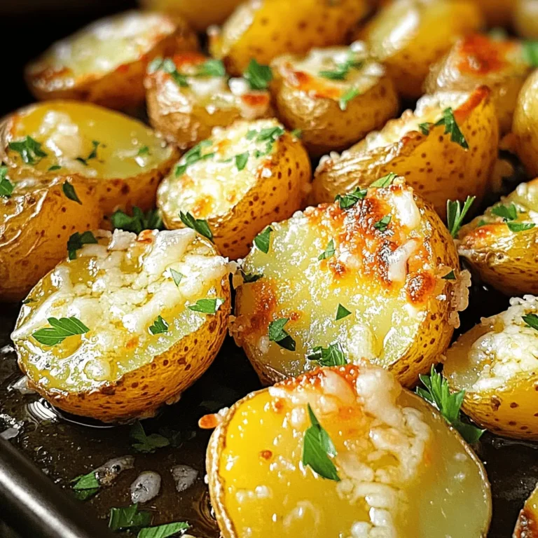 To make Crispy Garlic Parmesan Potatoes, you will need: - 1.5 lbs baby potatoes, halved - 4 tablespoons olive oil - 4 cloves garlic, minced - ½ cup grated Parmesan cheese - 1 teaspoon dried oregano - 1 teaspoon paprika - Salt and pepper to taste - Fresh parsley, chopped (for garnish) When choosing potatoes, I like to use baby potatoes. They are small and cook evenly. Olive oil gives the potatoes a nice, rich flavor. Fresh garlic adds a strong taste, so don't skip it! For the Parmesan cheese, you can use a good quality brand. The oregano and paprika enhance the overall flavor. Make sure to season well with salt and pepper. A little extra seasoning can make a big difference! If you are avoiding dairy, you can skip the cheese or use a dairy-free alternative. Nutritional yeast can add a cheesy flavor without dairy. For those allergic to garlic, you can use garlic powder instead. If you don't have baby potatoes, you can use any small potatoes. Just cut them into even pieces to ensure they cook well. First, gather your baby potatoes. You want 1.5 pounds of them, halved. This size cooks well and gets crispy. Wash the potatoes under cold water to remove dirt. Dry them with a towel. This step helps the oil stick better. Next, take a large mixing bowl. Add the halved potatoes, 4 tablespoons of olive oil, and 4 cloves of minced garlic. Then, sprinkle in 1 teaspoon of dried oregano and 1 teaspoon of paprika. Add salt and pepper to taste. Mix well until all the potatoes are coated. This step adds great flavor. Now, preheat your oven to 425°F (220°C). Spread the seasoned potatoes on a baking sheet lined with parchment paper. Make sure they lie in a single layer. Roast them for 25-30 minutes. Flip the potatoes halfway through for even cooking. When they turn golden brown, they are done. Take them out and sprinkle ½ cup of grated Parmesan cheese on top. Return them to the oven for 5 more minutes. This melts the cheese and makes it crispy. Finally, let the potatoes cool for a couple of minutes. Garnish with fresh parsley before serving. Enjoy your crispy garlic Parmesan potatoes! For the full recipe, refer to the detailed instructions above. To get your potatoes crispy, start with dry potatoes. Rinse them and pat them dry. This helps remove excess moisture. Use a good amount of olive oil, about four tablespoons. This coats the potatoes well and helps them crisp up. Spread the potatoes in a single layer on your baking sheet. Avoid overcrowding them. If they are too close, they will steam instead of crisp. Flip them halfway through cooking. This ensures even browning on all sides. While the basic recipe is delicious, you can boost flavor. Add spices like garlic powder, onion powder, or cayenne pepper. Rosemary or thyme can also work well. Try mixing in some lemon zest for a fresh touch. If you love heat, add more paprika or chili flakes. These spices can make each bite burst with flavor. Remember, balance is key. Don’t overpower the garlic and Parmesan taste. Serve these crispy potatoes hot and fresh. They pair well with grilled meats or roasted veggies. You can serve them as a side dish for dinner or as a tasty snack. Try dipping them in ranch or aioli for extra flavor. They also make a great appetizer for gatherings. For a touch of color, garnish with fresh parsley. You can find the full recipe above to guide you in making this dish. Enjoy every crispy bite! {{image_2}} You can change up the cheese for your crispy garlic Parmesan potatoes. Try using cheddar cheese for a sharp taste. Or go for feta cheese, which adds a nice tang. If you want something creamier, use mozzarella. Each cheese brings a unique flavor and texture to the dish. Just remember to sprinkle the cheese on right before finishing in the oven. Mixing in vegetables can make this dish even better. Try adding bell peppers or zucchini for a colorful touch. You can also toss in some cherry tomatoes for a burst of sweetness. Make sure to cut the veggies into similar sizes as the potatoes. This way, everything cooks evenly. The added nutrients will make your meal more balanced. If you like heat, adding spice is a great idea. You can sprinkle red pepper flakes on the potatoes before roasting. Another option is to mix in jalapeños for a fresh kick. If you want a smoky flavor, add smoked paprika instead of regular. Adjust the spice level to fit your taste. Enjoy the extra zing in every bite! To store leftover crispy garlic Parmesan potatoes, let them cool first. Place them in an airtight container. You can keep them in the fridge for up to three days. This helps keep the flavor fresh. Make sure to seal the container tightly. When you're ready to eat leftovers, preheat your oven to 375°F (190°C). Spread the potatoes on a baking sheet. Heat them for about 10-15 minutes. This brings back their crispy texture. You can also reheat them in an air fryer. Just set it to 350°F (175°C) for about 5-7 minutes. You can freeze crispy garlic Parmesan potatoes, but they may lose some crunch. To freeze, let them cool completely. Place them in a freezer-safe bag or container. Remove as much air as you can to prevent freezer burn. They can stay in the freezer for up to two months. When ready to eat, thaw them in the fridge overnight, then reheat as mentioned above. For best results, use the Full Recipe to make a fresh batch! Yes, you can. While I love baby potatoes for their size and taste, you can use others. Yukon Gold or red potatoes work well too. Just cut them into similar sizes. This helps them cook evenly. To keep your potatoes crispy, follow a few key steps. First, don't crowd the baking sheet. Space them out to allow air to flow. Second, let them cool briefly on a wire rack. This prevents them from steaming on a plate. Lastly, serve them right away for the best crunch. These potatoes pair well with many dishes. Try serving them with grilled chicken or steak. They also go great with roasted veggies or a fresh salad. For a complete meal, add a creamy dip or sauce on the side. For the full recipe, check out the earlier section. This blog post covered how to make crispy garlic Parmesan potatoes. We explored the key ingredients, tips for crispiness, and variations for flavor. You learned how to store and reheat leftovers too. These potatoes are a tasty dish for any meal. Remember, you can swap ingredients to fit your needs. Enjoy experimenting with flavors and serving options!
