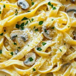 For this creamy garlic mushroom pasta, you need these main ingredients: - 12 oz (340g) fettuccine pasta - 3 cups button mushrooms, sliced - 1 cup heavy cream - 1 cup vegetable broth These ingredients create a rich and satisfying base for the dish. The fettuccine provides the perfect texture to hold the creamy sauce. The mushrooms add depth and umami flavor, while the cream and broth combine to create a luscious sauce. To enhance the flavor, gather these seasoning ingredients: - 2 tablespoons olive oil - 4 cloves garlic, minced - 1 teaspoon dried thyme - ½ teaspoon crushed red pepper flakes (optional) The garlic brings a fragrant aroma, while the thyme adds a lovely herbal note. If you enjoy some heat, the red pepper flakes can give the dish a nice kick. Finally, don’t forget these garnishes: - ½ cup grated parmesan cheese (plus extra for serving) - Fresh parsley, chopped The parmesan cheese melts into the sauce, giving it a rich, cheesy flavor. The fresh parsley adds a pop of color and brightness, making your dish look beautiful and inviting. You can find the [Full Recipe](#) to make this delightful meal. Enjoy the process and savor every bite! Boil 12 ounces of fettuccine in salted water. Cook it according to the package directions. Once it's al dente, drain it, but save about half a cup of the pasta water. This water helps adjust the sauce later. Heat 2 tablespoons of olive oil in a large skillet over medium heat. Add 3 cups of sliced button mushrooms. Cook them until they turn golden brown. This takes about 5 to 7 minutes. Stir them often for even cooking. Now, add 4 cloves of minced garlic to the skillet. Sauté for 1 to 2 minutes until it smells amazing. Be careful not to burn the garlic. Next, pour in 1 cup of vegetable broth. Stir it in well, then slowly add 1 cup of heavy cream. Bring this mix to a gentle simmer. Season the sauce with 1 teaspoon of dried thyme, ½ teaspoon of crushed red pepper flakes (if you want some heat), salt, and black pepper. Let it simmer for about 5 minutes until it thickens a bit. Stir in ½ cup of grated parmesan cheese. Mix it until it melts into the sauce. Now, add the cooked fettuccine to the skillet. Toss it until the pasta is well coated with the creamy sauce. If the sauce seems too thick, add some reserved pasta water to reach your desired creaminess. Taste it and adjust the seasoning if needed. Serve it hot, with fresh parsley and extra parmesan on top. For the full recipe, check the section above. Enjoy this simple and tasty meal! To make your sauce creamy, use the pasta water. This water has starch that helps thicken the sauce. After cooking your fettuccine, save about half a cup of that water. If your sauce seems too thick, add a bit of this water. Stir well to mix. You can boost the flavor of your creamy garlic mushroom pasta with herbs. Dried thyme adds a nice touch. Fresh herbs like basil or parsley also work well. For some heat, try crushed red pepper flakes. Just a pinch can make a big difference. Be careful not to burn the garlic. Cook it on medium heat and watch closely. If it burns, it will taste bitter. Also, don’t overcook your pasta. Follow the package time. Al dente pasta holds up better in the sauce. This way, you’ll enjoy a tasty meal full of flavor. {{image_2}} To make this creamy garlic mushroom pasta vegan, swap out the heavy cream and parmesan. Use canned coconut milk or unsweetened almond milk for the cream. Nutritional yeast works great as a parmesan replacement. It adds a cheesy flavor without dairy. You can also try cashew cream for a rich texture. If you need a gluten-free option, choose gluten-free pasta. Look for brands made from rice, corn, or quinoa. These options taste great and hold up well in sauce. Cook them just like regular pasta for best results. Want to add some protein? You can include cooked chicken, shrimp, or tofu. For chicken, sauté it in the skillet before adding mushrooms. For shrimp, toss them in when the garlic is fragrant. If you use tofu, press it first, then cube and sauté until golden. This will give your meal a hearty boost! To store leftovers, let the creamy garlic mushroom pasta cool to room temperature. Place it in an airtight container. It will last in the fridge for up to three days. Make sure to seal it well to avoid drying out. Freezing creamy pasta dishes can be tricky. The cream may change texture when thawed. To freeze, portion the pasta into freezer-safe bags. Remove as much air as possible. It can last up to two months in the freezer. When ready to eat, thaw it in the fridge overnight. To reheat, use a stovetop pan over low heat. Add a splash of vegetable broth or water to help restore creaminess. Stir often to avoid sticking. You can also microwave it, but cover the dish to keep it moist. Heat in short bursts, stirring in between. Enjoy your pasta as if it was freshly made! Yes, you can use other types of pasta! While I love fettuccine, other shapes work well too. You can try spaghetti, penne, or even farfalle. Each pasta shape holds sauce differently, so experiment to see what you like best. Just be sure to cook it according to the package instructions. If you need a cheese substitute, there are great options. For a non-dairy choice, use nutritional yeast for a cheesy flavor. You can also try pecorino romano or asiago for a similar taste. If you're avoiding dairy, look for vegan cheeses made from nuts or soy. To add spice to your creamy garlic mushroom pasta, consider these tips. Start by adding more crushed red pepper flakes. You can also mix in diced jalapeños or a dash of hot sauce. Don't forget to taste as you go! Adjust until you reach your perfect level of heat. In this post, we explored a creamy fettuccine recipe that's both simple and tasty. We went through the key ingredients, cooking steps, and tips to ensure great flavor and texture. Remember, you can customize this dish with vegan options or different proteins. Store your leftovers wisely to keep them fresh. Follow these steps, and you'll impress everyone at the table. Enjoy making this dish and finding your own variations! You’ll love how easy it is to create a satisfying meal.