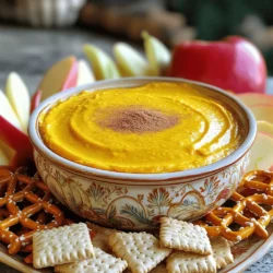 - 1 cup cream cheese - 1 cup pumpkin puree - ½ cup powdered sugar - 1 teaspoon vanilla extract - 1 teaspoon ground cinnamon - ½ teaspoon ground nutmeg - ½ teaspoon ground ginger - 1 cup whipped topping - Graham crackers for dipping - Apple slices for dipping - Pretzels for dipping To make pumpkin cheesecake dip, start with cream cheese. I use one cup of softened cream cheese for that smooth texture. Next, add one cup of pumpkin puree. You can use canned or fresh pumpkin; both work well. Then, mix in half a cup of powdered sugar. This adds sweetness to balance the flavors. For a hint of flavor, include one teaspoon of vanilla extract. Ground spices also bring depth. Use one teaspoon of ground cinnamon, half a teaspoon of ground nutmeg, and half a teaspoon of ground ginger. These spices give the dip a cozy fall taste. Finally, fold in one cup of whipped topping. This makes the dip light and fluffy. Now it's time to think about what to dip! Graham crackers, apple slices, or pretzels all pair nicely. Each option adds a fun crunch to the creamy dip. You can find the full recipe for more details. Enjoy creating this simple yet delicious treat! 1. Mixing the base ingredients Start by taking a mixing bowl. Beat 1 cup of softened cream cheese with an electric mixer. Mix until it is smooth and creamy. This step is key for a rich dip. 2. Incorporating spices and flavorings Next, add 1 cup of pumpkin puree and ½ cup of powdered sugar to the cream cheese. Continue to mix until everything is well combined. Then, stir in 1 teaspoon of vanilla extract, 1 teaspoon of ground cinnamon, ½ teaspoon of ground nutmeg, and ½ teaspoon of ground ginger. Mix until the dip is smooth and all flavors blend well. 3. Folding in whipped topping Now, gently fold in 1 cup of whipped topping, like Cool Whip. Be careful not to deflate it too much. This step makes the dip light and fluffy. 4. Chilling the dip Transfer the dip into a serving bowl. Refrigerate for at least 30 minutes. This chilling time helps the flavors meld together and improves taste. - Best ways to serve pumpkin cheesecake dip Serve it in a decorative bowl. Surround it with graham crackers, apple slices, and pretzels for dipping. - Creative plating ideas You can also add a few pumpkin spice cookies on the side. This adds a nice touch and gives extra options for your guests. - Portion sizes for gatherings This recipe serves 6 to 8 people. Adjust the amount based on your gathering. Make more if you know your guests love it! For the full recipe, check the earlier section. Enjoy every bite of this creamy and simple delight! To get a smooth dip, start with softened cream cheese. Cold cream cheese makes mixing hard. Beat it alone first until fluffy. Then, add the pumpkin puree and powdered sugar. Mix until there are no lumps. This step is key for a creamy texture. Chilling your dip is also important. Let it sit in the fridge for at least 30 minutes. This time allows the flavors to blend. A cold dip tastes fresh and delicious. If you skip this, the taste might not be as good. To boost the flavor, consider adding more spices. Try a pinch of allspice or cloves for depth. You can also use a little maple syrup for a unique twist. This makes the dip taste even better. Adjusting the sweetness is easy too. If you like it sweeter, add more powdered sugar. Taste as you go. This way, you can find the right balance. {{image_2}} Pumpkin cheesecake dip is fun to customize. You can play with flavors and textures. Here are some tasty ideas. - Chocolate pumpkin cheesecake dip: Add a half cup of cocoa powder to the mix. This creates a rich, chocolatey twist. The blend of chocolate and pumpkin is a match made in heaven. It gives a new depth to the dip that is hard to resist. - Nutty variations with pecans or walnuts: Toss in a half cup of chopped nuts. Pecans add a sweet crunch, while walnuts bring a bit of bitterness. You can mix them in or sprinkle them on top for garnish. This adds a delightful texture and a nutty flavor that pairs well with the creamy dip. - Gluten-free and dairy-free alternatives: For a gluten-free dip, use gluten-free graham crackers. To make it dairy-free, swap regular cream cheese for a plant-based version. You can also use coconut cream for a creamy texture. Pumpkin puree is naturally dairy-free, so no worries there! - Lower sugar substitutions: If you're looking to cut down on sugar, try using a sugar substitute. Stevia or monk fruit sweetener works great. You can also reduce the amount of powdered sugar. Remember, taste as you go to find your perfect balance. These variations help to craft a pumpkin cheesecake dip that suits your taste and dietary needs. For the full recipe, check out the earlier sections! To keep your pumpkin cheesecake dip fresh, use an airtight container. Glass or plastic containers work well. These containers keep air out and prevent spoilage. If you have a lot leftover, separate it into smaller portions for easy access. You should refrigerate the dip for short-term storage. This keeps it safe to eat for a few days. If you want to store it longer, consider freezing. The dip can freeze well for about a month. Just remember to thaw it in the fridge before serving. In the refrigerator, your pumpkin cheesecake dip stays fresh for about 3 to 5 days. Check for signs of spoilage if it sits longer. Look for any changes in color or texture. If the dip smells off or has mold, it’s best to throw it away. Trust your senses. If it doesn’t look or smell right, don’t eat it. Keeping an eye on these signs helps you enjoy your tasty dip at its best! For the full recipe, check out the details above. How do I make pumpkin cheesecake dip thicker? To thicken your dip, add more cream cheese. You can also use less whipped topping. Another trick is to chill the dip longer. This helps it set up nicely. Can I use fresh pumpkin instead of canned? Yes, you can use fresh pumpkin. Just cook and puree it first. Make sure it is smooth. Canned pumpkin is easy, but fresh can taste great too. What can I serve with pumpkin cheesecake dip? Graham crackers are a classic choice. You can also use apple slices or pretzels. These pair well with the sweet and creamy dip. How long can I keep leftovers? Store leftovers in the fridge for about three days. Make sure to cover it well. If it smells or looks off, it’s best to toss it. Is pumpkin cheesecake dip suitable for vegan diets? This dip is not vegan as it contains cream cheese and whipped topping. You can use vegan cream cheese and coconut whipped cream to make it vegan-friendly. Can I make this dip in advance? Absolutely! You can prepare it a day ahead. Just store it in the fridge. This gives the flavors more time to blend. What are some easy variations to try? Try adding chocolate chips for a fun twist. You can also mix in nuts for some crunch. Another idea is to add a splash of maple syrup for extra sweetness. This blog post covered how to make a tasty pumpkin cheesecake dip. You learned about key ingredients, steps, and serving ideas. I shared tips for a smooth dip and fun variations you can try. Remember, you can adjust sweetness and use different flavors. Store leftovers properly to keep them fresh. With all this knowledge, you can impress your friends at your next gathering. Enjoy making and sharing this delicious dip!