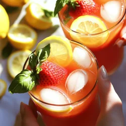 - 1 cup fresh strawberries, hulled and sliced - 1/4 cup fresh basil leaves, packed - 1 cup fresh-squeezed lemon juice (about 4-6 lemons) - 3/4 cup honey or agave syrup (adjust for sweetness) - 4 cups water (still or sparkling) - Ice cubes - Lemon slices and basil sprigs for garnish You can also try optional ingredients to mix things up. Add a splash of soda for fizz. Fresh mint can replace basil for a different twist. This drink is not only tasty but also good for you. Each serving has about 100 calories. Strawberries offer vitamin C and antioxidants. Basil adds vitamin K and magnesium. Together, they make a refreshing and healthy summer drink. 1. Blending and straining strawberries First, take your fresh strawberries and slice them. Add the sliced strawberries to a blender with honey or agave syrup. Blend until the mixture is smooth. Next, strain the mixture through a fine mesh sieve into a bowl. This step helps remove any seeds for a smooth drink. Set this strawberry puree aside. 2. Simmering basil leaves for infusion In a small saucepan, pour in one cup of water and add the fresh basil leaves. Heat this mixture over medium heat. Let it simmer for about five minutes. This process infuses the water with the lovely flavor of basil. After simmering, remove the saucepan from heat and let it cool. Strain the basil leaves out, leaving you with basil-infused water. 1. Combining ingredients in a pitcher Grab a large pitcher and pour in the fresh lemon juice. Next, add the strawberry puree and the basil-infused water. Stir everything together well. This blending of flavors is key to a great drink. 2. Adjusting to taste Now, add the remaining three cups of water. Taste your lemonade. If it needs more sweetness, feel free to add more honey or lemon juice. This is your chance to make it just right for you! 1. Recommended chilling time Place the pitcher in the refrigerator. Chill your lemonade for at least thirty minutes. This ensures the flavors meld and the drink is nice and cold. 2. Serving suggestions and garnishing When ready to serve, fill glasses with ice cubes. Pour the chilled lemonade over the ice. For a lovely touch, garnish each glass with lemon slices and fresh basil sprigs. This adds a pop of color and extra flavor. Enjoy your refreshing drink! To boost the taste of your strawberry basil lemonade, think about the sweetness. If you find it too tart, add more honey or agave syrup to balance the flavors. You can start with three-quarters of a cup of sweetener and adjust to your liking. For chilling, let the drink sit in the fridge for at least 30 minutes. This waiting time allows flavors to meld perfectly. Avoid common mistakes like using old fruit. Fresh strawberries make a big difference. Ensure your lemons are juicy. Roll them on a hard surface before juicing to release more juice. For the right balance, taste as you go. If it’s too sweet, add more lemon juice. If it's too tart, add a bit more sweetener. For serving, choose tall glasses to show off the drink’s vibrant color. Clear glass allows the beautiful reds and greens to shine. You can also serve it in mason jars for a fun, rustic look. Pair this lemonade with light snacks. Think about serving it with cucumber sandwiches or a fresh salad. These pairings enhance the drink and make for a lovely summer experience. {{image_2}} You can switch up the fruits in this recipe. Try using raspberries or blueberries instead of strawberries. These fruits add a different taste and color to your lemonade. If you want a healthier option, consider using natural sweeteners like stevia. It keeps the drink sweet without extra calories. Just use it sparingly, as it can be much sweeter than sugar. Looking to spice things up? You can make a fun cocktail with strawberry basil lemonade. Add vodka or gin for a refreshing twist. These spirits pair well with the sweet fruit and herbal notes. For a unique flavor, consider adding a splash of prosecco. It adds bubbles and a touch of elegance to your drink. You can adapt your lemonade recipe for each season. In spring or summer, try adding fresh mint for a cool taste. In fall, consider adding spices like cinnamon for warmth. These herbs and spices bring new flavors and make your drink feel special. Each season offers unique tastes to explore in your strawberry basil lemonade. To keep your leftover strawberry basil lemonade fresh, store it in the fridge. Use an airtight container to prevent any odors from mingling. A glass pitcher or a mason jar works great. Make sure to leave some space at the top for the liquid to expand if it freezes. Your lemonade will stay fresh in the fridge for about three to five days. If you want to keep it longer, consider freezing it. Pour the lemonade into ice cube trays for easy use. This way, you can add a cube to water or cocktails for a burst of flavor. Just remember to thaw it in the fridge before using. To make strawberry basil lemonade without sugar, you can use natural sweeteners. Here are some great options: - Honey: It adds a nice flavor and sweetness. - Agave syrup: This is a great choice for a mild sweetness. - Maple syrup: It gives a unique taste. - Stevia: This zero-calorie sweetener works well in drinks. Mix any of these options into your lemonade. Start with a small amount and taste as you go. You can always add more if needed. You can use dried basil, but the flavor will change. Dried herbs are more concentrated. Use about one-third of the amount you would use for fresh basil. - For this recipe, instead of 1/4 cup fresh basil, use about 1 tablespoon of dried basil. - Mix it with hot water to help release its flavor before adding. This will help match the taste of fresh basil a bit more. Basil pairs well with many fruits. Here are some fun combinations to try: - Watermelon: This mix feels refreshing and sweet. - Cucumber: It adds a crisp taste and coolness. - Peach: This brings a juicy sweetness. - Pineapple: This adds a tropical twist. You can blend these fruits with basil just like in the strawberry basil lemonade recipe. Enjoy experimenting with flavors! This post covered how to make strawberry basil lemonade with great flavor. I detailed the ingredients and their nutrition. I provided step-by-step instructions for making, chilling, and serving your drink. Tips and tricks were shared to help you enhance flavor and avoid common mistakes. I also suggested exciting variations and storage tips for your lemonade. Remember, the key is to have fun experimenting. Enjoy this refreshing drink all summer long!