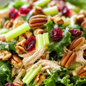 To make a tasty Cranberry Pecan Chicken Salad, gather these ingredients: - 2 cups cooked chicken, shredded or diced - 1 cup celery, diced - 1/2 cup dried cranberries - 1/2 cup pecans, roughly chopped - 1/2 cup Greek yogurt (or mayonnaise) - 1 tablespoon Dijon mustard - 1 tablespoon apple cider vinegar - 1 teaspoon honey - 1/4 teaspoon garlic powder - Salt and pepper to taste - Mixed greens for serving Using fresh ingredients makes a big difference. Fresh celery adds a nice crunch. It gives your salad a crisp texture. Dried cranberries bring sweetness and chewiness. They balance well with the nuts and chicken. Pecans add a rich flavor and a bit of crunch. You can swap dried cranberries for fresh if you prefer. Just remember, fresh cranberries are tart, so adjust sweetness as needed. Fresh herbs like parsley or chives also brighten the dish. This salad is not just tasty; it's also healthy! Each serving offers: - Protein from chicken and yogurt - Healthy fats from pecans - Fiber from celery and cranberries - Vitamins from mixed greens This dish is perfect for a light lunch or dinner. It is filling and nutritious without being heavy. For the full recipe, check the earlier section to get started! To make Cranberry Pecan Chicken Salad, gather your ingredients. You need cooked chicken, celery, cranberries, and pecans. The dressing uses Greek yogurt, Dijon mustard, apple cider vinegar, honey, garlic powder, salt, and pepper. This dish takes about 15 minutes to prep and 30 minutes to chill. 1. Start by shredding or dicing your cooked chicken. You can use leftovers or rotisserie chicken for ease. 2. Chop the celery into small pieces. This adds a nice crunch to the salad. 3. In a large bowl, mix the chicken, celery, dried cranberries, and chopped pecans. 4. In a small bowl, whisk the Greek yogurt, Dijon mustard, apple cider vinegar, honey, garlic powder, salt, and pepper. Make sure it’s smooth and well-blended. 5. Pour the dressing over the chicken mixture. Gently toss to coat everything evenly. 6. Taste the salad. Adjust the salt, pepper, or honey to your liking. 7. Cover the bowl and refrigerate for at least 30 minutes. This helps the flavors blend. 8. Serve the salad on mixed greens, in a sandwich, or in a wrap for a tasty meal. When mixing, take your time. Gently toss to keep the ingredients intact. If you want more texture, add more pecans or cranberries. For a creamier salad, increase the Greek yogurt. You can also mix in fresh herbs for added flavor. Feel free to explore your preferences! To make the best cranberry pecan chicken salad, focus on texture and flavor. Start with good-quality cooked chicken. Shred or dice it well for even mixing. Use fresh celery for a nice crunch. The dried cranberries add sweetness, while pecans bring a rich, nutty taste. For the dressing, blend Greek yogurt and Dijon mustard. This mix gives your salad a creamy yet tangy kick. Don’t forget to let it chill before serving. This helps the flavors blend together beautifully. You can easily change ingredients to fit different diets. If you want a lighter option, replace Greek yogurt with a vegan mayo. For nut allergies, try sunflower seeds instead of pecans. If you prefer a bit of spice, add jalapeños or hot sauce. You can also swap out chicken for canned tuna or chickpeas for a vegetarian twist. Each change can give your salad a new taste while keeping it fresh. Serve your chicken salad on a bed of mixed greens. This adds color and freshness. You can also use it in a sandwich or wrap for a quick lunch. Pair it with a light soup for a full meal. A glass of iced tea or lemonade would complement it nicely. You can also add sliced apples or pears for extra crunch. This salad is versatile, and you can enjoy it in many ways. For the full recipe, check the section above. {{image_2}} You can swap chicken for other proteins. Try turkey for a tasty twist. Canned tuna works well too. For a vegetarian option, use chickpeas or tofu. Each choice brings a new flavor to the salad. Add fresh herbs for more taste. Chopped parsley or dill adds freshness. A squeeze of lemon juice gives a nice zing. You can also sprinkle in some feta cheese for a salty bite. Each of these options makes the salad pop. Change ingredients based on the season. In spring, add fresh peas for crunch. In summer, try diced bell peppers for sweetness. Autumn calls for diced apples, while winter can use roasted sweet potatoes. These swaps keep the salad fresh and exciting throughout the year. For the full recipe, check out the Cranberry Pecan Chicken Salad. To keep your cranberry pecan chicken salad fresh, store it in an airtight container. This helps prevent any air from spoiling the flavors. Make sure to refrigerate it within two hours of serving. If you plan to eat it later, do not add greens until just before you serve. When stored correctly, this chicken salad lasts for about three to four days in the fridge. If you want to freeze it, I recommend storing the chicken salad without the dressing. This keeps the texture nice. You can freeze it for about one month. Just remember to thaw it in the fridge before serving. Leftovers can sometimes lose their charm. To freshen them up, stir in a bit of Greek yogurt or a dash of vinegar. This adds moisture and brightness. Serve it on fresh greens to give it a new life. You can also add more cranberries or nuts for a tasty twist. For the full recipe, refer to the earlier section. If you don't have Greek yogurt, use mayonnaise as a substitute. It adds creaminess. You can also try sour cream for a tangy twist. Both options will keep your salad tasty and rich. Greek yogurt is lower in fat than mayonnaise. So, if you want a lighter dish, stick with it. Yes, this chicken salad works well for meal prep. You can make it ahead and store it in the fridge. It stays fresh for up to three days. Just make sure to keep it in an airtight container. The flavors will meld together over time, making it even better. I recommend serving this salad cold. Warm chicken salad might change the texture. The crispness of the celery and pecans shines best when chilled. If you prefer it warm, heat the chicken first and mix it in. Just know it will taste different than the original recipe. Try the full recipe for the best results! This article covered everything you need to know about making the perfect salad. We explored the key ingredients, the preparation steps, and tips for getting it just right. You learned how to make substitutions based on your needs and how to store any leftovers. Now you're ready to take your salad skills to the next level. Use fresh ingredients, try new flavors, and enjoy the process. A great salad is not just a meal; it’s a creative adventure. Happy cooking!