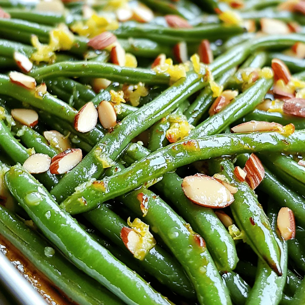 - 1 pound fresh green beans, trimmed - 4 cloves garlic, minced - 3 tablespoons olive oil - 1 teaspoon lemon zest - 1 tablespoon balsamic vinegar - 1/2 teaspoon salt - 1/4 teaspoon black pepper - 1/4 teaspoon red pepper flakes (optional) - 2 tablespoons toasted almonds, sliced (for garnish) To make roasted garlic green beans, you need fresh ingredients for the best taste. Start with fresh green beans. They should be bright green and firm. Trim the ends to prepare them. Next, use garlic for flavor. Mince four cloves for that rich taste. For pantry staples, grab olive oil, lemon zest, and balsamic vinegar. Olive oil helps the beans roast well. Lemon zest adds a nice zing to the dish. Balsamic vinegar gives it a hint of sweetness. Seasonings are key to bringing all the flavors together. You’ll need salt and black pepper for basic seasoning. If you like heat, add red pepper flakes. Lastly, garnish with toasted almonds. They add a crunchy texture and nutty flavor. This simple list of ingredients makes it easy to whip up a tasty side. Follow the [Full Recipe] for detailed cooking steps. Enjoy every bite of this dish! - Preheat your oven to 425°F (220°C). - In a large bowl, combine the green beans, minced garlic, olive oil, lemon zest, balsamic vinegar, salt, black pepper, and red pepper flakes if you want some heat. Toss everything together until the green beans are well coated. This step adds flavor to every bite. - Spread the green beans in a single layer on a baking sheet. Make sure they are not overcrowded. This helps them roast evenly. - Roast in the preheated oven for about 20-25 minutes. Stir halfway through to ensure they cook well. You want them tender and lightly caramelized. - Once you take them out of the oven, sprinkle toasted almonds over the green beans for a nice crunch. - Serve them warm as a side dish. They pair well with many main courses. You can also enjoy them with grilled chicken or a hearty veggie dish. For a fun twist, try serving them with a squeeze of fresh lemon juice right before eating. For the full recipe, you can refer back to the top of this article. To make sure your green beans shine, choose fresh ones. Look for bright green beans with a firm texture. Avoid any that have wilted leaves or dark spots. Fresh beans taste better and stay crispier. For the perfect roast, preheat your oven to 425°F (220°C). This high heat helps caramelize the garlic and gives the beans a nice texture. Spread the beans out on the baking sheet. Give them room to breathe. Overcrowding leads to steaming, not roasting. Stir them halfway through to ensure even cooking. You can add more flavor with simple spices or herbs. Try a pinch of garlic powder or a dash of lemon juice for extra zing. Fresh herbs like thyme or rosemary can also add great taste. If you want a twist on balsamic vinegar, use lemon juice or apple cider vinegar. Both add a bright flavor and balance the dish well. For gatherings, serve the roasted green beans in a large, colorful bowl. Sprinkle sliced toasted almonds on top for a lovely touch. The crunch adds texture and looks great. When plating, arrange the beans in a neat pile. You can also fan them out for a more elegant look. Drizzle a little extra olive oil or balsamic vinegar on top. This makes the dish pop and invites your guests to dig in. If you're curious about the full recipe for Roasted Garlic Green Beans, check out the [Full Recipe]. {{image_2}} You can easily make roasted garlic green beans vegan and gluten-free. This dish is already vegan, as it contains no animal products. To ensure it is gluten-free, check your balsamic vinegar. Most brands are gluten-free, but some may not be. If you want a nut-free version, just skip the toasted almonds. The green beans still taste great without them. You can add sunflower seeds for a nice crunch, too. You can swap green beans for other veggies. Asparagus or broccoli works well. Just adjust the cooking time. Carrots are another tasty option. They add a bit of sweetness to the dish. For extra flavor, try adding shallots or leeks. These aromatics bring a different taste that pairs well with garlic. You can mix and match to find your favorite combination. Roasted garlic green beans pair nicely with meats. Try serving them with grilled chicken or steak. They also work well with vegetarian dishes. Serve them next to quinoa or a hearty grain salad. If you want some heat, add more red pepper flakes. For sweetness, drizzle a bit of honey or maple syrup. This adds a nice contrast to the garlic's bold flavor. Ready to try this recipe? Check out the Full Recipe for all the details! After you enjoy your roasted garlic green beans, you may have some leftovers. To store them, place the green beans in an airtight container. This keeps them fresh in the fridge. Use them within three days for the best taste. To maintain texture, do not cover them while they cool. This prevents sogginess from steam. If you want to save them for later, freezing is a great option. First, let the green beans cool completely. Then, spread them on a baking sheet in a single layer. Freeze them for about an hour. After that, transfer them to a freezer-safe bag. This helps keep their flavor intact. When you’re ready to eat, reheat them in the oven at 350°F (175°C) for about 10 minutes. This brings back the crispiness. In the fridge, roasted garlic green beans last up to three days. In the freezer, they can last for about three months. Always check for signs of spoilage. Look for off smells, discoloration, or mushy texture. If you see any of these, it's best to toss them. Enjoy the freshness while you can! For the full recipe, see the section above. How can I make my green beans crispier? To get crispier green beans, try a few simple tricks: - Make sure to spread them out on the baking sheet. - Avoid overcrowding to allow even heat. - Roast them at a high temperature, like 425°F. - Stir them halfway through, so they cook evenly. Can I use frozen green beans instead? Yes, you can use frozen green beans. Just remember: - Thaw them before cooking for best results. - You may need to adjust the cooking time. - Frozen beans may not get as crispy but will still taste good. How do I properly trim green beans? Trimming green beans is simple: - Hold a bean in one hand and use a sharp knife. - Cut off the stem end where it is tough. - You can also line up several beans and trim them together. What can I serve with roasted garlic green beans? Roasted garlic green beans pair well with many dishes: - Try them with grilled chicken or fish. - They also go great with pasta or rice. - For a vegetarian option, serve them alongside quinoa or tofu. Are green beans healthy? Yes, green beans are very healthy! - They are low in calories and high in fiber. - They contain vitamins A, C, and K, which boost immunity. - Eating green beans can help support heart health too. What are the health benefits of garlic? Garlic offers several health benefits: - It can boost your immune system. - Garlic helps lower blood pressure and cholesterol. - It has anti-inflammatory properties that can improve health. This blog post covered how to make tasty roasted garlic green beans. We explored fresh ingredients and pantry staples, plus seasonings for flavor. You learned the preparation steps and roasting process for the best results. I shared tips to enhance flavor and ideas for presentation. Variations and storage methods help you adapt this dish to your needs. Roasted green beans are easy and delicious, making them a perfect side. Enjoy experimenting with this recipe!
