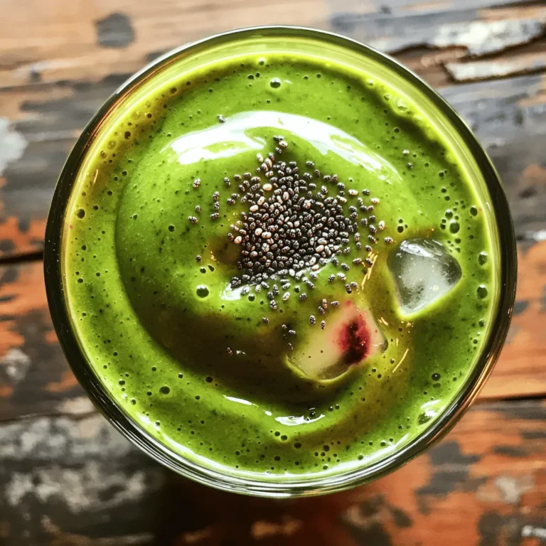 To make a Spinach Berry Protein Smoothie, you need fresh and tasty ingredients. Here’s what you will need: - 2 cups fresh spinach, washed - 1 cup mixed berries (strawberries, blueberries, raspberries) - 1 ripe banana - 1 cup almond milk (or any plant-based milk) - 1 tablespoon chia seeds - 1 scoop vanilla or berry-flavored protein powder - 1 tablespoon honey or maple syrup (optional) - Ice cubes (as needed) Each ingredient adds flavor and nutrition. Spinach packs vitamins and minerals. Berries give sweetness and antioxidants. The banana adds creaminess and helps bind the flavors. Almond milk provides a smooth base that is dairy-free. Chia seeds boost fiber and omega-3s. The protein powder adds a healthy punch, making this smoothie filling. You can adjust sweetness with honey or maple syrup, depending on your taste. Ice cubes help make the smoothie cold and refreshing. Using these ingredients, you can blend a quick and healthy boost. For the full recipe, check the section that follows. Start by gathering your ingredients. You will need: - 2 cups fresh spinach, washed - 1 cup mixed berries (strawberries, blueberries, raspberries) - 1 ripe banana - 1 cup almond milk (or any plant-based milk) - 1 tablespoon chia seeds - 1 scoop vanilla or berry-flavored protein powder - 1 tablespoon honey or maple syrup (optional, for sweetness) - Ice cubes (as needed for consistency) Wash the spinach well; this keeps dirt out. Measure out the berries and slice the banana. Having everything ready makes blending easier and faster. Now it’s time to blend! In your blender, add the spinach, mixed berries, and banana first. Next, pour in the almond milk. This helps break down the spinach and fruit. After that, toss in the chia seeds and protein powder. If you want it sweeter, add honey or maple syrup. Blend on high until smooth. Stop to scrape down the sides if needed. Once the smoothie is blended, check its texture. If it’s too thick, add more almond milk. Blend again until you reach your desired consistency. If you love cold smoothies, add ice cubes and blend again. After blending, taste your smoothie. If it needs more sweetness, add a little more honey or syrup. Blend again for a few seconds. Your Spinach Berry Protein Smoothie is now ready to pour and enjoy! For the full recipe, check the section above. To make the best spinach berry protein smoothie, start with fresh ingredients. Use ripe bananas and vibrant berries for great taste. Always wash your spinach well to remove dirt. Blend the soft fruits first for smoother results. The order of ingredients matters! Add liquids before solids to help the blender work better. One mistake is using too much liquid. This can make your smoothie too runny. Another mistake is not blending long enough. A chunky smoothie is not as nice. Don't skip the protein powder; it adds nutrition and keeps you full. Lastly, avoid adding too much sweetener. You want to taste the berries, not just sugar. To boost flavor, try adding a splash of vanilla extract. You can also mix in spices like cinnamon or ginger. For extra nutrition, consider adding nuts or seeds. They give a nice crunch and healthy fats. If you want more greens, toss in some kale or avocado. These options will enhance your smoothie without losing its great taste. For the full recipe, check out the Spinach Berry Protein Smoothie 🥬 section. {{image_2}} You can use many types of protein powder for your smoothie. Whey protein is popular and mixes well. Plant-based options like pea or hemp protein work great, too. Each type offers unique flavors and benefits. Choose one that suits your taste and diet. If you want a creamy texture, try a casein protein. This makes your smoothie thicker and richer. While mixed berries are tasty, you can swap them out. Try mango, peach, or pineapple for a fruity twist. Each fruit brings different vitamins and flavors. If you want a tart taste, use cranberries. For a sweeter option, go with ripe peaches. You can even try a mix of fruits. This helps you keep your smoothie fresh and exciting. Adding more greens can boost your smoothie’s health. Kale, Swiss chard, or even avocado blend well. They add nutrients without changing the taste much. You can also try adding nut butter for healthy fats. A tablespoon of almond or peanut butter makes it creamier. For a bit of crunch, add some nuts or seeds. These changes keep your smoothie fun and packed with nutrition. For the full recipe, check the previous section. After you enjoy your spinach berry protein smoothie, you may have some left. Store it in a sealed jar. A glass jar works best. Keep it in the fridge for up to 24 hours. Make sure to shake it well before drinking again. The colors may change, but it will still taste great. You can save time by freezing smoothie ingredients. Wash and chop your spinach and berries first. Then, place them in freezer bags. Lay them flat to save space. When you want a smoothie, just grab a bag. This keeps your ingredients fresh and ready to blend. If your smoothie has been in the fridge, it may separate. This is normal! Just pour it back into the blender. Add a splash of almond milk to help it blend smoothly. Blend until it is creamy again. You can also add ice if you like it colder. This way, you can enjoy your smoothie just like new! Yes, you can use frozen berries. They add great flavor and chill the drink. Just blend them straight from the freezer. You may need less ice if you use frozen berries. This smoothie recipe makes two servings. You can easily double the recipe for more. Share with a friend or enjoy one for later! Spinach is packed with vitamins A and C. It helps your skin and immune system. Berries are rich in antioxidants. They support heart health and help with digestion. Together, they make a powerful duo! Yes, you can skip the protein powder. Your smoothie will still be tasty and healthy. Add more spinach or banana for extra nutrients. You can also try nut butter for added protein. To make your smoothie thicker, add more banana or chia seeds. You can also use less almond milk. For a thinner smoothie, add more almond milk or water. Adjust until you reach your desired texture. For the complete recipe, check out the Spinach Berry Protein Smoothie. This blog post covers everything you need for a tasty smoothie. We explored the ingredients, from fresh spinach to mixed berries, and how to blend them perfectly. I shared tips to avoid mistakes and ways to boost flavor. I also gave ideas for variations and storing your smoothie. Remember, smoothies can be flexible. Experiment with ingredients to find your favorite mix. Enjoy your healthy drink, and make it your own!