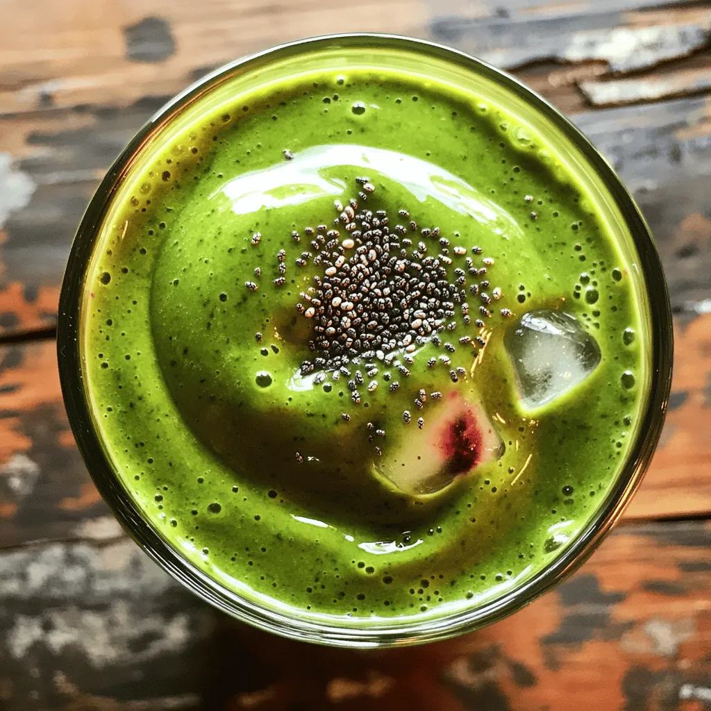 To make a Spinach Berry Protein Smoothie, you need fresh and tasty ingredients. Here’s what you will need: - 2 cups fresh spinach, washed - 1 cup mixed berries (strawberries, blueberries, raspberries) - 1 ripe banana - 1 cup almond milk (or any plant-based milk) - 1 tablespoon chia seeds - 1 scoop vanilla or berry-flavored protein powder - 1 tablespoon honey or maple syrup (optional) - Ice cubes (as needed) Each ingredient adds flavor and nutrition. Spinach packs vitamins and minerals. Berries give sweetness and antioxidants. The banana adds creaminess and helps bind the flavors. Almond milk provides a smooth base that is dairy-free. Chia seeds boost fiber and omega-3s. The protein powder adds a healthy punch, making this smoothie filling. You can adjust sweetness with honey or maple syrup, depending on your taste. Ice cubes help make the smoothie cold and refreshing. Using these ingredients, you can blend a quick and healthy boost. For the full recipe, check the section that follows. Start by gathering your ingredients. You will need: - 2 cups fresh spinach, washed - 1 cup mixed berries (strawberries, blueberries, raspberries) - 1 ripe banana - 1 cup almond milk (or any plant-based milk) - 1 tablespoon chia seeds - 1 scoop vanilla or berry-flavored protein powder - 1 tablespoon honey or maple syrup (optional, for sweetness) - Ice cubes (as needed for consistency) Wash the spinach well; this keeps dirt out. Measure out the berries and slice the banana. Having everything ready makes blending easier and faster. Now it’s time to blend! In your blender, add the spinach, mixed berries, and banana first. Next, pour in the almond milk. This helps break down the spinach and fruit. After that, toss in the chia seeds and protein powder. If you want it sweeter, add honey or maple syrup. Blend on high until smooth. Stop to scrape down the sides if needed. Once the smoothie is blended, check its texture. If it’s too thick, add more almond milk. Blend again until you reach your desired consistency. If you love cold smoothies, add ice cubes and blend again. After blending, taste your smoothie. If it needs more sweetness, add a little more honey or syrup. Blend again for a few seconds. Your Spinach Berry Protein Smoothie is now ready to pour and enjoy! For the full recipe, check the section above. To make the best spinach berry protein smoothie, start with fresh ingredients. Use ripe bananas and vibrant berries for great taste. Always wash your spinach well to remove dirt. Blend the soft fruits first for smoother results. The order of ingredients matters! Add liquids before solids to help the blender work better. One mistake is using too much liquid. This can make your smoothie too runny. Another mistake is not blending long enough. A chunky smoothie is not as nice. Don't skip the protein powder; it adds nutrition and keeps you full. Lastly, avoid adding too much sweetener. You want to taste the berries, not just sugar. To boost flavor, try adding a splash of vanilla extract. You can also mix in spices like cinnamon or ginger. For extra nutrition, consider adding nuts or seeds. They give a nice crunch and healthy fats. If you want more greens, toss in some kale or avocado. These options will enhance your smoothie without losing its great taste. For the full recipe, check out the Spinach Berry Protein Smoothie 🥬 section. {{image_2}} You can use many types of protein powder for your smoothie. Whey protein is popular and mixes well. Plant-based options like pea or hemp protein work great, too. Each type offers unique flavors and benefits. Choose one that suits your taste and diet. If you want a creamy texture, try a casein protein. This makes your smoothie thicker and richer. While mixed berries are tasty, you can swap them out. Try mango, peach, or pineapple for a fruity twist. Each fruit brings different vitamins and flavors. If you want a tart taste, use cranberries. For a sweeter option, go with ripe peaches. You can even try a mix of fruits. This helps you keep your smoothie fresh and exciting. Adding more greens can boost your smoothie’s health. Kale, Swiss chard, or even avocado blend well. They add nutrients without changing the taste much. You can also try adding nut butter for healthy fats. A tablespoon of almond or peanut butter makes it creamier. For a bit of crunch, add some nuts or seeds. These changes keep your smoothie fun and packed with nutrition. For the full recipe, check the previous section. After you enjoy your spinach berry protein smoothie, you may have some left. Store it in a sealed jar. A glass jar works best. Keep it in the fridge for up to 24 hours. Make sure to shake it well before drinking again. The colors may change, but it will still taste great. You can save time by freezing smoothie ingredients. Wash and chop your spinach and berries first. Then, place them in freezer bags. Lay them flat to save space. When you want a smoothie, just grab a bag. This keeps your ingredients fresh and ready to blend. If your smoothie has been in the fridge, it may separate. This is normal! Just pour it back into the blender. Add a splash of almond milk to help it blend smoothly. Blend until it is creamy again. You can also add ice if you like it colder. This way, you can enjoy your smoothie just like new! Yes, you can use frozen berries. They add great flavor and chill the drink. Just blend them straight from the freezer. You may need less ice if you use frozen berries. This smoothie recipe makes two servings. You can easily double the recipe for more. Share with a friend or enjoy one for later! Spinach is packed with vitamins A and C. It helps your skin and immune system. Berries are rich in antioxidants. They support heart health and help with digestion. Together, they make a powerful duo! Yes, you can skip the protein powder. Your smoothie will still be tasty and healthy. Add more spinach or banana for extra nutrients. You can also try nut butter for added protein. To make your smoothie thicker, add more banana or chia seeds. You can also use less almond milk. For a thinner smoothie, add more almond milk or water. Adjust until you reach your desired texture. For the complete recipe, check out the Spinach Berry Protein Smoothie. This blog post covers everything you need for a tasty smoothie. We explored the ingredients, from fresh spinach to mixed berries, and how to blend them perfectly. I shared tips to avoid mistakes and ways to boost flavor. I also gave ideas for variations and storing your smoothie. Remember, smoothies can be flexible. Experiment with ingredients to find your favorite mix. Enjoy your healthy drink, and make it your own!