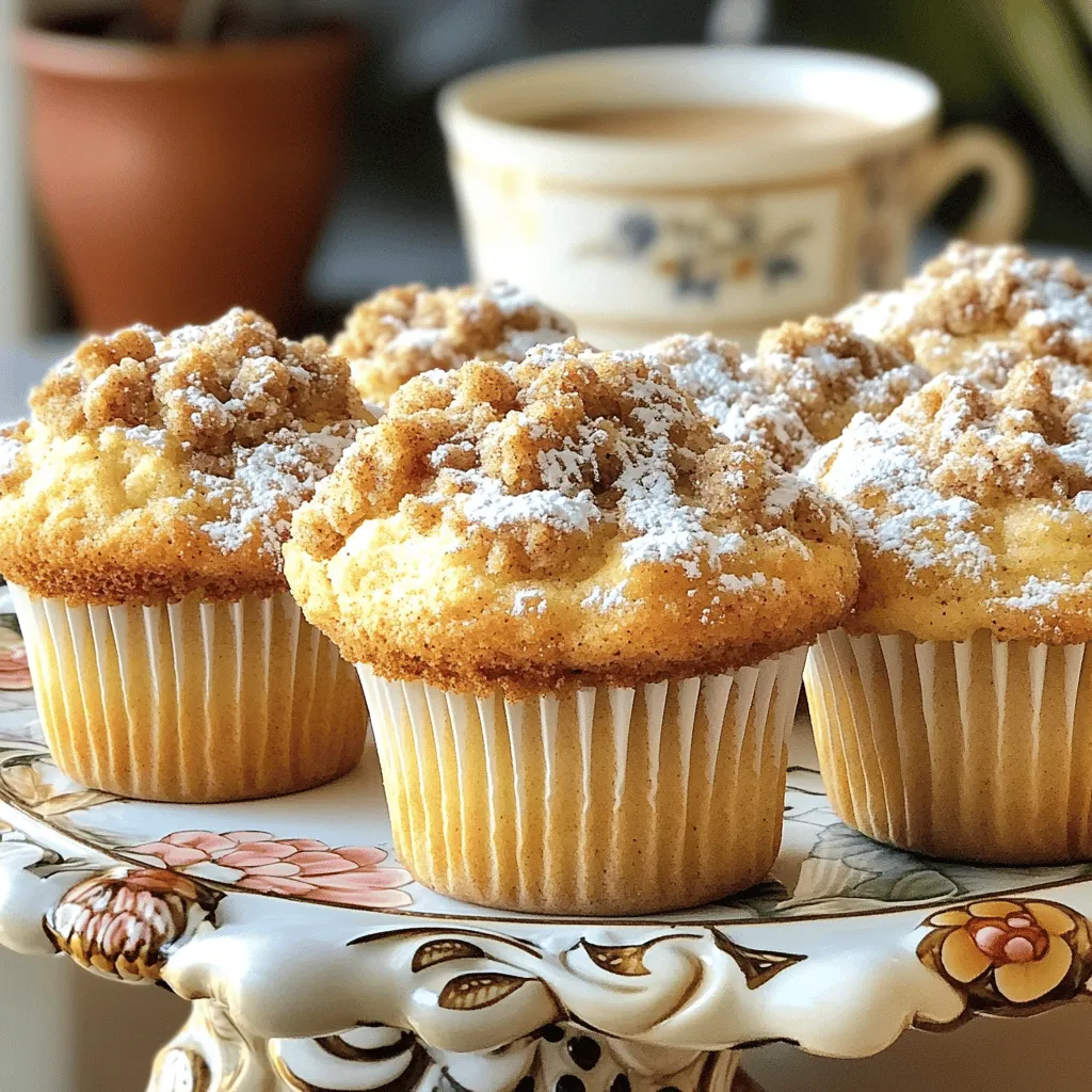 To make the cinnamon streusel coffee cake muffins, you need: - 2 cups all-purpose flour - 1 cup granulated sugar - 1/2 cup unsalted butter, softened - 1 cup sour cream - 2 large eggs - 1 teaspoon vanilla extract - 1 teaspoon baking powder - 1 teaspoon baking soda - 1/2 teaspoon salt - 1 tablespoon ground cinnamon - 1/2 cup brown sugar - 1 cup chopped walnuts or pecans (optional) - All-purpose flour: This gives structure to the muffins. It helps them rise and hold their shape. - Granulated sugar: It sweetens the muffins and helps them brown. - Unsalted butter: Adds moisture and flavor. Softening it helps mix well. - Sour cream: This keeps the muffins moist and adds a nice tang. - Eggs: They bind the ingredients and add richness. - Vanilla extract: This boosts the flavor and adds warmth. - Baking powder: It helps the muffins rise and become fluffy. - Baking soda: Works with baking powder for an extra lift. - Salt: Balances the sweetness and enhances the other flavors. - Ground cinnamon: This gives the muffins their signature spice and aroma. - Brown sugar: Adds depth and a slight caramel flavor to the streusel. - Chopped nuts: They add crunch and flavor, but they are optional. If you have dietary needs, here are some swaps: - Gluten-free flour: Use a 1:1 gluten-free flour blend instead of all-purpose flour. - Non-dairy butter: Swap the unsalted butter for a plant-based option. - Greek yogurt: You can use Greek yogurt instead of sour cream for a tangy taste. - Flax eggs: Mix 1 tablespoon of ground flaxseed with 3 tablespoons of water to replace each egg. - Maple syrup: For a natural sweetener, you can use maple syrup in place of granulated sugar. Using these tips, you can enjoy these muffins no matter your diet! Check out the Full Recipe for more details. To start, preheat your oven to 350°F (175°C). This warms the oven for even baking. Next, prepare your muffin tin. You can line it with paper liners or grease it with non-stick spray. This step helps the muffins come out easily after baking. In a large bowl, cream together the softened butter and granulated sugar. Mix until it is fluffy. Then, add the eggs one at a time. Make sure to mix well after each egg. Now, stir in the vanilla extract. In another bowl, whisk together the flour, baking powder, baking soda, ground cinnamon, and salt. Gradually add this dry mixture to the butter mixture. Alternate this with the sour cream. Start and end with the flour mixture. Mix until just combined. This keeps the muffins light and fluffy. In a small bowl, mix the brown sugar, ground cinnamon, and chopped nuts if you are using them. This mixture will create a sweet, crunchy topping. It adds great texture and flavor to your muffins. Spoon about half of the batter into the prepared muffin cups. Next, sprinkle a generous layer of streusel topping over this batter. Then, add the remaining batter on top, filling the cups about 2/3 full. Top with more streusel for extra crunch. Bake in the preheated oven for 18-22 minutes. To check if they are done, insert a toothpick into the center. If it comes out clean, your muffins are ready. Allow them to cool in the pan for about 5 minutes before transferring them to a wire rack. This cooling time helps the muffins set. Enjoy your delightful cinnamon streusel coffee cake muffins! For the full recipe, refer to the beginning of this article. To get the best texture, use room-temperature ingredients. This helps the batter mix well. Cream the butter and sugar until light and fluffy. This step adds air to the batter, making the muffins rise nicely. Don’t overmix once you add the flour; just mix until there are no flour spots. This keeps the muffins tender and fluffy. For even baking, fill your muffin cups evenly. Aim to fill them about two-thirds full. Use an ice cream scoop for uniformity. Place your muffin tin on the center rack of the oven. This spot allows for the best air flow. Rotate the muffin tin halfway through baking to ensure all muffins bake evenly. One common mistake is not measuring flour correctly. Too much flour makes muffins dry. Always spoon the flour into your measuring cup and level it off with a knife. Another mistake is skipping the streusel topping. This adds a sweet crunch that enhances the muffins. Lastly, don’t open the oven door too early. This can cause the muffins to sink. Follow these tips to bake perfect cinnamon streusel coffee cake muffins every time! {{image_2}} If you want to skip the nuts, you can. Simply leave out the chopped walnuts or pecans from the recipe. This makes the muffins safe for those with nut allergies. The muffins will still be soft and tasty. You can add extra cinnamon for flavor or use seeds like sunflower seeds for crunch. You can easily change the flavors in these muffins. Try adding chocolate chips for a sweet twist. Just mix in a cup of semi-sweet chocolate chips to the batter before spooning it into the muffin tins. You can also add fruit, like blueberries or diced apples, for a fresh taste. Use about a cup of fruit to keep the balance just right. If you need gluten-free muffins, swap the all-purpose flour with a gluten-free blend. Make sure the blend includes xanthan gum for the best texture. You can use the same amount of the gluten-free flour as the regular flour in the recipe. This way, you can enjoy the same delicious muffins without gluten. For the full recipe, click here: [Full Recipe]. To keep your muffins fresh, store them in an airtight container. This prevents moisture loss. You can line the container with paper towels. Place the muffins in a single layer. This helps avoid squishing. Keep them at room temperature for up to three days. For longer storage, consider freezing. To freeze muffins, wrap each one in plastic wrap. Then, place them in a freezer bag. Remove as much air as possible. This protects them from freezer burn. They can last for up to three months. When ready to eat, take one out and let it thaw at room temperature. For a warm treat, pop it in the microwave for 15-20 seconds. Cinnamon streusel coffee cake muffins taste best fresh. When stored properly, they stay good for about three days. After that, they may dry out. If you want to keep them longer, freeze them. Always check for signs of spoilage, such as mold or an off smell. Enjoy your muffins at their best with the right storage. Don't forget to check the full recipe for more details! Yes, you can use plain yogurt in place of sour cream. Yogurt provides a similar tangy taste and moisture. It may change the texture slightly, but the muffins will still be delicious. To lower the sugar, you can reduce the granulated sugar by 25% or more. Use natural sweeteners like honey or maple syrup. You can also add spices like nutmeg or vanilla to enhance sweetness without adding sugar. You can use applesauce, mashed bananas, or flaxseed meal as egg substitutes. For each egg, use 1/4 cup of applesauce or mashed banana. Mix 1 tablespoon of flaxseed meal with 2.5 tablespoons of water for one egg. Yes, these muffins are great for meal prep. They store well in the fridge for about five days. You can also freeze them for up to three months. Just reheat them in the microwave or oven when ready to eat. To enhance the coffee cake flavor, add more cinnamon or a splash of almond extract. You can also mix in a bit of instant coffee granules into the batter for a richer taste. Topping with a glaze or icing adds a nice touch too. For the complete recipe, check out the full recipe section above. Cinnamon streusel coffee cake muffins are a treat you will love. They are soft, sweet, and full of flavor. The warm cinnamon hits your taste buds just right. The streusel topping adds a nice crunch. You can make them for breakfast or snack time. Each muffin is a perfect bite of joy. The full recipe is easy to follow and will guide you step by step. If you want to explore more delicious recipes, check out these links: - Classic Blueberry Muffins - Lemon Poppy Seed Muffins - Pumpkin Spice Muffins You can easily print the recipe for your kitchen. Just click the print option and follow along while you bake. Enjoy your baking and the delightful smell of cinnamon filling your home! This blog post covered how to make great muffins from scratch. You learned about key ingredients and their roles. You also found tips for perfect texture and common mistakes to avoid. We explored delicious variations and safe storage methods. Making muffins can be fun and rewarding. With practice, you'll create tasty treats for any occasion. Enjoy baking and experimenting with flavors that excite you!