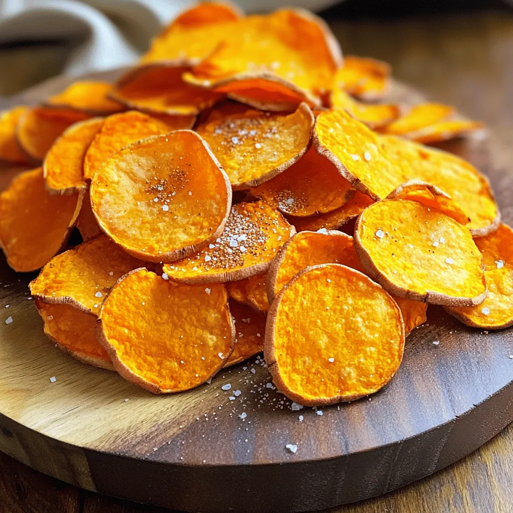 To make the best air fryer sweet potato chips, you need a few simple items. Here’s what you’ll need: - Sweet potatoes - Olive oil - Seasoning options: - Garlic powder - Smoked paprika - Sea salt - Black pepper - Nutritional yeast (optional for a cheesy flavor) The key to great chips lies in the sweet potatoes. Look for large, firm ones with smooth skin. They should be bright in color. You can use any seasoning you like, but I suggest starting with garlic powder and smoked paprika for a tasty twist. Sea salt adds just the right touch, while black pepper brings some heat. If you want a cheesy flavor, sprinkle on some nutritional yeast. It gives a nice umami boost. Using olive oil helps the chips crisp up nicely. Just remember, a little goes a long way. If you use too much oil, the chips can turn out soggy. For the full recipe, follow the steps carefully. Enjoy the process of slicing, mixing, and cooking your chips. The result is a crunchy, satisfying snack that’s hard to resist! To make great sweet potato chips, start with slicing the sweet potatoes. Use a mandoline or a sharp knife for even cuts. Aim for slices that are about 1/8 inch thick. This thickness helps them get crispy. Next, mix the sweet potato slices with the seasoning. In a large bowl, add the sliced potatoes, 2 tablespoons of olive oil, 1 teaspoon of garlic powder, 1 teaspoon of smoked paprika, ½ teaspoon of sea salt, and ¼ teaspoon of black pepper. If you want a cheesy flavor, add 1 tablespoon of nutritional yeast. Toss everything well to coat the slices evenly. You want each chip to be flavorful. Now, it’s time to cook! Preheat your air fryer to 380°F (190°C) for about 5 minutes. Preheating helps the chips cook evenly. Once the air fryer is ready, place the sweet potato slices in a single layer in the basket. Make sure not to overcrowd them. If needed, work in batches to keep the chips crisp. Cook the sweet potato chips for 10-12 minutes. Remember to shake the basket halfway through. This step ensures even cooking. Keep a close eye on them. They should turn golden brown and crispy, but you don’t want them to burn. Once they are done, take the chips out and let them cool for a few minutes. They will crisp up even more as they cool. You can enjoy your crispy chips right away! For added fun, try garnishing them with fresh herbs or a sprinkle of sea salt. They also pair well with dips like hummus or guacamole. The choice is yours! For the full recipe, see the details above. To get the best crispiness in your sweet potato chips, slice them thin. Aim for about 1/8 inch thick. Thinner slices cook better and crisp up nicely. If your slices are too thick, they may end up chewy instead of crispy. The amount of oil matters too. Use just enough olive oil to coat the slices. Too much oil will make them soggy. A light coat helps them crisp up perfectly in the air fryer. When cooking, work in batches. Do not overcrowd the air fryer basket. If you fill it too much, the chips won't cook evenly. It's better to do smaller amounts. This way, each chip gets hot air and cooks well. Shake the basket halfway through cooking. This helps the chips brown evenly. It also keeps them from sticking together. A little movement makes a big difference. If your chips come out soggy, check your oil use. Too much oil can lead to a wet texture. Also, make sure your slices are thin enough. If they are thick, they won't crisp nicely. For uneven cooking, try shaking the basket more often. You can also rearrange the chips. If some areas are browner, swap them with lighter ones. This helps them all cook at the same rate. {{image_2}} You can easily switch up the flavor of your sweet potato chips. For a sweet and spicy version, add a dash of cinnamon or cayenne pepper to the mix. This combo gives you that sweet kick with a hint of heat. Alternatively, try using different seasoning blends. Italian herbs add a fresh, savory touch. Mix dried basil, oregano, and thyme for a delightful twist. Another fun option is chili lime seasoning. Just sprinkle it on after cooking for a zesty finish. Making these chips vegan-friendly is simple. The original recipe is already plant-based. Just skip the nutritional yeast for a lighter taste. If you need a gluten-free option, you’re in luck! The ingredients are naturally gluten-free. Just avoid any store-bought seasonings that may contain gluten. You can enjoy these tasty chips without worry! For the full recipe, check out the complete guide. To keep your sweet potato chips fresh, store them in an airtight container. This prevents moisture from getting in. A glass jar or a plastic container with a tight lid works best. If you want the chips to stay crisp, avoid stacking them. Lay them flat in a single layer if possible. When you want to enjoy your chips again, you can easily restore their crispiness. The best way is to use the air fryer. Preheat it to 350°F (175°C), then place the chips in for about 3-5 minutes. This method keeps them crunchy and tasty. You can also use an oven if you prefer. Just make sure to watch them closely. Enjoy your crispy air fryer sweet potato chips! For the full recipe, check out the complete guide above. To make sure your sweet potato chips are crispy, follow these tips: - Slice thin: Aim for 1/8 inch thick slices. This thickness helps them cook evenly and become crispy. - Dry well: After washing, make sure to dry the sweet potato slices. Extra moisture will make them soggy. - Use enough oil: Coat the slices lightly with olive oil. This helps with crispiness. - Don't overcrowd: Place the slices in a single layer in the air fryer basket. If they overlap, they won't crisp up well. - Shake during cooking: Halfway through cooking, shake the basket. This helps all sides get hot air. - Watch closely: Cooking times can vary. Check for a golden brown color to know they are done. This method will give you tasty, crispy chips every time! Yes, you can use other types of potatoes. However, here are some key differences: - Texture: Regular potatoes, like russets, are starchier. They may not get as crispy as sweet potatoes. - Cooking times: Different potatoes cook at different rates. For example, russet potatoes may need a bit longer to cook. - Flavor: Sweet potatoes have a natural sweetness. Other potatoes will have a milder taste. If you try other types, adjust the cooking time as needed to get the best results. Sweet potato chips taste best fresh, but you can store them. Here’s how: - Storage: Keep them in an airtight container at room temperature. This helps maintain crispiness. - Timeline: They will stay fresh for about 2 to 3 days. After that, they might lose their crunch. - Avoid moisture: Keep them away from humidity. Moisture can make them soft. For the best taste, enjoy them soon after making! In this guide, you learned how to make crispy sweet potato chips. We covered ingredients, preparation, and cooking methods. You found tips for crispiness and troubleshooting common issues. You also explored flavor variations and proper storage techniques. Enjoy making these easy, tasty chips. With practice, you'll create your own perfect snacks every time. Keep experimenting with flavors to find your favorite combinations. Happy cooking!