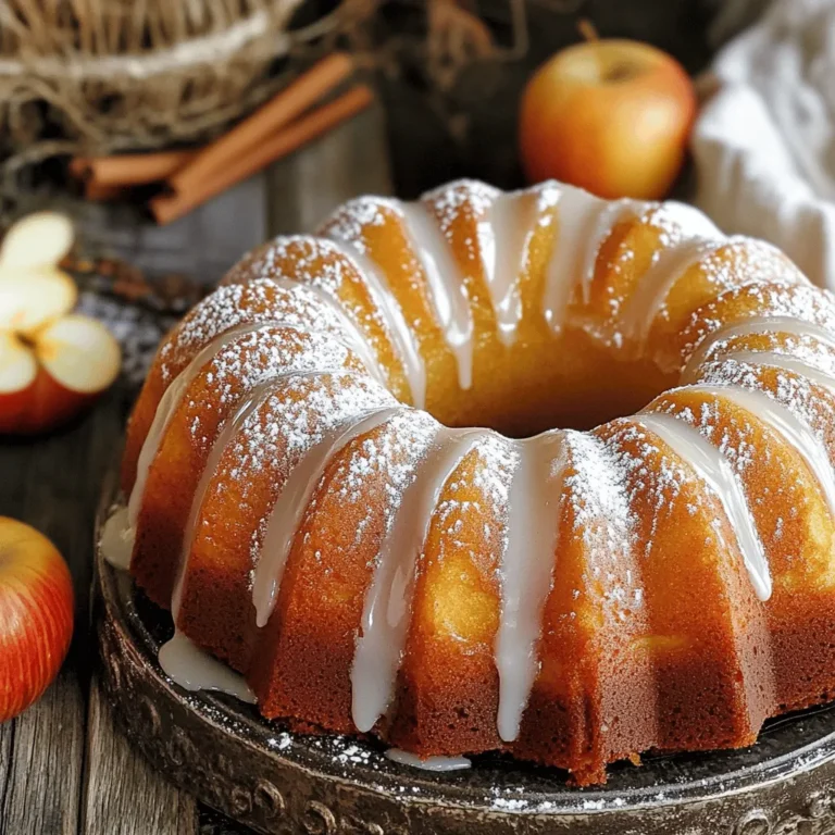 - 2 cups all-purpose flour - 1 teaspoon baking powder - 1 teaspoon baking soda - 1 teaspoon ground cinnamon - ½ teaspoon ground nutmeg - ½ teaspoon salt - ¾ cup granulated sugar - ½ cup unsalted butter, softened - 2 large eggs - 1 cup apple cider - 1 teaspoon vanilla extract - ½ cup powdered sugar (for glazing) - 1 tablespoon apple cider (for glazing) When it comes to making Apple Cider Donut Cake, the ingredients are key. You want the best flavors to shine. This cake uses simple items found in most kitchens. The mix of spices like cinnamon and nutmeg warms your soul. The apple cider gives it that sweet, fruity taste. I always use fresh, high-quality apple cider. It makes a huge difference. The butter should be softened, so it blends well with the sugar. This helps create a light and airy texture. Don’t skip on the eggs; they add moisture and richness. The powdered sugar is for the glaze. It adds a sweet finish to every slice. When mixed with a bit of cider, it gives a perfect drizzle. You can find the full recipe at the end of this section. Make sure to gather everything before you start. It makes cooking more fun and less hectic! 1. Preheat the oven and prepare the bundt pan: Start by setting your oven to 350°F (175°C). While it heats, grease a 9-inch bundt pan. This step ensures your cake slides out easily after baking. 2. Combine dry ingredients in a medium bowl: In a medium bowl, whisk together 2 cups of all-purpose flour, 1 teaspoon of baking powder, 1 teaspoon of baking soda, 1 teaspoon of ground cinnamon, ½ teaspoon of ground nutmeg, and ½ teaspoon of salt. This mix adds great flavor and helps the cake rise. 3. Cream butter and sugar, then add eggs: In a large mixing bowl, beat ½ cup of softened unsalted butter and ¾ cup of granulated sugar. Use an electric mixer on medium speed for 3-4 minutes until the mixture is light and fluffy. Next, add 2 large eggs, one at a time. Mix well after each addition, then stir in 1 teaspoon of vanilla extract. 4. Alternate adding dry mix and apple cider to the batter: Slowly add the dry flour mixture and 1 cup of apple cider to the butter mixture. Start and end with the dry mix. Mix until just combined. Be careful not to overmix, as this can make the cake dense. 5. Pour batter into the bundt pan and bake: Pour the batter into your prepared bundt pan, smoothing the top with a spatula. Bake in the preheated oven for 35-40 minutes. A toothpick inserted into the center should come out clean when it’s done. 6. Cool and glaze the cake before serving: After baking, let the cake cool in the pan for 10 minutes. Then, invert it onto a wire rack to cool completely. While it cools, make the glaze by mixing ½ cup of powdered sugar with 1 tablespoon of apple cider until smooth. Drizzle the glaze over the cool cake in a pretty pattern. For the full recipe, check the provided details and enjoy making this delicious Apple Cider Donut Cake! - Choosing the right type of apples for cider: Use sweet apples like Fuji or Honeycrisp. These apples add great flavor and sweetness. Tart apples like Granny Smith can balance the taste if you prefer more zing. - Preventing overmixing for a light texture: Mix just until the ingredients combine. Overmixing can make your cake dense. Stop as soon as you see no dry flour. This keeps it light and fluffy. - Best practices for glazing the cake: Wait until the cake cools completely before glazing. This helps the glaze stick better. Drizzle the glaze in a back-and-forth motion for a nice look. Adjust the glaze thickness by adding more powdered sugar or cider to your taste. These tips will help you create the best Apple Cider Donut Cake. For the full recipe, check the detailed instructions above. Happy baking! {{image_2}} You can make your apple cider donut cake even more exciting with a few simple twists. Here are some fun ideas to try: - Adding nuts or chocolate chips for texture: Chopped walnuts or pecans can add a nice crunch. If you prefer a sweeter touch, toss in some chocolate chips. Both options give your cake a delightful surprise in every bite. - Using different spices for added flavor: While cinnamon and nutmeg are classic, consider adding ginger or allspice. These spices bring warmth and depth. You might discover a new favorite flavor combo! - Gluten-free options for the cake base: If you need a gluten-free cake, swap the all-purpose flour for a gluten-free blend. Ensure it has a good balance of starches and flours to keep your cake moist and fluffy. These variations can make your cake unique and cater to different tastes. Each twist adds a personal touch to this cozy treat. For the full recipe, check out the Apple Cider Donut Cake recipe above and let your creativity shine! To keep your Apple Cider Donut Cake fresh, store it in an airtight container. This method helps lock in moisture and flavor. You can place the cake at room temperature for up to three days. If you want it to last longer, refrigerate it. In the fridge, it will stay good for about a week. When you want to enjoy a slice, you can reheat it in a few ways. The best way is to use the microwave. Place a slice on a microwave-safe plate and heat for about 10-15 seconds. This warms it nicely without drying it out. For a crispy edge, you can use an oven. Preheat it to 350°F (175°C) and warm the slice for about 5-7 minutes. This cake stays fresh for a week if stored right. With each slice, you get that sweet, spiced flavor. So, indulge yourself; you deserve it! For the full recipe, check back to ensure you have all the steps and tips. Can I make this cake ahead of time? Yes, you can make this cake a day ahead. Just store it in an airtight container. This keeps it fresh and moist. You can glaze it right before serving to keep it looking nice. What can I substitute for apple cider? If you don’t have apple cider, you can use apple juice. It will give you a similar sweet flavor. Mix in a bit of lemon juice to mimic the tartness of cider. How do I know when the cake is done baking? To check if the cake is done, insert a toothpick in the center. If it comes out clean, your cake is ready. If it has wet batter on it, bake for a few more minutes. Can I freeze Apple Cider Donut Cake? Yes, you can freeze the cake. Wrap it tightly in plastic wrap, then in foil. It stays good for about three months in the freezer. Thaw it in the fridge overnight before serving. For the best taste, enjoy it fresh! For the full recipe, check out the [Full Recipe]. Making an apple cider donut cake is fun and easy. We covered the key ingredients, from flour to butter. The step-by-step guide helps you bake it just right. Add your creative twist with nuts or spices for extra flavor. Store the cake properly to keep it fresh. With these tips and answers, you can enjoy this tasty treat anytime. Now, it's time to bake and share! Enjoy every slice of your delicious cake.