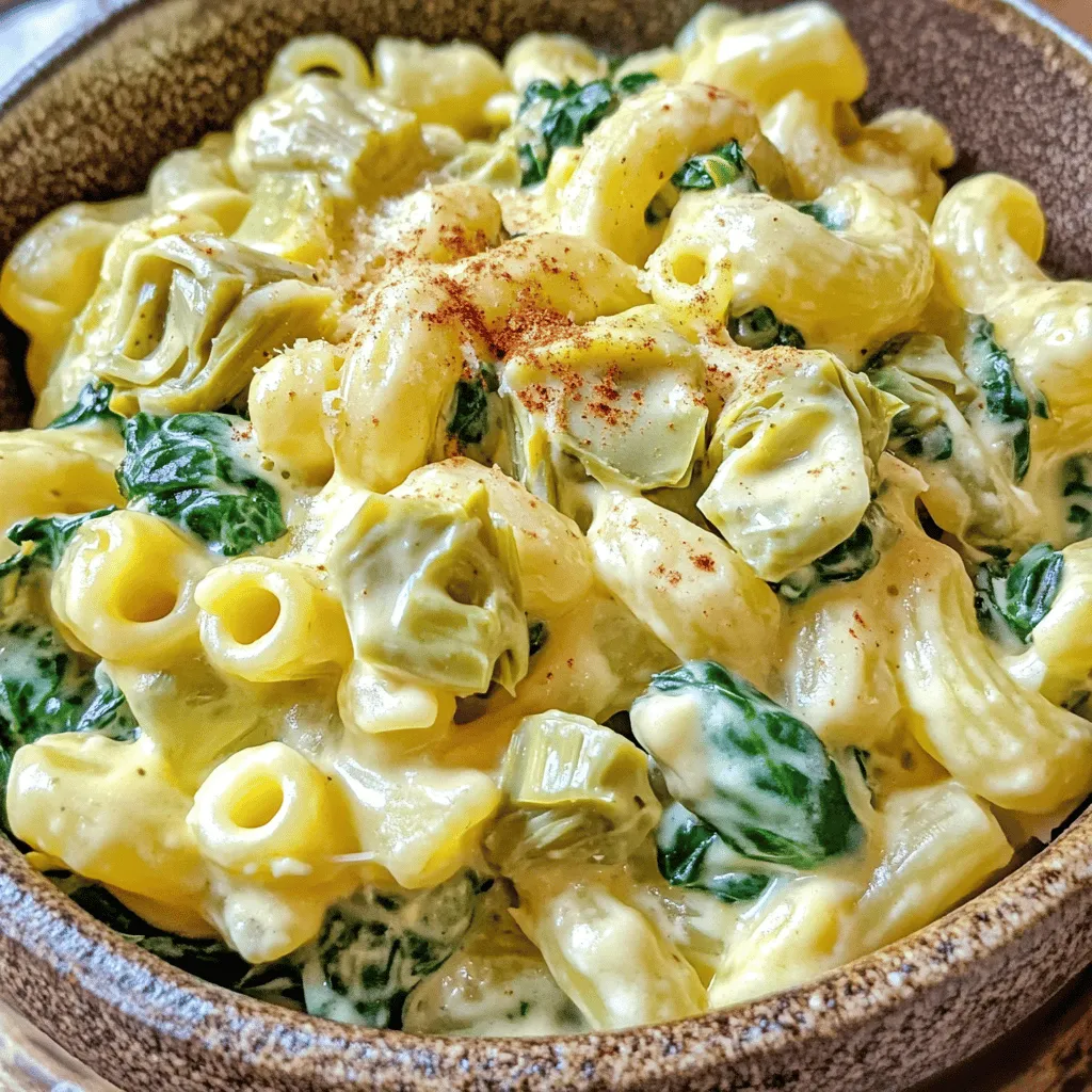 For my savory Instant Pot mac and cheese, you need these ingredients: - 8 oz elbow macaroni - 4 cups vegetable broth - 1 cup frozen spinach, thawed and drained - 1 cup canned artichoke hearts, chopped - 1 cup sharp cheddar cheese, shredded - 1 cup cream cheese, softened - 1 teaspoon garlic powder - 1 teaspoon onion powder - ½ teaspoon black pepper - Salt to taste - ½ cup grated Parmesan cheese for topping These simple ingredients create a creamy and delicious dish. The elbow macaroni serves as the base, while the vegetable broth adds depth. Frozen spinach and canned artichoke hearts give it a fresh twist. Sharp cheddar cheese and cream cheese bring that rich creaminess we love. Garlic and onion powders add flavor, and black pepper gives a little kick. Finally, we finish with a sprinkle of Parmesan for an extra touch. For the full recipe, check out the detailed steps. This dish is perfect for quick meals, and you can customize it to fit your taste! To start, set your Instant Pot to Sauté mode. This mode helps cook the pasta well. Add the elbow macaroni and vegetable broth to the pot. Stir the mixture to combine everything. This step is key for even cooking. Next, close the lid of the Instant Pot. Make sure to turn the valve to Sealing. Cook the pasta on high pressure for 5 minutes. When the timer goes off, quickly release the pressure by turning the valve to Venting. This makes the pasta soft and ready for the next step. Now, open the lid and add the thawed spinach and chopped artichoke hearts. Then, mix in the sharp cheddar cheese and cream cheese. Sprinkle in the garlic powder, onion powder, and black pepper. Stir well until the cheese melts into a creamy sauce. Taste your dish and add salt if needed. Ladle the mac and cheese into bowls. Top with grated Parmesan cheese for a burst of flavor. For a fun touch, serve with fresh parsley or a dash of paprika. This makes your dish look great! For the full recipe, check out the Creamy Spinach & Artichoke Instant Pot Mac and Cheese. To get the best creamy texture, use good cheese. I like sharp cheddar and cream cheese. They melt well and blend nicely. Stir the cheeses in when the pasta is hot. This helps them melt faster. If you want it creamier, add more cream cheese. You can also mix in a splash of milk for a smoother sauce. If you have some mac and cheese left, store it in an airtight container. Let it cool down first. It stays fresh in the fridge for about three days. For longer storage, you can freeze it. Just make sure to use a freezer-safe container. When reheating, add a little milk to keep it creamy. To make your dish look nice, use fresh herbs. Parsley and basil add color and flavor. Just chop them up and sprinkle on top. A dash of paprika adds a nice touch too. It gives a pop of color and a bit of spice. Serve in bowls or a big dish for sharing. This makes it look even more inviting. {{image_2}} Adding protein to your Instant Pot mac and cheese makes it heartier. You can use cooked chicken, turkey, or ham. Shrimp or bacon also work well. Just make sure to add pre-cooked meats. This way, you can heat them through while mixing with the cheese. If you prefer plant-based options, try tofu or chickpeas. These add protein without meat. Simply fold them in after cooking the pasta. Cheese choice can change the flavor. Sharp cheddar is great, but feel free to experiment. You can use Gruyère, mozzarella, or Monterey Jack for different tastes. Mixing cheeses adds depth. For a tangy twist, try goat cheese or feta. If you want a smoother texture, consider using cream cheese or Velveeta. Remember to adjust the amount based on your cheese preference. Vegetables can add color and nutrition to your dish. If you don’t have spinach or artichokes, use broccoli or peas. Cauliflower can also be a good substitute and adds creaminess. You can even use bell peppers or zucchini for a fresh taste. Just chop them into small pieces so they cook evenly. Add them after the pasta is done to keep them tender. For the full recipe, check out the Creamy Spinach & Artichoke Instant Pot Mac and Cheese. To keep your Instant Pot mac and cheese fresh, store it in an airtight container. Let it cool down to room temperature first. Then, cover it tightly. This helps keep it creamy and tasty. You can store it in the fridge for up to three days. Make sure to label your container with the date. This way, you won’t forget when you made it. You can freeze mac and cheese if you want to keep it longer. First, let it cool completely. Then, scoop the mac and cheese into freezer-safe bags or containers. Try to remove as much air as possible. Label each bag with the date. You can freeze it for up to three months. When you want to eat it, just thaw in the fridge overnight. Reheating is easy! For the best results, use the stove. Add a splash of milk to keep it creamy. Heat on low and stir often. If you use a microwave, place the mac and cheese in a bowl. Add a little milk and cover it. Heat it in short bursts, stirring in between. This keeps it from drying out. Enjoy your creamy mac and cheese again! You can store Instant Pot mac and cheese for about three to five days. Keep it in an airtight container in the fridge. If you're not sure when you'll eat it, freeze it! Just remember to let it cool before you freeze it. Yes, you can make it without cream cheese. If you skip it, your dish may not be as creamy. You could add more cheddar cheese or use a creamy vegan cheese. Both options work well for a tasty meal. Absolutely! You can change ingredients based on your diet. For a gluten-free option, use gluten-free pasta. If you're vegan, swap regular cheese for plant-based cheese. You can also skip the spinach or artichokes if you prefer a simpler taste. The Full Recipe gives you a solid base to get creative! In this post, we explored a tasty Instant Pot mac and cheese recipe. We covered the ingredients you'll need, like elbow macaroni and sharp cheddar cheese. Then, we provided clear steps to cook and make it creamy. I shared tips to perfect your dish and store leftovers. Lastly, we discussed options for variations and answered common questions. Enjoy this quick and easy meal any time. You can customize it for your taste and needs!