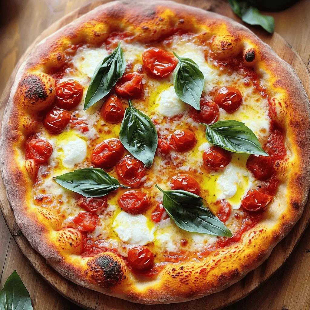 - 2 cups all-purpose flour - 1 teaspoon active dry yeast - 1 teaspoon sugar - 1 teaspoon salt - 3/4 cup warm water (about 110°F) - 1 tablespoon olive oil - 1 cup crushed tomatoes (preferably San Marzano) - 1 cup fresh mozzarella cheese, sliced - Fresh basil leaves - Salt and pepper to taste - Extra olive oil for drizzling Why use San Marzano tomatoes? San Marzano tomatoes have a sweet taste and low acidity. They are perfect for pizza sauce. Their rich flavor makes your pizza stand out. Fresh mozzarella vs. processed cheese: Fresh mozzarella has a creamy texture. It melts beautifully, giving your pizza that classic look. Processed cheese lacks this quality. Choose fresh for the best taste. Role of fresh basil in flavor enhancement: Fresh basil adds a bright, herbal note. It balances the rich cheese and sweet tomatoes. Scatter it on top just before serving for the best flavor. For the full recipe, refer to the section above. Start by making the dough. In a small bowl, combine warm water, yeast, and sugar. Let it sit for about 5 minutes until it looks frothy. This means the yeast is alive! Next, in a large bowl, mix flour and salt together. Make a well in the center of your flour. Pour the yeast mixture and olive oil into the well. Use a wooden spoon to mix until you form a rough dough. Then, transfer the dough to a floured surface and knead it. Knead for about 8 to 10 minutes until it feels smooth and elastic. Now it’s time to let the dough rise. Place the dough in a lightly oiled bowl and cover it with a damp cloth. Set it in a warm area. Let the dough rise for about an hour, or until it doubles in size. While the dough rises, preheat your oven to 475°F (245°C). If you have a pizza stone, place it in the oven. This helps create a crispy crust. Next, prepare the tomato sauce. In a bowl, season the crushed tomatoes with salt and pepper. You don’t need to cook them! This keeps the sauce fresh and vibrant. Once your dough has risen, punch it down and transfer it to a floured surface. Divide the dough into two equal parts and roll each into a 10 to 12-inch circle. Carefully move the rolled-out dough onto parchment paper. Spread a thin layer of tomato sauce on top, making sure to leave a small border for the crust. Now, it's time to add your toppings! Place the mozzarella slices evenly on the pizza. Scatter fresh basil leaves over the top, and drizzle with a little olive oil. Slide the pizza, on the parchment, onto the preheated pizza stone or baking sheet. Bake for about 10 to 12 minutes. You want the crust to turn golden and the cheese to be bubbly and slightly browned. Once done, take it out and add a few more fresh basil leaves and a drizzle of olive oil. Follow these steps to make a Classic Margherita Pizza, and don’t forget to check the Full Recipe for more details! To get a great crust, start by kneading the dough well. Knead it for about 8-10 minutes. This builds strength and helps the dough rise. Use your palms to push the dough down and fold it over. Repeat until it feels smooth and elastic. For a crispy crust, preheat your oven to 475°F (245°C) with a pizza stone inside. The hot stone cooks the bottom fast, giving it a nice crunch. Roll the dough thinly, about 1/4 inch thick. This helps it bake evenly. Seasoning your sauce correctly is key. Use good quality crushed tomatoes like San Marzano. They are sweet and flavorful. Add a pinch of salt and pepper to taste. No cooking is needed; just mix and spread. Drizzle a bit of olive oil over the pizza before baking. This adds richness and depth. Use high-quality extra virgin olive oil for the best taste. A little goes a long way. If your dough isn’t rising, check the water temperature. It should be warm but not hot. Too much heat can kill the yeast. Also, give it enough time to rise in a warm spot. To prevent soggy pizza, avoid using too much sauce. Spread a thin layer over the dough. Make sure the cheese is well-drained too. This keeps the crust crispy. {{image_2}} You can change up your Margherita pizza with different toppings. Try adding various cheeses. A sprinkle of sharp parmesan can make it richer. Or, use burrata for that creamy texture. For veggies, consider bell peppers, mushrooms, or spinach. These add color and nutrition. If you like meat, slices of prosciutto or pepperoni work well too. Just remember to keep the balance. You want your base flavors to shine through. If you need a gluten-free option, use gluten-free flour for the crust. Many brands offer good mixes that work well in pizza. Just follow the package instructions for best results. For those who prefer vegan options, try vegan cheese. There are many tasty kinds available today. You can also add toppings like artichokes, olives, or a drizzle of balsamic glaze. These enhance flavor without dairy. Want to mix it up? Experiment with sauces! Pesto can add a fresh twist. Spread a thin layer instead of the classic tomato sauce. You can also try a white sauce. A simple blend of ricotta, garlic, and olive oil can create a creamy base. This makes for a unique and tasty pizza. For more tips on creating your pizza masterpiece, check the Full Recipe! Once you finish your delicious pizza, let it cool down. This step helps keep the crust from getting soggy. After cooling, place the pizza in an airtight container. If you don’t have one, wrap it tightly in plastic wrap or aluminum foil. This keeps the flavors fresh. Store it in the fridge. It stays good for about three days. To enjoy your pizza again, the oven works best. Preheat your oven to 375°F (190°C). Put the pizza on a baking sheet. Heat it for about 10 to 15 minutes. This warms it through and keeps it crispy. You can also use a skillet. Heat the skillet over medium heat. Place the pizza in the skillet, cover it, and heat for about 5 to 7 minutes. This method melts the cheese perfectly. Want to save some pizza for later? You can freeze unbaked pizza. After shaping the dough, add the sauce and toppings. Then, wrap it well in plastic wrap and foil. It can stay in the freezer for up to three months. When you’re ready to bake, thaw it in the fridge overnight. Preheat your oven and bake as usual. Enjoy your pizza fresh from the oven! Margherita pizza started in Naples, Italy, in the late 1800s. Queen Margherita of Savoy visited Naples and tried a local pizza. The chef, Raffaele Esposito, made her a special pizza with tomatoes, mozzarella, and basil. These colors matched the Italian flag: red, white, and green. This dish honored the queen and became famous. Today, it is a classic loved worldwide. Yes, you can make the dough ahead. Prepare it and let it rise. After rising, you can store it in the fridge for up to three days. Just wrap it tightly in plastic wrap. When you are ready to use it, let it sit at room temperature for about 30 minutes before shaping. This way, you save time on pizza night. Margherita pizza pairs well with many sides. Here are some ideas: - Simple salad: A mix of greens with a light vinaigrette. - Bruschetta: Toasted bread with tomatoes and basil. - Olives: A small bowl of marinated olives adds a nice touch. - Wine: A light red wine like Chianti or a crisp white pairs well. You can find great Margherita pizza at many places. Look for pizzerias that focus on fresh ingredients. Some notable spots include: - Pizzeria Bianco: Known for its artisanal pies. - Lombardi's: One of New York's first pizzerias. - Pizzana: Famous for its Neapolitan-style pizzas. These places make delicious Margherita pizza that honors its roots. For the detailed cooking instructions, check out the Full Recipe. It will guide you step by step to make your own perfect Margherita pizza at home. Making your own Margherita pizza can be fun and rewarding. With fresh ingredients like San Marzano tomatoes and mozzarella, you'll taste the difference. Following the steps helps you create a perfect crust and delicious toppings. Remember to store leftovers properly for later enjoyment. Don't shy away from experimenting with toppings and sauces. This allows you to personalize every pizza. Enjoy sharing this delicious creation with friends and family. With practice, you’ll master the art of pizza making!