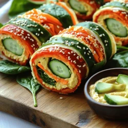 To make Roasted Red Pepper Hummus Wraps, gather these key ingredients: - 1 cup roasted red peppers (jarred or homemade) - 1 cup canned chickpeas, rinsed and drained - 3 tablespoons tahini - 2 tablespoons olive oil - 2 tablespoons lemon juice - 1 garlic clove, minced - Salt and pepper to taste - 4 large whole wheat tortillas - 1 cup fresh spinach leaves - 1 medium cucumber, sliced - 1 large carrot, grated - 1 avocado, sliced These ingredients work together to create a tasty and colorful wrap. The roasted red peppers provide a sweet, smoky flavor. Chickpeas add protein and creaminess. Tahini offers a rich, nutty taste, while lemon juice gives a fresh zing. You can customize your wraps with these optional garnishes and fillings: - Feta cheese, crumbled - Sliced bell peppers - Olives, pitted and sliced - Fresh herbs, like parsley or cilantro - A drizzle of balsamic glaze Adding these extras can enhance the flavor and texture. Choose what you love to make your wraps even more special. Each key ingredient in these wraps brings unique health benefits: - Roasted red peppers are high in vitamins A and C. They also boost your immune system. - Chickpeas are rich in protein and fiber. They help keep you full and satisfied. - Tahini contains healthy fats and calcium. It supports bone health. - Spinach is packed with iron and antioxidants, great for overall health. - Avocado provides healthy fats and fiber, promoting heart health. These ingredients not only taste great but also nourish your body. Enjoying these wraps means enjoying a meal that is both good for you and bursting with flavor. For the full recipe, check out the section above. To start, gather your ingredients. You need roasted red peppers, chickpeas, tahini, olive oil, lemon juice, garlic, salt, and pepper. In a food processor, add the roasted red peppers and chickpeas. Next, include tahini, olive oil, lemon juice, and minced garlic. Blend the mix until it is smooth and creamy. If it seems thick, just add a little water. Taste it and add salt and pepper if needed. Blend again to mix well. This hummus is rich in flavor and perfect for your wraps. Now, take your large whole wheat tortillas. Lay them flat on a clean surface. Spread a nice layer of the roasted red pepper hummus on each tortilla. Leave a bit of space around the edges. On top of the hummus, add fresh spinach leaves, sliced cucumber, grated carrot, and avocado slices. This mix gives you a crunchy and fresh bite. When you are ready to roll, start at one end of the tortilla. Tightly roll it while tucking in the sides as you go. This helps keep everything inside. Once you finish rolling, slice the wraps in half diagonally. This makes them easy to eat. Serve the wraps right away or wrap them in parchment paper. This way, they stay fresh for later. Enjoy your tasty creation! For the complete recipe, check out the Full Recipe. To make the hummus creamy, use ripe roasted red peppers. They add a sweet and smoky taste. Use a good food processor for a smooth blend. If it’s too thick, add a bit of water. This will help reach the right consistency. Taste your hummus and adjust the salt and pepper. You want a balanced flavor that pops! To keep your wraps fresh, use whole wheat tortillas. They hold fillings well and stay soft. Layer your fillings carefully. Start with hummus, then add greens and veggies. This keeps the tortillas from getting soggy. Wrap them tightly to maintain shape. If you can, eat them soon after making. Freshness makes a big difference in taste and texture. For a fun serving idea, present your wraps on a wooden board. Add some extra slices of avocado on the side. Sesame seeds can add a nice crunch. You can also serve a small bowl of hummus for dipping. This enhances the flavor and makes it interactive. Try adding some fresh herbs for extra zing. Enjoy your colorful, tasty meal! {{image_2}} You can change the fillings in your wraps for more fun. Try adding roasted veggies like zucchini or eggplant. They bring a nice, smoky flavor. You can also use different greens like arugula for a peppery kick. If you love cheese, add feta or goat cheese for creaminess. For a spicy touch, add jalapeños or hot sauce. Think outside the box! If you want to make these wraps gluten-free, choose gluten-free tortillas. Many stores offer great options now. For a vegan twist, make sure to use plant-based tahini and skip any dairy. You can still enjoy the creamy texture and rich flavors without animal products. Always check labels to ensure they fit your diet needs. Tortillas come in many styles! Whole wheat is great for fiber, but you can also use spinach or tomato tortillas. These add colors and flavors to your meal. Corn tortillas are another tasty choice, but they can be smaller. If you want a wrap that is different, try a lavash or pita. Each tortilla gives a new taste to your wraps. To store leftover hummus, place it in an airtight container. Make sure to keep it in the fridge. Hummus will stay fresh for about four to five days. You can also drizzle a bit of olive oil on top to keep it moist. This helps prevent it from drying out. To keep your wraps fresh, wrap them tightly in plastic wrap or parchment paper. This keeps air out and moisture in. Store them in the fridge for up to two days. If you notice any sogginess, try adding ingredients like spinach or cucumber just before serving. You can freeze hummus for later use. Place it in a freezer-safe container and leave some space at the top. It can last up to three months in the freezer. For wraps, it’s best to freeze them before you add fresh veggies. Wrap them tightly in foil or plastic wrap. When you’re ready to eat, let them thaw in the fridge overnight. Enjoy your homemade Roasted Red Pepper Hummus Wraps even when you’re short on time! For the full recipe, check the earlier sections. If you don’t have tahini, you can use sunflower seed butter. This gives a nutty flavor. You can also try peanut butter for a different taste. Both options work well in hummus. Another choice is to skip it altogether. Your hummus will still taste great! Yes, you can make these wraps in advance. Just prepare the hummus and assemble the wraps. Wrap them in plastic wrap to keep them fresh. Store them in the fridge for up to two days. This is a great time-saver for busy days! The wraps last up to three days in the fridge. After that, they may lose some freshness. Make sure to store them in an airtight container. This helps keep the flavors bright and tasty. Enjoy your wraps at their best! Roasted red pepper hummus wraps offer great taste and nutrition. We covered key ingredients, tips for creamy hummus, and how to store leftovers. You can customize your wraps with different fillings and modifications. Remember, fresh ingredients are key for the best flavor. Enjoy making these fun and healthy wraps at home. They’re easy to prepare and perfect for any meal. Dive into this tasty recipe and impress your friends and family. Happy wrapping!