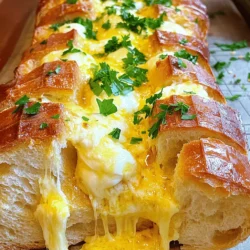 - 1 loaf of sourdough bread - 1/2 cup unsalted butter, melted - 4 cloves garlic, minced - 1 teaspoon Italian seasoning - 1 cup shredded mozzarella cheese - 1/2 cup grated Parmesan cheese - 1/4 cup fresh parsley, chopped - Salt and pepper to taste When measuring butter, use a liquid measuring cup. Melt it in the microwave. For garlic, use fresh cloves for the best taste. Italian seasoning adds a nice herb flavor. You can adjust the salt and pepper based on your taste. If you love cheese, add more mozzarella or Parmesan. If you don't have sourdough, use any crusty bread. For a dairy-free option, try plant-based butter and cheese. You can also swap garlic for garlic powder. If you want a different herb, use dried oregano or basil instead of Italian seasoning. Each change can give your bread a unique twist! 1. First, preheat your oven to 375°F (190°C). 2. Next, melt 1/2 cup of unsalted butter in a bowl. 3. Add 4 minced garlic cloves, 1 teaspoon of Italian seasoning, salt, and pepper to the butter. Stir this mix well. 4. Now, take the sourdough bread and cut it into a grid. Make deep cuts about 1 inch apart, but don’t slice all the way through the bottom. 5. Gently pry open the bread sections. Use a brush or spoon to drizzle the garlic butter mix between the cuts. 6. Stuff the shredded mozzarella and grated Parmesan cheese into the cuts. Fill each piece well for a cheesy surprise. 7. Carefully wrap the loaf in aluminum foil and set it on a baking sheet. 8. Bake the bread for 20 minutes. After that, remove the foil. Bake for another 10 to 15 minutes until the cheese is bubbly and golden brown. - Use fresh mozzarella for the best stretch. - Mix cheeses for extra flavor; try adding cheddar or gouda. - Watch the bread closely in the last few minutes to avoid burning the cheese. - Let the bread cool for a few minutes before serving. This helps the cheese set slightly, making it easier to pull apart. For the full recipe, you can check the earlier section. Enjoy your cheesy garlic pull apart bread! When making cheesy garlic pull apart bread, avoid cutting too deep. If you slice all the way through, the bread won’t hold its shape. Also, don’t skip the garlic butter. It adds great taste! Lastly, don’t rush the baking. Allow the cheese to melt fully for the best result. You can mix things up with herbs. Try adding fresh thyme or rosemary to the garlic butter. For a spicy kick, add red pepper flakes. You might also consider using different cheeses. Cheddar or gouda can add new flavors. Experiment and find what you love! This bread is great as a snack or side dish. Serve it warm and fresh from the oven. Pair it with soups or salads for a complete meal. You can also place it on a big platter. Let your guests pull apart their own pieces. It makes for a fun and tasty experience! For the full recipe, check out the details above. {{image_2}} You can add fresh herbs to your cheesy garlic bread. Try using thyme, rosemary, or basil. Chop them finely and mix them into your garlic butter. This adds a fresh taste and bright aroma. It gives the bread extra flavor and makes it look nice too. If you like heat, add some spice to your bread. Mix in red pepper flakes or diced jalapeños into the garlic butter. You can also use pepper jack cheese instead of mozzarella. This will make your bread spicy and cheesy. Perfect for those who enjoy a kick! Want a lighter version? Try using whole wheat bread instead of sourdough. You can also replace butter with olive oil. Use low-fat cheese or nutritional yeast for a cheesy taste without the extra fat. These changes keep the flavor but cut down on calories. Enjoy a guilt-free treat! For the full recipe, you can find all the details in the earlier section. To keep your cheesy garlic pull apart bread fresh, wrap it tightly. Use plastic wrap or foil. Place it in an airtight container. Store it at room temperature for up to two days. If you want it to last longer, refrigerate it. Reheating is simple. Preheat your oven to 350°F (175°C). Wrap the bread in foil. Place it on a baking sheet. Heat for about 10-15 minutes until warm. You can also use a microwave. Heat in short bursts of 20 seconds. This method may affect the crust. To freeze your cheesy garlic pull apart bread, wrap it well. Use plastic wrap, then foil. This keeps out air and moisture. Label the package with the date. You can freeze it for up to three months. To enjoy, thaw it in the fridge overnight. Then reheat as mentioned above. Yes, you can! While I love using sourdough for its taste and texture, any bread works. Try ciabatta or baguette. Just make sure it’s sturdy enough to hold the garlic butter and cheese. A softer bread might fall apart too easily. The bread is done when the cheese is bubbly and golden brown. You can check the bread by looking for a nice golden color on top. If you poke it, the inside should feel warm and soft. Absolutely! You can prepare the bread ahead of time. Just follow the steps until it’s ready to bake. Cover it well and store it in the fridge. When you're ready, bake it straight from the fridge. This makes it a great option for parties! For the full recipe, check the earlier section. This blog post covered the key steps to make cheesy garlic pull-apart bread. We explored ingredients, cooking tips, and variations. You learned how to store leftovers and even answered common questions. In the end, making this bread can be fun and rewarding. Try different flavors and share with friends. Enjoy the cheese pull and the smiles it brings!