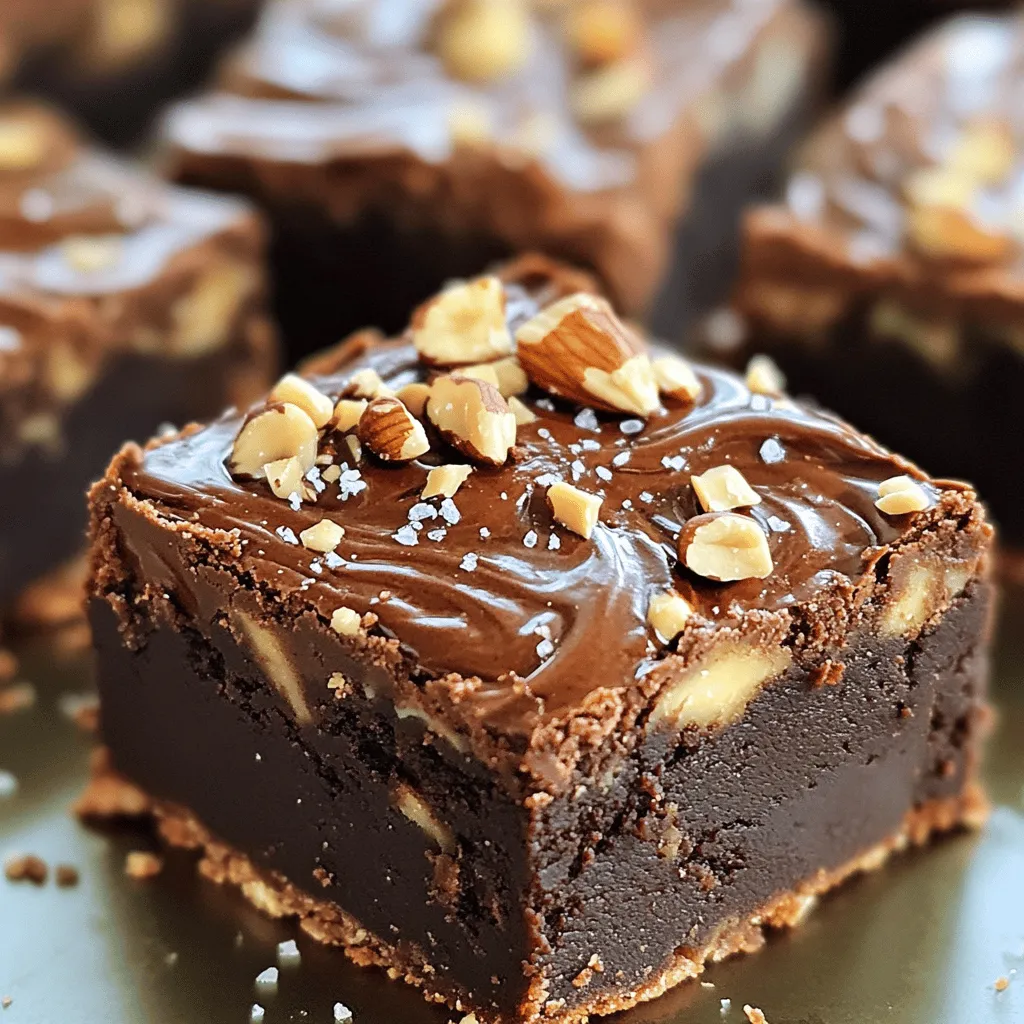 For the best Chocolate Hazelnut Swirl Brownies, gather these essential ingredients: - 1 cup unsalted butter - 2 cups granulated sugar - 1 teaspoon vanilla extract - 4 large eggs - 1 cup all-purpose flour - 1 cup unsweetened cocoa powder - 1/2 teaspoon baking powder - 1/2 teaspoon salt - 1/2 cup chocolate hazelnut spread - 1/2 cup chopped hazelnuts (optional) - A pinch of sea salt for sprinkling These ingredients create a rich and gooey brownie base that pairs perfectly with the creamy hazelnut spread. Optional ingredients can enhance flavor and texture. Consider adding: - Chopped chocolate or chocolate chips for extra richness - A splash of coffee to deepen the chocolate flavor - A sprinkle of cinnamon for a warm spice note If you have dietary restrictions, here are some ingredient substitutions: - Use coconut oil instead of butter for a dairy-free option. - Swap out all-purpose flour with almond flour for a gluten-free version. - Replace eggs with mashed bananas or unsweetened applesauce for vegan brownies. These swaps allow everyone to enjoy a slice of decadent delight! For the full recipe, please refer to the complete instructions above. 1. Preheat your oven to 350°F (175°C). Grease a 9x13 inch baking pan or line it with parchment paper. This helps the brownies come out easily. 2. Melt the butter in a medium saucepan over low heat. Once fully melted, remove it from heat. Stir in the granulated sugar. Mix well until smooth. 3. Add the vanilla extract and eggs to the butter mixture. Do this one egg at a time. Whisk after each addition to keep it smooth. 4. In a separate bowl, sift together the flour, cocoa powder, baking powder, and salt. Gradually mix this dry mixture into the wet mixture. Stir gently until just combined. Do not overmix. 1. Pour half of the brownie batter into the prepared baking pan. Spread it out evenly. 2. Drizzle dollops of chocolate hazelnut spread over the brownie base. Make sure to space them out for easy swirling. 3. Use a knife or skewer to create a swirl. Gently move the knife through the batter to mix the spread in. Be careful not to overmix; you want to see the layers. 4. Pour the rest of the brownie batter over the hazelnut spread layer. Repeat the swirling process with any remaining spread on top. This adds the beautiful marbled effect. 5. If you like, sprinkle chopped hazelnuts over the top. Add a pinch of sea salt for a flavor boost. 6. Bake in the preheated oven for about 25-30 minutes. Check with a toothpick; it should come out with a few moist crumbs, not wet batter. 7. Let the brownies cool in the pan for at least 10 minutes before moving them to a wire rack. This helps them firm up and makes them easier to cut. For a full guide on making these treats, refer to the Full Recipe. - To ensure moist brownies, do not overmix the batter. Mix just until combined. - To tell when brownies are done baking, insert a toothpick in the center. If it comes out with a few moist crumbs, they are ready. - For optimal texture, cool brownies in the pan for about 10 minutes. Then transfer them to a wire rack to cool completely. - For garnishing, sprinkle chopped hazelnuts on top for crunch. A light drizzle of chocolate adds a nice touch. - Serve the brownies on a white plate to enhance their rich color. Pair them with a scoop of vanilla ice cream for a delightful treat. Explore more ideas in the Full Recipe for a fun baking experience! {{image_2}} You can change the nut spread in your brownies. Almond or peanut butter works well. Each spread gives a unique taste. If you want extra sweetness, add chocolate chips or caramel swirls to the batter. These additions create a rich, decadent treat. You can mix and match to find your favorite flavor. For a gluten-free version, swap all-purpose flour for almond flour or oat flour. These flours work great and keep your brownies soft. If you want a vegan option, use flax eggs instead of real eggs. Replace the butter with coconut oil and use a non-dairy milk. These simple swaps let everyone enjoy these brownies. For the full recipe, check the details above. To keep your Chocolate Hazelnut Swirl Brownies fresh, store them in an airtight container. This will help prevent them from drying out. Place a piece of parchment paper between layers to avoid sticking. If you want to keep them longer, you can freeze the brownies. Just wrap them well in plastic wrap and then in foil. This keeps them safe from freezer burn. When freezing, cut the brownies into squares first. This way, you can take out just what you need. Label the wrap with the date. They can stay good for up to three months in the freezer. For the best taste, eat them within a month. To restore texture, reheat brownies in the oven. Preheat it to 350°F (175°C). Place the brownies in an oven-safe dish. Cover them with foil to keep moisture in. Heat for about 10 minutes until warm. If you want a quick method, use the microwave. Heat them for 10-15 seconds at a time. Check often to avoid overheating. When ready to serve, let the brownies cool slightly. This makes them easier to cut. You can also add a drizzle of chocolate or a scoop of ice cream on top. These simple touches make your brownies even more special. For the full recipe, check out the instructions above. What makes brownies fudgy vs. cakey? Brownies can be fudgy or cakey based on the ingredients and ratios. Fudgy brownies have more fat and less flour. They use more butter and chocolate. Cakey brownies have more flour and less fat. They often include baking powder to help them rise. Can I use cocoa powder instead of chocolate bars? Yes, you can use cocoa powder instead of chocolate bars. Cocoa powder will still give you rich chocolate flavor. Just remember to add some extra fat. You can add a bit more butter or oil to balance it out. Is it necessary to use unsalted butter? Using unsalted butter is best for brownies. It allows you to control the salt level. If you only have salted butter, reduce the added salt in the recipe. Can I skip the hazelnuts if I have nut allergies? Absolutely! You can skip the hazelnuts if you have nut allergies. The brownies will still taste great without them. You can also replace them with a different ingredient. Try chocolate chips or even dried fruit for added flavor. How to fix dry brownies? If your brownies turn out dry, you can fix them. Try adding a bit of melted butter or rich frosting on top. You can also serve them with ice cream or whipped cream to add moisture. What should I do if my brownies overflow in the pan? If your brownies overflow, don’t panic! Place a baking sheet under your pan to catch spills. Next time, check your pan size. Make sure to use the right size for the recipe. These Chocolate Hazelnut Swirl Brownies are a treat worth making. From choosing your ingredients to perfecting the swirl, each step matters. Remember to check doneness and cool them properly for the best texture. You can also try different nut spreads or adapt for dietary needs. With these tips, your brownies will impress everyone. Get baking and enjoy every bite!