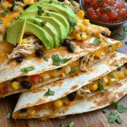 - 4 large flour tortillas - 2 cups shredded cheese (Mexican blend or your favorite) - 1 cup cooked chicken, shredded - 1 cup black beans, drained and rinsed - 1 cup corn (frozen or canned) - 1 red bell pepper, diced - 1 small red onion, diced - 1 tablespoon taco seasoning - 1 avocado, sliced (for topping) - 1 cup salsa (for serving) - Fresh cilantro, chopped (for garnish) - Cooking spray or olive oil for greasing To make a tasty Loaded Sheet Pan Quesadilla, you'll need these simple ingredients. Start with flour tortillas for a soft base. Choose your cheese—Mexican blend melts great, but any type works. For protein, shredded chicken is easy and delicious. Black beans add fiber and flavor, while corn gives a nice sweetness. Fresh veggies like red bell pepper and onion add crunch and color. A tablespoon of taco seasoning brings all the flavors together. Top off your quesadilla with avocado and salsa for a fresh touch. Don't forget fresh cilantro for a burst of flavor! This recipe is fun and flexible. You can swap out any ingredient you want. Want it vegetarian? Leave out the chicken and add more beans or veggies. The options are endless! For the full recipe, check here: [Full Recipe]. 1. Preheating the oven First, set your oven to 400°F (200°C). This helps cook the quesadilla evenly and makes it crispy. 2. Preparing the filling In a bowl, mix these items: - 1 cup cooked chicken, shredded - 1 cup black beans, drained and rinsed - 1 cup corn (frozen or canned) - 1 red bell pepper, diced - 1 small red onion, diced - 1 tablespoon taco seasoning Stir well. Make sure all the ingredients are coated with the seasoning. 3. Assembling the quesadilla Place two large tortillas on a lined baking sheet. Let them overlap a bit. This covers the pan fully. Spread half of the shredded cheese over the tortillas. Then, add the chicken mixture on top. Finish by adding the rest of the cheese. 1. Layering ingredients Place two more tortillas on top of the filling. Press down gently to secure the layers. 2. Suggested baking time Bake in the oven for 15-20 minutes. The top should turn golden and the cheese should melt. 1. How to slice and serve Once baked, let the quesadilla cool for a few minutes. Then, slice it into wedges. 2. Recommended dips and side dishes Serve with sliced avocado and a cup of salsa. You can also sprinkle fresh cilantro on top for extra flavor. For the full recipe, check the section above. To make your cheese melt perfectly, use a mix of cheeses. A blend of Mexican cheese is great. It melts well and gives a rich flavor. You can also try Monterey Jack or cheddar. To avoid sogginess, don’t overload your quesadilla with too many wet ingredients. Drain beans and corn well. Spread your filling evenly to keep each bite balanced. You can swap out ingredients to fit your taste. Use vegetables like spinach or mushrooms. For protein, try ground beef or shrimp instead of chicken. If you like heat, add sliced jalapeños or a pinch of cayenne. You can also use spicy taco seasoning. Adjust spice levels to match your preferences. For the full recipe, check this [Full Recipe]. {{image_2}} For a meatless option, swap in tasty veggies. Use mushrooms, zucchini, or spinach. You can also add more beans for protein. Black beans or pinto beans work well. A mix of bell peppers adds color and crunch. Don't forget the cheese; it makes it all better! To make it nacho-style, pile on toppings. Add sliced jalapeños for some heat. A dollop of sour cream brings coolness. You can also sprinkle on some tortilla chips for crunch. This twist adds fun and flavor. Serve it with salsa for a dip that everyone loves. For breakfast, think eggs and bacon. Scramble eggs and cook crispy bacon. Layer them on top of the cheese. You can also toss in some diced tomatoes or spinach. This version will kick-start your day. Pair it with salsa or hot sauce for extra flavor. For the full recipe, be sure to check out the details earlier in the article. To keep your loaded sheet pan quesadilla fresh, let it cool first. Once cooled, wrap it tightly in plastic wrap or place it in an airtight container. Store it in the fridge for up to three days. This keeps the quesadilla moist and tasty. For the best results when reheating, use an oven or a skillet. Preheat your oven to 350°F (175°C) and place the quesadilla on a baking sheet. Heat it for about 10-15 minutes. If you use a skillet, warm it over medium heat for 5-7 minutes. Cover it with a lid to melt the cheese evenly. You can freeze loaded quesadillas for later. Wrap each piece in plastic wrap, then place them in a freezer bag. Squeeze out the air before sealing. They last up to three months in the freezer. To reheat, let them thaw in the fridge overnight. Then use the oven or skillet method to warm them up. Enjoy your easy meal at any time! For quesadillas, I love using a mix of cheeses. A Mexican blend works great. It melts well and gives a rich flavor. You can also try cheddar or Monterey Jack. They add a nice taste too. Feel free to mix cheeses for fun flavors! You can prep this recipe ahead of time! Make the filling and store it in the fridge. Then, just assemble and bake when you are ready. If you want, you can even assemble the whole dish. Just cover it and chill until baking time. It saves time during busy days. Look for a golden-brown top. The cheese should be melted and bubbly. This usually takes about 15 to 20 minutes in the oven. If you see the edges crisping up, it's almost ready! Let it cool a bit before slicing for the best results. Yes, you can use corn tortillas! They give a nice flavor and crunch. Just keep in mind that they may break more easily. If you want a firmer quesadilla, consider using flour tortillas. Either way, you’ll get a tasty treat! You learned how to make delicious loaded quesadillas. We covered ingredients, from tortillas to toppings. You saw step-by-step instructions for preparation and baking. I shared tips for perfecting every bite and ideas for fun variations. Proper storage keeps leftovers fresh, while reheating brings them back to life. Whether for lunch or a snack, these quesadillas are tasty and easy to make. Get creative with your fillings and enjoy your cooking journey!