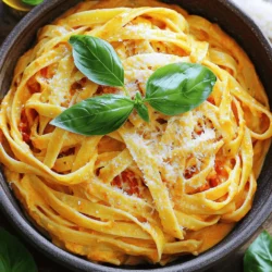 To make creamy roasted red pepper pasta, you need a few key ingredients. Each one plays a big role in the taste and texture of the dish. Here is the list of ingredients: - Pasta options: fettuccine or penne - Fresh produce: red bell peppers and garlic - Dairy components: heavy cream and Parmesan cheese - Flavor enhancers: olive oil, salt, pepper, and Italian herbs Using high-quality ingredients makes a big difference. The red bell peppers bring a sweet and smoky flavor, while garlic adds depth. Heavy cream makes the sauce rich and smooth, and Parmesan cheese adds a lovely salty taste. Olive oil helps roast the peppers and makes the sauce silky. Salt, pepper, and herbs tie everything together. You can find the full recipe to see how to use these ingredients! To start, roast the red bell peppers at 450°F. This high heat will char the skins, adding great flavor. Cut the peppers in half, remove the seeds, and place them cut-side down on a baking sheet. Drizzle with a bit of olive oil. Roast them for 20-25 minutes until the skins are blistered. After roasting, place the peppers in a bowl and cover them with plastic wrap. This steaming process helps to loosen the skin, making it easy to peel off later. While the peppers roast, you can cook the pasta. Boil a large pot of salted water and add your choice of fettuccine or penne. Cook until the pasta is al dente, usually about 10 minutes. Drain the pasta but keep about ½ cup of the pasta water for later. Next, it’s time to make the sauce. Peel off the charred skin from the cooled peppers. Place them in a blender with minced garlic, heavy cream, and Italian herbs. Blend until smooth and creamy. In a large skillet over medium heat, combine the roasted red pepper sauce and grated Parmesan cheese. Cook for about 3-5 minutes, stirring constantly until the sauce is warm and the cheese melts. If the sauce is thick, add some reserved pasta water to adjust the consistency. Finally, add the drained pasta to the skillet and toss it with the sauce. Make sure every piece is coated well. Adjust the seasoning with salt and pepper as needed. For a beautiful finish, serve hot and garnish with fresh basil leaves and extra Parmesan cheese. Enjoy this creamy roasted red pepper pasta for a delightful weeknight meal! If you need the full recipe, check the earlier section. To get the right sauce thickness, save some pasta water. After cooking, drain the pasta but keep about half a cup of that water. If your sauce turns out too thick, add a bit of this water. It helps thin the sauce while keeping it rich. Adding more herbs boosts the flavor. I like to use dried Italian herbs, like oregano or basil, but you can play with fresh herbs too. Just sprinkle in a bit more as you cook. This gives your dish a fresh taste. Timing is key when cooking pasta and sauce. Start boiling the pasta before you blend your sauce. This way, both finish around the same time. You want to toss them together while everything is hot. To stop the pasta from sticking, stir it often as it cooks. Use a large pot to give the pasta space. After draining, add a splash of olive oil. This helps keep it separate until you mix in the sauce. For the full recipe, check out the detailed instructions above. {{image_2}} You can make creamy roasted red pepper pasta gluten-free by using gluten-free pasta. Many brands offer great options that taste just as good. For a vegan version, swap the heavy cream with coconut cream or cashew cream. Use nutritional yeast instead of Parmesan cheese for a cheesy flavor. This way, everyone can enjoy the dish, no matter their diet. Feel free to change up the cheese. If you want something different, try using goat cheese or vegan cheese. You can also add fresh spinach or cooked chicken to the pasta. Spinach adds nutrients and color, while chicken gives extra protein. These swaps can help you customize the dish to fit your taste and needs. For the full recipe, you can check the section above. To keep your creamy roasted red pepper pasta fresh, store it in an airtight container. Place it in the fridge within two hours of cooking. It will stay good for about three to four days. For long-term storage, you can freeze the pasta. Use a freezer-safe container or bag. Make sure to remove as much air as possible. This way, it can last up to three months. When you're ready to enjoy your leftovers, there are good methods to reheat without losing texture. You can use the stove for best results. Place the pasta in a skillet over medium heat. Add a splash of water or cream to keep it moist. Stir frequently until it heats through. You can also use the microwave. Place the pasta in a safe bowl and cover it with a damp paper towel. Heat in short bursts, stirring in between. This helps prevent overcooking. How to adjust spice levels in the dish? You can control the heat in this dish by adding red pepper flakes. Start small, about a pinch. Taste it, then add more if you want more heat. You can also add fresh chili peppers for a fresh kick. Can you use jarred roasted peppers? Yes, jarred roasted peppers work great! They save time and still give a nice flavor. Just drain them well before using in the recipe. They add a good touch if you are in a hurry. What to serve with creamy roasted red pepper pasta? This pasta pairs well with a simple salad or garlic bread. A light green salad with vinaigrette balances the creamy pasta. Garlic bread adds a crunchy, buttery touch that everyone loves. Where can I find the full recipe? You can find the full recipe for Creamy Roasted Red Pepper Pasta in the article above. It includes all the steps and tips you need to make it perfect! You learned how to make creamy roasted red pepper pasta from start to finish. We covered the key ingredients, simple steps, and helpful tips. With the right tricks, you can perfect the sauce and adjust flavors to suit your taste. Don't forget the variations for dietary needs or ingredient swaps. Lastly, proper storage and reheating will keep your meals fresh. Enjoy making this tasty dish often; it’s sure to amaze everyone!