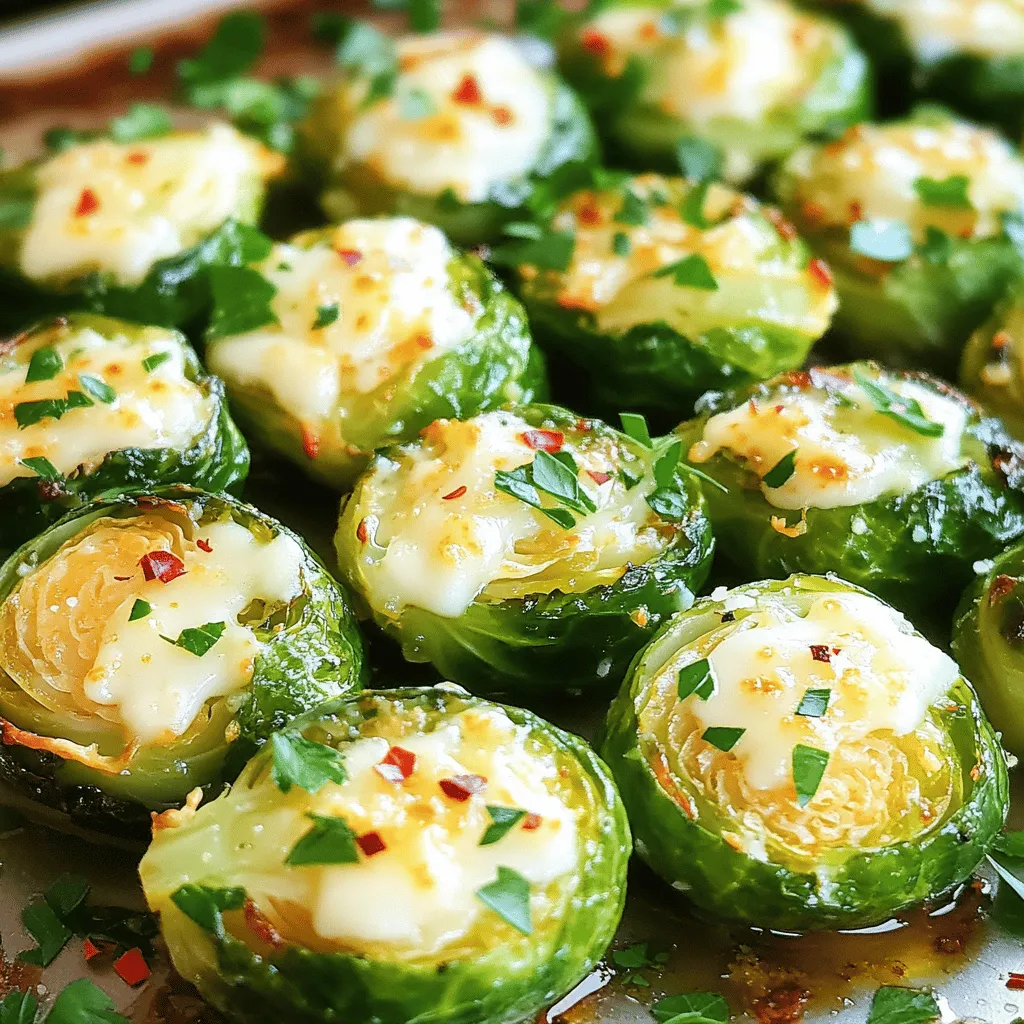 - 1 pound Brussels sprouts, trimmed and halved - 4 cloves garlic, minced - 3 tablespoons olive oil - 1/2 cup grated Parmesan cheese - 1 teaspoon salt - 1/2 teaspoon black pepper - 1/2 teaspoon red pepper flakes (optional) - Fresh parsley, chopped (for garnish) To get the best Brussels sprouts, start by trimming their ends. This helps remove any brown spots. Then, slice each sprout in half. This makes them cook evenly and get crispy. Look for bright green sprouts with tight leaves. Fresh garlic can turn a good dish into a great one. For the garlic, use fresh cloves. Mince them finely for a strong flavor. You will need a baking sheet for roasting. A rimmed sheet works great to catch any drips. Use a mixing bowl to combine your ingredients. A good knife and cutting board are also important for prep. A spatula can help you toss the Brussels sprouts well. First, you need to preheat your oven to 400°F (200°C). This step is very important. A hot oven helps the Brussels sprouts get crispy. Next, take 1 pound of trimmed and halved Brussels sprouts. Place them in a large mixing bowl. Add 4 cloves of minced garlic, 3 tablespoons of olive oil, 1 teaspoon of salt, and 1/2 teaspoon of black pepper. If you like some heat, you can add 1/2 teaspoon of red pepper flakes. Toss everything well. Make sure the Brussels sprouts are fully coated with the oil and spices. Now, spread the Brussels sprouts out on a baking sheet. It’s best to put them in a single layer. This way, they cook evenly. Place the baking sheet in your preheated oven. Roast them for about 20 minutes. Halfway through, stir the sprouts. This helps them brown nicely and get tender. You want them to caramelize and be soft inside. After 20 minutes, take the baking sheet out. Now, it’s time to add the cheese. Sprinkle 1/2 cup of grated Parmesan cheese evenly over the Brussels sprouts. This cheese will melt and add great flavor. Put the baking sheet back in the oven for another 5-7 minutes. Look for the cheese to be melted and golden. When they are done, remove the baking sheet and let them cool a bit. Garnish with fresh chopped parsley before serving. Enjoy your Garlic Parmesan Roasted Brussels Sprouts! For the full recipe, check out the link. To get great Brussels sprouts, space them evenly on the baking sheet. If they crowd each other, they steam instead of roast. Aim for about an inch apart. This helps them brown and crisp up nicely. For tender, caramelized sprouts, roast them for 20 minutes. If you like them extra crispy, add 5 more minutes. You can play with the flavors! Try adding lemon zest or smoked paprika for a twist. If you love garlic, feel free to add more. For a cheesier taste, increase the Parmesan. Adjust these to your liking to make the dish your own. Garnish with fresh parsley for a pop of color. It adds a nice touch and a hint of freshness. Serve them in a shallow bowl or on a wooden platter to impress guests. These simple tips can elevate your dish and wow everyone at the table! {{image_2}} You can swap Parmesan for other cheeses. Try Pecorino Romano for a sharper taste. If you want creaminess, add goat cheese or cream cheese. These options give new flavors to your dish. Feel free to mix in other veggies. Carrots and sweet potatoes pair well with Brussels sprouts. You can also try cauliflower or broccoli. For gluten-free meals, ensure your cheese is gluten-free. This makes your dish safe for everyone. Pair your Brussels sprouts with protein. They go well with chicken, fish, or steak. For a fun twist, serve them in a wrap or on a bed of rice. You can also top pasta with these sprouts for a tasty side. For the full recipe, check the [Full Recipe]. To store leftover Garlic Parmesan Roasted Brussels Sprouts, place them in an airtight container. Make sure they cool to room temperature first to avoid steam. You can keep them in the fridge for up to 3 days. After this time, they may lose their flavor and texture. The best way to reheat Brussels sprouts is in the oven. Preheat it to 350°F (175°C). Spread your sprouts on a baking sheet and heat for about 10 minutes. This method keeps them crispy. If you choose the microwave, use a damp paper towel. Heat for 1-2 minutes, but expect some sogginess. Yes, you can freeze roasted Brussels sprouts. First, let them cool completely. Place them in a single layer on a baking sheet and freeze for 1-2 hours. Once frozen, transfer them to a freezer bag. They can last for up to 3 months. To thaw, leave them in the fridge overnight, then reheat in the oven. Choose fresh, firm Brussels sprouts. Look for bright green color and tight leaves. Avoid any with yellow or brown spots. A good size is about 1 to 1.5 inches wide. Smaller ones roast faster and taste sweeter. Start with dry Brussels sprouts. After washing, pat them dry with a towel. Use enough oil to coat them lightly. Spread them out in a single layer on the baking sheet. Stir them halfway through cooking to promote even roasting. Yes, you can prep the Brussels sprouts in advance. Toss them with oil, garlic, and seasonings. Store them in the fridge for up to a day. When ready, roast them as the recipe states. For a quick reheat, use the oven at 350°F (175°C) for about 10 minutes. These Brussels sprouts pair well with chicken, steak, or fish. They also go great with grains like quinoa or rice. For a veggie option, serve them with a hearty salad or roasted sweet potatoes. You can check the Full Recipe for all the details and tips to make this dish perfect. You learned how to make Garlic Parmesan Roasted Brussels sprouts with simple steps. Start with fresh ingredients and the right tools. Preheat the oven and combine your veggies well. Roasting leads to a delicious, crunchy dish. Don’t forget to garnish for added flair. You can adjust flavors and pair them with your favorite foods. With tips on storage and reheating, enjoy these sprouts anytime. Try it out and impress everyone with your cooking!