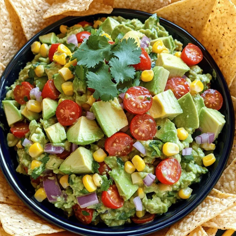 To make a tasty chunky guacamole salad, you need fresh and simple ingredients. Here’s what you will need: - 3 ripe avocados, diced - 1 cup cherry tomatoes, halved - 1 small red onion, finely chopped - 1 jalapeño, deseeded and minced (optional) - 1 bell pepper (any color), diced - 1/2 cup fresh corn (boiled or grilled) - Juice of 2 limes - 1/4 cup fresh cilantro, chopped - Salt and pepper to taste - Tortilla chips, for serving These ingredients mix together to create a fresh and flavorful dish. The avocados give it a creamy base, while the crunchy veggies add texture. Lime juice brings tang, and cilantro adds a fresh taste. You can adjust the spice by adding or leaving out the jalapeño. For the full recipe, check out the Chunky Guacamole Salad section. Use fresh ingredients for the best flavor. Enjoy making this salad; it’s a fun way to eat healthy! 1. Start by cutting your avocados into chunks. Place them in a large bowl. 2. Squeeze the juice of two limes over the avocados. This keeps them fresh and bright. 3. Gently toss the avocados with lime juice. This step helps to prevent browning. 4. Next, add your chopped cherry tomatoes, red onion, jalapeño (if you like heat), and diced bell pepper to the bowl. 5. Then, add the fresh corn to the mix. This gives the salad a nice crunch. 6. Now, fold in the chopped cilantro slowly. Be careful not to mash the avocados. You want them to remain chunky. 7. Finally, season your salad with salt and pepper. Mix gently to blend all the flavors. 1. Let the salad sit for about 10 minutes before serving. This helps all the tastes combine well. 2. After resting, give it one last gentle stir. Now it’s ready to enjoy! You can find the full recipe [here](#). To make your chunky guacamole salad look great, use a big bowl. Choose a colorful bowl that complements the bright green of the avocados. - Add a sprinkle of extra cilantro on top for a fresh touch. - Arrange tortilla chips around the bowl for easy serving. This adds a festive vibe. - For a fun twist, use different colored tortilla chips. The colors will pop against the salad. Storing unused ingredients helps cut down on waste. After cutting, place leftover veggies in airtight containers. This keeps them crisp and fresh for later use. To prevent avocados from browning, use lime juice right after cutting. Lime juice acts as a shield against oxidation. - If you prepare the salad ahead of time, keep the avocado separate. - Mix it in just before serving to keep that chunky texture. For more tips, check out the Full Recipe. {{image_2}} You can easily swap out items in this recipe. If you lack jalapeño, use a milder pepper like a green bell pepper. It keeps the crunch without the heat. For a richer taste, try adding a poblano or serrano pepper. This recipe is also great for vegans and those needing gluten-free options. All ingredients are naturally vegan and gluten-free. Check your labels for any packaged items, like chips, to be sure. Want to amp up the flavor? Add black beans for extra protein and texture. You can also mix in some chickpeas if you like. Fresh herbs like parsley or mint can add a new twist. Adjust the spice level by adding more jalapeño or a dash of cayenne pepper. For a milder version, remove the seeds from the jalapeño. You can even skip the jalapeño altogether if you prefer no heat. Feel free to experiment with flavors! The beauty of Chunky Guacamole Salad is its versatility. To keep your chunky guacamole salad fresh, store it in an airtight container. This helps prevent air from getting in and making it brown. Place a layer of plastic wrap directly on the surface of the salad before sealing the container. This extra step helps keep it fresh longer. In the refrigerator, the salad stays fresh for about 1 to 2 days. After that, the avocados may start to brown, and the flavors can fade. Always check for any off smells or changes in texture before digging in. You can freeze chunky guacamole salad, but it changes the texture. The avocados may become mushy when thawed. If you like, freeze the components separately for better results. For freezing, here are some tips: - Avocados: Mash them and mix with lime juice to prevent browning. - Vegetables: Chop them and freeze in single layers on baking sheets. Once frozen, transfer to bags. - Corn: Cook and cool it before freezing. This way, you can enjoy fresh ingredients in your salad later! For the full recipe, refer back to the main article. Yes, you can make this salad in advance. Prepare the ingredients and mix them in a bowl. To keep the salad fresh, add the lime juice just before serving. This helps to keep the avocados bright and green. If you mix the lime juice in early, the avocados might turn brown. It’s best to make it no more than a few hours ahead. Chunky guacamole salad pairs well with many dishes. You can serve it with grilled chicken or fish for a full meal. It also works great with tacos or burritos. For a light snack, enjoy it with tortilla chips. You can even use it as a topping on nachos. The creamy texture and fresh taste make it a perfect match for many foods. Yes, this recipe is very customizable. If you have nut allergies, you can skip any nuts and still enjoy the flavor. For those on low-carb diets, use fewer beans or skip them altogether. You can also add more veggies to make it heartier. This salad remains tasty while fitting your needs. Feel free to get creative with your ingredients! In this blog post, we explored how to make a chunky guacamole salad. We listed the key ingredients and walked through simple steps to prepare it. I shared tips on serving and storing, plus ideas for variations. This salad is not only tasty but also easy to customize. Remember, you can mix in your favorite veggies and adjust spice levels. Enjoy this fresh dish with tortilla chips any time. A delicious salad awaits, ready to impress your friends and family!