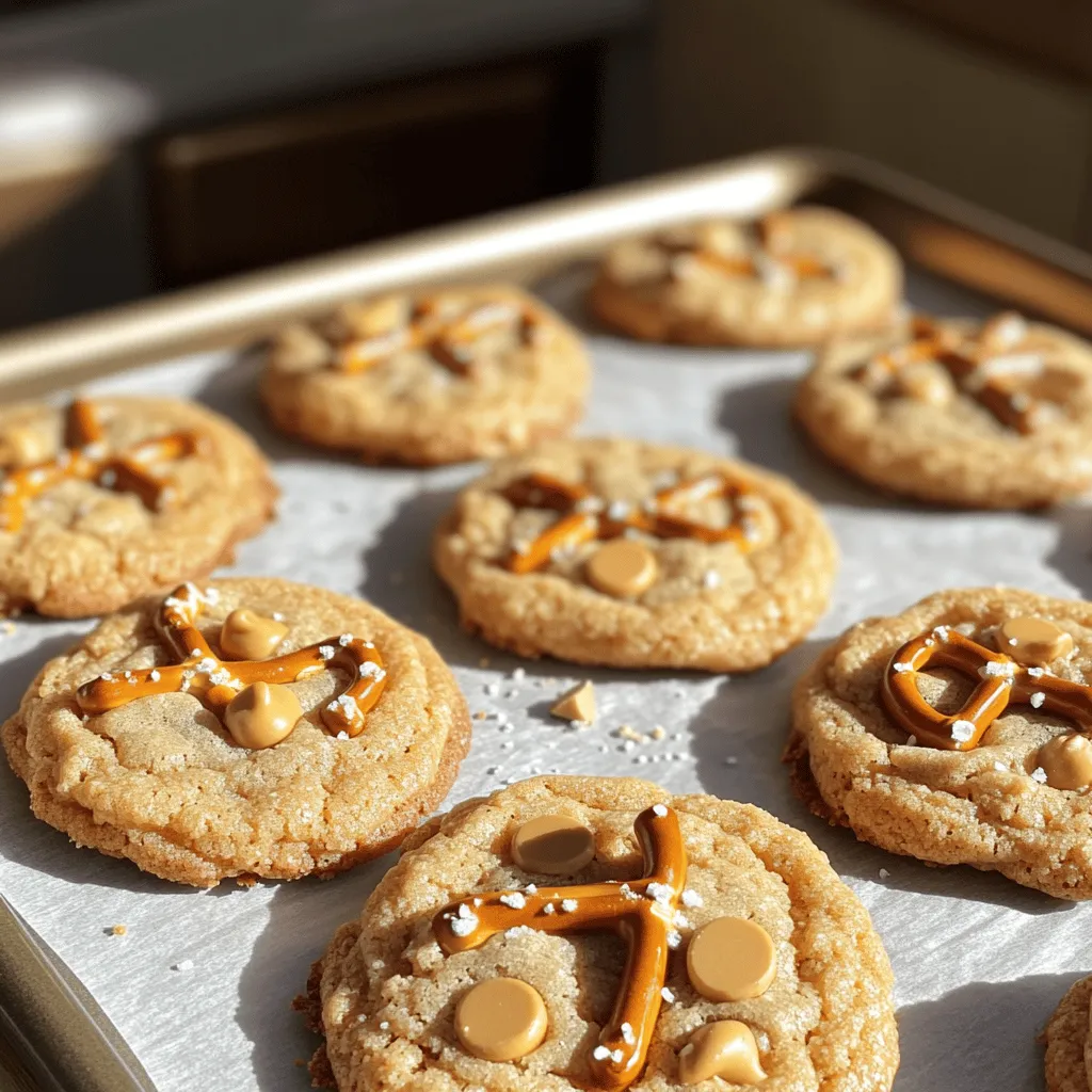 Baking Butterscotch Pretzel Cookies requires simple yet delightful ingredients. Each one plays a key role in making these cookies delicious. Here’s what you need: - 1 cup unsalted butter, softened - 3/4 cup brown sugar, packed - 1/2 cup granulated sugar - 2 large eggs - 1 teaspoon vanilla extract - 2 1/4 cups all-purpose flour - 1 teaspoon baking soda - 1/2 teaspoon salt - 1 cup butterscotch chips - 1 cup crushed pretzels (plus extra for topping) - Sea salt for sprinkling Using unsalted butter gives you control over the saltiness. The brown sugar adds a rich flavor, while the granulated sugar helps with texture. Eggs provide moisture and structure. You’ll mix all this with flour, baking soda, and salt to create the dough. Butterscotch chips bring sweetness. The crushed pretzels give that wonderful crunch and salty kick. Topping with extra pretzels and sea salt enhances the flavor even more. This balance of sweet and salty is what makes these cookies truly special. For the full recipe, you can follow along with the instructions to create these amazing treats! 1. Preheat the oven and prepare baking sheets Start by preheating your oven to 350°F (175°C). Line two baking sheets with parchment paper. This helps the cookies not stick and makes clean-up easy. 2. Cream together butter and sugars In a large mixing bowl, combine 1 cup of softened unsalted butter, 3/4 cup of packed brown sugar, and 1/2 cup of granulated sugar. Mix until the mixture is light and fluffy. This is key for a soft cookie. 3. Add eggs and vanilla extract Add 2 large eggs to the bowl, one at a time. Make sure to mix well after each egg. Then, stir in 1 teaspoon of vanilla extract. This adds a nice flavor to your cookies. 4. Whisk together flour, baking soda, and salt In a separate bowl, whisk together 2 1/4 cups of all-purpose flour, 1 teaspoon of baking soda, and 1/2 teaspoon of salt. This step ensures that the dry ingredients are well mixed. 5. Combine dry and wet ingredients Gradually add your dry mixture to the wet ingredients. Mix until everything is just combined. Don’t overmix; you want your cookies to be soft. 6. Fold in butterscotch chips and pretzels Carefully fold in 1 cup of butterscotch chips and 1 cup of crushed pretzels. Make sure they are evenly spread throughout the dough. This is where the magic happens! 7. Scoop and shape the dough onto the baking sheet Using a cookie scoop or spoon, drop rounded tablespoons of dough onto the prepared baking sheets. Space them about 2 inches apart. This gives them room to spread while baking. 8. Press extra pretzels on top For a crunchier texture, gently press a few extra crushed pretzels on top of each cookie. This adds a nice touch. 9. Sprinkle with sea salt Finally, sprinkle a small pinch of sea salt on top of each cookie. This enhances the sweet and salty flavor. 10. Bake and cool Bake in the preheated oven for 10-12 minutes, until the edges are lightly golden. After baking, let the cookies cool on the sheets for about 5 minutes. After that, transfer them to wire racks to cool completely. Enjoy your delicious butterscotch pretzel cookies! For the complete list of steps, you can refer to the Full Recipe. To get the best texture for your cookies, use softened butter. This creates a creamy mix and helps the cookies rise. When you bake, aim for even baking by rotating your baking sheets halfway through. This way, all cookies get equal heat. You can switch butter with coconut oil or margarine. This can change the flavor but still keep it yummy. For sugars, try using maple syrup or honey. These add different notes to the taste. If you want to change up the butterscotch chips, white chocolate or caramel chips work well too. To make your cookies look great, sprinkle some extra crushed pretzels on top. It adds crunch and a fun touch. You can also place cookies on colorful plates or add a drizzle of melted chocolate. This makes them perfect for sharing and impressing guests. {{image_2}} You can easily change the flavor of butterscotch pretzel cookies. Try adding chocolate chips for a rich twist. Use half butterscotch chips and half chocolate chips for a great mix. You can also add nuts like pecans or walnuts. They add crunch and flavor. Another fun idea is to use flavored chips. Think cinnamon, peanut butter, or even white chocolate. These additions can elevate your cookies to a whole new level. If you need gluten-free options, there are great alternatives. Use gluten-free flour blends in place of all-purpose flour. Make sure the other ingredients are gluten-free too. For vegan cookies, replace butter with coconut oil or a plant-based butter. Use flax eggs instead of regular eggs. Mix one tablespoon of ground flaxseed with three tablespoons of water and let it sit for a few minutes. These swaps will keep your cookies tasty and suitable for different diets. You can make these cookies special for any occasion. For holidays, add festive sprinkles or colored sugar to the tops before baking. This makes them look cheerful and fun. For birthdays, you can use colorful frosting or edible glitter. Shape the cookies like stars or hearts for a festive touch. These ideas make butterscotch pretzel cookies perfect for any gathering. To keep your butterscotch pretzel cookies fresh, store them in an airtight container. This helps prevent them from becoming hard or stale. I recommend using glass or plastic containers with tight lids. You can also use resealable plastic bags. Just make sure to remove as much air as possible before sealing. You can freeze these cookies either before or after baking. To freeze them before baking, scoop the dough onto a baking sheet and freeze until solid. Then, place the dough balls in a bag. If you freeze them after baking, let the cookies cool completely first. Then, layer them with parchment paper in a freezer-safe container. When it's time to enjoy your cookies, you can defrost them. For unbaked dough, bake straight from the freezer. Just add a few extra minutes to the baking time. For baked cookies, let them sit at room temperature for about 30 minutes before eating. These cookies stay fresh for about a week when stored properly. After that, they may start to lose their taste and texture. Signs of spoilage include an off smell, dry texture, or mold. If you notice any of these, it's best to toss them out. Enjoy your delicious butterscotch pretzel cookies while they are at their best! For the full recipe, check the section above. To make butterscotch pretzel cookies from scratch, start by gathering all your ingredients. You will need butter, sugars, eggs, flour, baking soda, salt, butterscotch chips, and pretzels. 1. Mix the wet ingredients: Cream together the softened butter and sugars in a large bowl until smooth. Then, add the eggs and vanilla extract. 2. Combine the dry ingredients: In another bowl, whisk the flour, baking soda, and salt. Slowly mix this into the wet ingredients. 3. Add the fun stuff: Fold in the butterscotch chips and crushed pretzels, mixing well. 4. Shape and bake: Scoop the dough onto baking sheets, press some pretzels on top, and sprinkle sea salt. Bake at 350°F for 10-12 minutes. This process yields about 24 delicious cookies. For the full recipe, check the detailed instructions above. Yes, you can use different types of pretzels. The best options are: - Traditional pretzels: These give a nice crunch and classic flavor. - Pretzel sticks: They can add a unique shape and texture. - Chocolate-covered pretzels: These add sweetness and a fun twist. Just make sure to crush them well to mix into the dough. The texture will change depending on your choice, but all will taste great! The chewiness of these cookies comes from a few key ingredients and methods: - Butter: Using softened butter creates a rich base and helps with a soft texture. - Brown sugar: This sugar adds moisture and makes the cookies chewy. - Baking time: Baking them just until the edges turn golden keeps the centers soft. By following these tips, you will enjoy chewy and tasty cookies every time! These butterscotch pretzel cookies blend sweet and salty flavors perfectly. We covered the main ingredients, step-by-step baking, and tips for great texture. You now have options for variations based on your needs, along with smart storage ideas. Remember, baking is about having fun, so don’t be afraid to experiment. Whether you follow the recipe or add your twist, these cookies will delight your taste buds. Enjoy baking and sharing these treats with friends and family!
