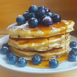 To make buttermilk blueberry pancakes, you need a few key ingredients. These are: - 1 cup all-purpose flour - 1 tablespoon sugar - 1 teaspoon baking powder - 1/2 teaspoon baking soda - 1/4 teaspoon salt - 1 cup buttermilk - 1 large egg - 2 tablespoons unsalted butter, melted - 1 cup fresh blueberries (or frozen, thawed) - Additional butter for cooking These ingredients work together to create fluffy, soft pancakes. The buttermilk gives them a unique taste and texture. Getting the measurements right is vital for perfect pancakes. Use a dry measuring cup for flour and sugar. For liquids like buttermilk, a liquid measuring cup is best. When you measure flour, spoon it into the cup and level it off. This method avoids packing the flour too tightly. You can add fun flavors to your pancakes. Consider these options: - 1 teaspoon vanilla extract for sweetness - 1 teaspoon cinnamon for warmth - Lemon zest for a fresh kick These optional ingredients can take your pancakes from good to great. Feel free to experiment and find your favorite mix! You can find the full recipe to try these additions. To make buttermilk blueberry pancakes, gather your ingredients first. You need: - 1 cup all-purpose flour - 1 tablespoon sugar - 1 teaspoon baking powder - 1/2 teaspoon baking soda - 1/4 teaspoon salt - 1 cup buttermilk - 1 large egg - 2 tablespoons unsalted butter, melted - 1 cup fresh blueberries - Additional butter for cooking Start by whisking the dry ingredients. Mix the flour, sugar, baking powder, baking soda, and salt in a big bowl. In another bowl, combine the buttermilk, egg, and melted butter. Whisk until it's smooth. Next, pour the wet mix into the dry mix. Stir gently until just combined. A few lumps are okay. Finally, fold in the blueberries. Now, heat a non-stick skillet over medium heat. Add a little butter to coat the pan. Pour about 1/4 cup of batter for each pancake. Cook until bubbles form on top and the edges seem set, about 2-3 minutes. It’s important not to rush this step. When it’s time to flip, do it gently. Cook for another 2-3 minutes until golden brown. When flipping, use a wide spatula. This helps keep the pancake intact. If the pancake sticks, wait a little longer before flipping. To serve, stack the pancakes high on a plate. Drizzle with maple syrup, and add more blueberries on top. A sprinkle of powdered sugar adds a nice touch. Enjoy your fluffy buttermilk blueberry pancakes! For more details, check the Full Recipe. To make your pancakes fluffy, start with fresh baking powder. Check the date on the package. Use buttermilk instead of regular milk. This adds moisture and tang. Mix the dry and wet ingredients separately. Combine them gently. Overmixing makes pancakes tough. It’s okay to have lumps in the batter. The more air you keep in the mix, the better your pancakes will rise. One common mistake is not letting the batter rest. Allow it to sit for 5-10 minutes. This helps the gluten relax. Another mistake is cooking on high heat. Medium heat cooks pancakes evenly. If the skillet is too hot, the outside burns while the inside stays raw. Lastly, avoid using old or stale blueberries. Fresh or properly thawed frozen berries give the best taste. To boost the flavor of your pancakes, add a dash of vanilla extract. A pinch of cinnamon also works wonders. You can even mix in citrus zest, like lemon or orange. For a fun twist, try adding chocolate chips along with the blueberries. Serve with maple syrup or honey for sweetness. Presentation matters too; stack them high and sprinkle with extra berries for a gorgeous look. For the complete recipe, refer to the Full Recipe section. {{image_2}} You can make gluten-free pancakes easily. Use gluten-free flour instead of all-purpose flour. Look for a blend that works well for baking. Often, these blends include rice flour, tapioca starch, and xanthan gum. Adjust the liquid if the batter seems too thick. This will help you achieve that fluffy texture. You can add fun flavors to your pancakes. For a warm touch, mix in a teaspoon of cinnamon. If you love citrus, add the zest of one lemon to the batter. This brightens the taste and adds freshness. You can also try vanilla extract or nutmeg for a unique twist. Each option brings a new taste to the classic blueberry pancake. Toppings can change your pancake game. Try classic maple syrup for sweetness. Fresh fruit, like sliced bananas or strawberries, adds color and flavor. For a crunch, sprinkle nuts like pecans or walnuts on top. You can also drizzle yogurt or whipped cream for a creamy finish. The options are endless, so get creative! This way, each breakfast can be a new delight. To keep your leftover pancakes fresh, you should store them properly. Allow the pancakes to cool completely. Place them in a single layer on a plate or tray. Cover them with plastic wrap or foil. You can also use an airtight container. This method helps keep them moist and tasty. Store them in the fridge for up to three days. Freezing pancakes is easy and smart. Place cooled pancakes in a single layer on a baking sheet. Make sure they do not touch each other. Freeze them for about one hour. Then, stack them with parchment paper in between each pancake. Place the stack in a freezer-safe bag or container. Label the bag with the date. They will stay good for up to two months. To reheat pancakes, you have a few options. For quick reheating, use the microwave. Place a pancake on a microwave-safe plate. Heat it for about 20-30 seconds. For best texture, use a skillet. Heat the skillet over medium heat and add a little butter. Cook each pancake for 1-2 minutes on each side until warm. Enjoy your fluffy buttermilk blueberry pancakes just like fresh! For the complete recipe, check out the Full Recipe section. Yes, you can use frozen blueberries in your pancakes. Just make sure to thaw them first. This helps avoid extra moisture in the batter. Frozen blueberries may bleed a bit, turning your pancakes a lovely purple hue. That color makes them even more fun! If you don’t have buttermilk, you can make your own. Combine 1 cup of milk with 1 tablespoon of vinegar or lemon juice. Let it sit for about 5 minutes. This creates a similar tangy flavor. You can also use plain yogurt or sour cream mixed with water. To make pancakes without eggs, use a mashed banana or unsweetened applesauce. Use about 1/4 cup of either for each egg you replace. This keeps the pancakes moist and adds natural sweetness. You can also use flaxseed mixed with water as an egg substitute. You can tell the pancakes are done when bubbles form on the surface. The edges should look set and dry. Flip them over and cook until golden brown, about 2-3 minutes more. A toothpick inserted in the center should come out clean. Enjoy your fluffy buttermilk blueberry pancakes! For the full recipe, check out the details above. You learned how to make buttermilk blueberry pancakes from scratch. We covered essential ingredients, helpful steps, and tips for a perfect meal. You can modify recipes with gluten-free options or bold flavors like cinnamon. Storing and reheating leftover pancakes keeps them tasty for later. With these insights, you can enjoy delicious pancakes anytime. Embrace the fun of cooking and share these tips with others!
