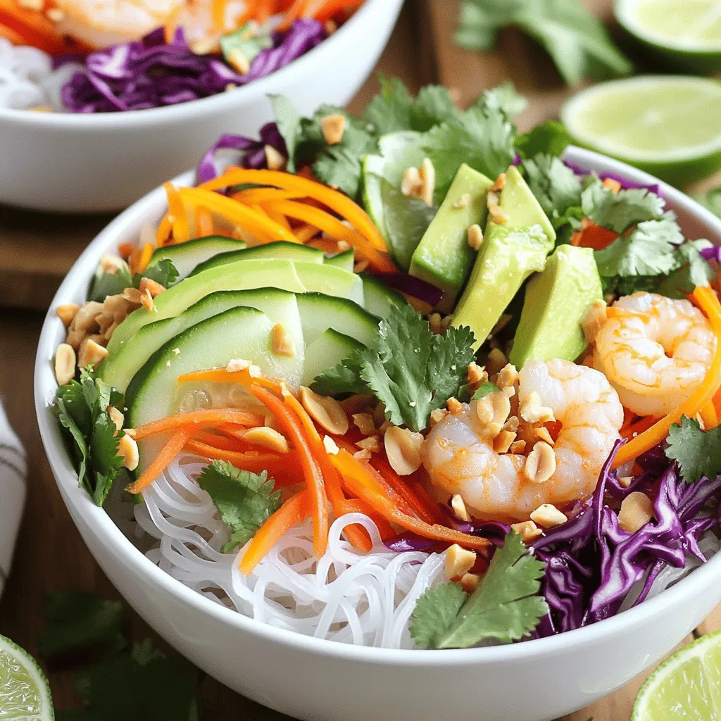 - 1 cup rice noodles - 1 cup shredded carrots - 1 cup red cabbage, thinly sliced - 1 cucumber, julienned - 1 bell pepper (any color), julienned - 1 avocado, sliced - 1 cup cooked shrimp or tofu for protein (optional) In my experience, rice noodles are the backbone of these bowls. They soak up flavors well and have a lovely texture. Next up, the veggies add color and crunch. Carrots bring sweetness, while cabbage adds a nice bite. Cucumber and bell pepper add freshness, and avocado gives that creamy finish. You can add cooked shrimp or tofu for protein, making the meal more filling. - 3 tablespoons soy sauce or tamari (gluten-free option) - 1 tablespoon sesame oil - 1 tablespoon lime juice The dressing is simple but packs a punch. Soy sauce or tamari provides the salty depth. Sesame oil adds a nutty flavor, while lime juice brightens everything up. This dressing ties the dish together beautifully. - 1/4 cup fresh cilantro, chopped - 1/4 cup mint leaves, chopped - 1/4 cup peanuts, crushed (for garnish) Fresh herbs like cilantro and mint add a burst of flavor. They make each bite exciting and fresh. Crushed peanuts provide a crunchy texture, enhancing the overall experience. For the full recipe, check out the details above. First, you need to cook the rice noodles. Boil a pot of water. Once boiling, add the noodles. Cook them according to the package instructions. After they are ready, drain the noodles. Rinse them under cool water to stop cooking. This will help keep them firm. While the noodles cook, grab your vegetables. Shred the carrots and slice the red cabbage. Julienne the cucumber and bell pepper. Make sure to cut them evenly. This will make your bowl look pretty. Once done, combine all the veggies in a large mixing bowl. Toss them gently to mix. Next, we will make the dressing. In a small bowl, whisk together soy sauce, sesame oil, lime juice, and a pinch of salt and pepper. Mix until everything is well combined. Taste it! If you want more flavor, adjust the seasoning as needed. Now comes the fun part: assembling your bowls! Start with a layer of rice noodles in each serving bowl. Top them with a colorful mix of veggies. If you want protein, add cooked shrimp or tofu on top. Finish with slices of avocado, fresh cilantro, and mint. Drizzle the dressing over everything. Finally, sprinkle crushed peanuts for a nice crunch. Enjoy your Rainbow Spring Roll Bowls fresh and flavorful! For the complete recipe, check the Full Recipe. To make your Rainbow Spring Roll Bowls pop, choose clear or brightly colored bowls. This choice highlights the vibrant colors of your ingredients. Arrange each component in layers. This artful display draws the eye and makes the dish more inviting. Remember, we eat with our eyes first! For the best texture, do not overcook the rice noodles. Follow the package instructions closely. Rinse them well in cool water after cooking. This step keeps them from sticking together. Fresh ingredients are key to great flavor. Always opt for seasonal veggies when possible. Serve your bowls right away for the best taste. The freshness of the veggies makes a big difference. Adding lime wedges on the side gives a zesty kick. Simply squeeze the lime over the bowl for extra flavor. These little touches elevate your meal. For more details on assembling, check out the Full Recipe. {{image_2}} You can easily make this dish vegetarian or vegan. Simply swap shrimp for tofu or extra veggies. Tofu adds a nice texture and absorbs flavor well. Use agave or coconut aminos instead of soy sauce for a sweeter taste. These swaps keep your bowl vibrant and tasty. If you need gluten-free options, choose rice noodles labeled gluten-free. You can also use tamari instead of soy sauce. Tamari gives a rich flavor without gluten. These small changes help everyone enjoy this fresh bowl. To make your bowl even more colorful, add veggies like bell peppers or radishes. They add crunch and brightness. For a sweet twist, try adding fruits like mango or pineapple. These fruits balance the savory flavors and make each bite a delight. For the complete recipe, check out the [Full Recipe]. To keep your leftover Rainbow Spring Roll Bowls fresh, store them in the fridge. Use airtight containers to lock in flavors and moisture. Place each ingredient in separate containers if possible. This way, veggies stay crisp, and noodles avoid becoming soggy. To help ingredients last longer, use fresh produce and avoid overcooking. Check your fridge for leftover herbs or proteins to add to future meals. They can bring new life to your bowls! When reheating rice noodles, avoid using a microwave. Microwaving can make them mushy. Instead, try soaking them in hot water for a few minutes. This method revives their texture and prevents clumping. If you need to serve them fresh after storage, mix in fresh herbs and a splash of lime juice. This will brighten the flavors and enhance the meal's appeal. For quick assembly, prep your ingredients in advance. Cook the rice noodles and store them in a separate container. Slice your veggies and keep them ready to go for busy days. Use clear containers to see your colorful ingredients. You can also create an assembly line for bowls. This makes putting together a meal easy and fun. Just grab your noodles, veggies, and toppings for a fresh feast anytime! For the full recipe, refer to the Rainbow Spring Roll Bowls section above. To make Rainbow Spring Roll Bowls, start by cooking rice noodles. Boil water and cook them as per the package. Drain and rinse the noodles with cool water. While the noodles cook, shred carrots, slice red cabbage, julienne cucumber and bell pepper. In a small bowl, whisk soy sauce, sesame oil, lime juice, and some salt and pepper. In each serving bowl, layer the noodles, then add the mixed veggies, avocado, and protein if you want. Drizzle the dressing on top and finish with fresh herbs and crushed peanuts. Enjoy your colorful bowl right away! Yes, you can use various proteins in this recipe. If you prefer shrimp, that works great. You can also use tofu for a vegetarian option. Grilled chicken or sliced beef can add more flavor. Feel free to choose your favorite protein to match your taste! You can store Rainbow Spring Roll Bowls in the fridge for up to three days. Keep the dressing separate. This way, the veggies stay fresh and crunchy. Use airtight containers to keep them fresh longer. Just remember to eat them within three days for the best taste! If you want to swap rice noodles, there are great options. You can use zucchini noodles for a low-carb choice. For gluten-free, try quinoa or soba noodles made from buckwheat. Cauliflower rice is another excellent choice for a healthy twist. Each substitute adds its own flavor and texture! Yes, Rainbow Spring Roll Bowls are very healthy! They are filled with fresh veggies that provide vitamins and minerals. Rice noodles offer quick energy. If you add shrimp or tofu, you get good protein. These bowls have healthy fats from avocado and peanuts too. Enjoy a tasty and nutritious meal! In this blog post, we explored how to make Rainbow Spring Roll Bowls with fresh ingredients and delicious dressing. We discussed key components like rice noodles, colorful veggies, and protein options. I shared tips for perfect presentation and storage, making meal prep easy. Remember, these bowls are not only beautiful but also healthy. Experiment with flavors and ingredients to create your own twist. Enjoy the process and the tasty results!
