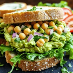 - 1 can (15 oz) chickpeas, rinsed and drained - 1 ripe avocado, mashed - 1/4 cup plain Greek yogurt (or vegan yogurt) Chickpeas are the stars of this salad. They give a hearty feel and a good source of protein. I love using canned chickpeas for their ease. Just rinse and drain them, and you’re ready to go. The avocado adds creaminess and healthy fats. Make sure it’s ripe for the best taste. Greek yogurt, or a vegan alternative, brings a tangy flavor and helps bind everything together. - 1 tablespoon Dijon mustard - 1 tablespoon lemon juice - 1/2 teaspoon garlic powder - 1/4 teaspoon cumin - Salt and pepper to taste Next, let’s talk about seasonings. Dijon mustard adds a punch of flavor. The lemon juice brightens everything up, making the salad fresh. Garlic powder and cumin give depth. I adjust the salt and pepper to my taste. This mix makes the salad sing! - 1/4 cup red onion, finely chopped - 1/4 cup celery, finely chopped - 1/4 cup fresh cilantro or parsley, chopped For some crunch, I add red onion and celery. They add texture and taste. Fresh herbs like cilantro or parsley bring a burst of color and flavor. You can mix and match based on what you like. These add-ins make the salad more exciting and fun to eat! First, take a can of chickpeas. Rinse and drain them well. In a large bowl, mash the chickpeas using a fork or a potato masher. Aim for a mostly smooth texture but leave some small chunks for a better bite. The chickpeas are the star here, so don't rush this step! Next, you will blend in the mashed avocado. Add it to the chickpeas and stir until it mixes well. The avocado adds creaminess and flavor. Then, it’s time to combine some key ingredients. Stir in 1/4 cup of Greek yogurt or vegan yogurt. Follow this with 1 tablespoon of Dijon mustard and 1 tablespoon of fresh lemon juice. Sprinkle in 1/2 teaspoon of garlic powder and 1/4 teaspoon of cumin. Finally, season with salt and pepper to your liking. Mix everything until it’s well combined. Now, we will add some fresh flavors. Gently fold in 1/4 cup of finely chopped red onion and 1/4 cup of finely chopped celery. These veggies add crunch and taste. Then, toss in 1/4 cup of freshly chopped cilantro or parsley. This gives the salad a bright touch. Make sure everything is evenly mixed but be careful not to over-mix. Choosing the right bread is key. Whole grain or gluten-free bread works great for this salad. Grab a slice and place a generous scoop of the chickpea avocado salad on it. Next, layer on some crisp lettuce leaves. If you like, add slices of tomato for extra flavor. Finally, top it with another slice of bread. Press down gently to hold everything together. Slice the sandwiches in half for easy eating and enjoy! Mashing chickpeas is key for a great salad. I use a fork or potato masher. Aim for mostly smooth with some chunks. This mix adds a nice bite. If you mash too much, the salad becomes mushy. You want it creamy but with texture. Avoid over-mixing the salad. When you add avocado and other ingredients, mix gently. This keeps the chunks intact and adds to the salad's appeal. A light hand lets the flavors shine through. Spices can transform your salad. I suggest adding a pinch of smoked paprika. It gives a warm, smoky taste. You could also try a dash of cayenne for a kick. This adds depth without overpowering the salad. If you like heat, add chopped jalapeños. They give a nice spice and crunch. Adjust the amount based on your taste. You want heat but not too much that it masks the other flavors. For sides, I love serving this salad with carrot sticks or cucumber slices. They add crunch and freshness. You could also pair it with a light soup for a full meal. Get creative with serving! Try it in lettuce wraps for a low-carb option. You can also scoop it into bell pepper halves. This adds color and makes it fun to eat. Enjoy your meal with a side of fresh fruit for a sweet touch! {{image_2}} If you want to make this salad vegan, simply swap the Greek yogurt for vegan yogurt. This change keeps the creamy texture while making it plant-based. For those who need gluten-free options, choose gluten-free bread. Many brands offer tasty choices that will work well with this salad. You can switch chickpeas for other beans like black beans or white beans. This can change the flavor and texture a little but still taste great. Fresh herbs also play a big role. Try using dill or basil instead of cilantro or parsley for a fresh twist. You can even add some spinach for extra nutrition. Want to add a sweet touch? Toss in some chopped apples or grapes. The sweetness balances well with the savory flavors. You can also play with dressings. Use tahini or a light vinaigrette instead of the Dijon mustard. Each option gives a new vibe to the salad, making it fun to experiment. To store your chickpea avocado salad, use a tight container. Glass or plastic containers with lids work best. Before sealing, make sure it’s cool. This keeps the salad fresh longer. If you have leftovers, try to eat them within three days. To stop browning, squeeze a little lemon juice on top. I do not recommend freezing chickpea avocado salad. The texture changes when frozen. However, if you must freeze it, use an airtight container. When you are ready to eat, let it thaw in the fridge overnight. After thawing, mix it well before serving. In the fridge, chickpea avocado salad lasts about three to five days. Always check for signs of spoilage. If the salad looks brown or smells off, it’s time to throw it away. Freshness matters for both taste and health. The Chickpea Avocado Salad can last up to three days in the fridge. To keep it fresh, store it in an airtight container. If you see any browning on the avocado, just stir it a bit. It won't affect the taste much. Yes, you can make this salad ahead of time. Try to mix it a day before you plan to serve it. This gives the flavors time to blend. To keep the avocado vibrant, add a bit more lemon juice. This helps prevent browning and keeps it tasty. If you want a low-carb option, try using lettuce leaves or cucumber slices. You can wrap the salad in large romaine leaves or use thick cucumber slices as a base. These alternatives are crunchy and refreshing. They also add a fun twist to the meal. This blog post covered how to make a tasty chickpea avocado salad. We talked about the main ingredients, seasonings, and great add-ins. You learned to mix and mash your way to a perfect sandwich. I shared tips to improve texture and flavor, plus serving ideas. Remember, you can customize this dish with various ingredients and storage tips to keep it fresh. Enjoy making this quick, healthy meal and feel free to try our suggested variations for something new!