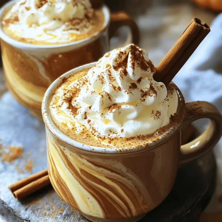 To make the perfect Pumpkin Spice Hot Chocolate, you will need the following ingredients: - 2 cups whole milk (or non-dairy milk) - 2 tablespoons pumpkin puree - 2 tablespoons unsweetened cocoa powder - 1/4 cup granulated sugar (adjust to taste) - 1/2 teaspoon pumpkin pie spice - 1/4 teaspoon vanilla extract - Pinch of salt - Whipped cream (for topping) - Cinnamon stick (for garnish) For a dairy-free option, choose almond, soy, or oat milk. These non-dairy milks add a creamy texture without the dairy. You can also use coconut milk for a richer flavor. If you prefer a healthier option, consider using maple syrup or honey instead of granulated sugar. Both natural sweeteners can enhance the taste without added refined sugars. When selecting pumpkin puree, I recommend using pure pumpkin and not pumpkin pie filling. Look for brands that only contain pumpkin. This gives you better control over the flavor. For cocoa powder, I suggest using high-quality brands like Ghirardelli or Valrhona. They provide a rich chocolate taste that makes your hot chocolate extra special. Lastly, ensure your vanilla extract is pure. It can make a big difference in flavor compared to imitation vanilla. 1. Combine Ingredients: Start by pouring 2 cups of whole milk into a medium saucepan. Add 2 tablespoons of pumpkin puree to the milk. Stir these together gently. 2. Heat Carefully: Place the saucepan on the stove over medium heat. Whisk the mixture continuously. This keeps it from boiling and helps it heat evenly. You want it warm, not hot enough to bubble. 3. Add Cocoa and Spice: Once the milk and pumpkin mix is warm, it’s time to add flavor. Stir in 2 tablespoons of unsweetened cocoa powder. Then, add 1/4 cup of granulated sugar. Next, include 1/2 teaspoon of pumpkin pie spice, 1/4 teaspoon of vanilla extract, and a pinch of salt. 4. Whisk for Creaminess: Keep whisking until everything dissolves. The goal is a smooth and creamy texture. This may take a couple of minutes. 5. Heat Further: Continue to heat the mixture for another 2-3 minutes. Stir frequently to keep it from sticking to the bottom. 6. Serve in Mugs: Remove the saucepan from heat. Pour the hot chocolate into your favorite mugs. 7. Top It Off: Add a generous dollop of whipped cream on top. Sprinkle some extra pumpkin pie spice for an added kick. 8. Garnish: Finish by placing a cinnamon stick in each mug. This adds a nice aroma and makes stirring easy. These steps will help you create a rich and creamy pumpkin spice hot chocolate that warms the heart. Enjoy every sip! To make the best pumpkin spice hot chocolate, proper whisking and heating are key. Start with a medium saucepan. Heat the milk and pumpkin puree gently over medium heat. Whisk constantly. This keeps the mixture smooth and avoids boiling. Boiling can change the texture and flavor. Next, balance sweetness and spice. Use 1/4 cup of granulated sugar as a base. You can adjust this to fit your taste. If you like it sweeter, add more sugar. The pumpkin pie spice adds warmth. Use 1/2 teaspoon for a nice kick. If you prefer more spice, feel free to add a bit more. Presentation makes a difference too! Serve this drink in your favorite mugs. Top each mug with a generous amount of whipped cream. Sprinkle extra pumpkin pie spice on top for a festive touch. A cinnamon stick in each mug adds both flavor and charm. It also gives you a fun way to stir. Enjoy experimenting with your hot chocolate. Each cup can be a little different! {{image_2}} You can easily switch up your Pumpkin Spice Hot Chocolate. Try adding salted caramel for a sweet twist. Just drizzle some caramel sauce on top. Or mix in peppermint extract for a refreshing flavor. This version is perfect for winter nights. If you want a chilled treat, make an iced version. Just blend the hot chocolate with ice. It tastes great in summer, too! You can also add other seasonal flavors. Maple syrup adds a rich sweetness. Just replace some sugar with maple syrup. A pinch of nutmeg gives a warm bite. Experiment with these flavors to find your favorite mix. Each variation brings a new taste. It keeps this drink exciting all year long! To keep your Pumpkin Spice Hot Chocolate fresh, store it in an airtight container. Place it in the fridge if you have leftovers. It will stay good for about three days. If you want to enjoy it later, just follow these simple steps: - Storing: Use a glass jar or a plastic container. Make sure it seals tight. This keeps out air and helps the drink stay fresh. - Reheating: When you're ready to drink it, pour the hot chocolate into a saucepan. Heat it on low heat. Stir it gently. This way, you keep its creamy texture. Avoid boiling, as it can change the flavor. - Shelf Life: The prepared hot chocolate lasts three days in the fridge. For unused ingredients, check their expiration dates. Whole milk lasts about a week when opened, while pumpkin puree stays fresh for about a week too. By following these steps, you can enjoy your tasty Pumpkin Spice Hot Chocolate whenever you want! Is pumpkin spice hot chocolate healthy? Pumpkin spice hot chocolate can be a cozy treat. It has some health benefits due to pumpkin puree. Pumpkin is high in vitamins and fiber. However, it can be high in sugar. You can reduce the sugar to make it healthier. Use non-dairy milk for a lighter option. Can I use pumpkin spice versus pumpkin puree? You can use pumpkin spice, but it won't taste the same. Pumpkin spice adds flavor but lacks the creamy texture. Pumpkin puree gives the drink a rich taste and creaminess. I recommend using both for the best flavor. How to make it vegan-friendly? To make vegan pumpkin spice hot chocolate, use non-dairy milk. Almond, oat, or soy milk works great. Replace whipped cream with coconut whipped cream for a vegan treat. Use maple syrup instead of sugar for added sweetness. Can I freeze pumpkin spice hot chocolate? Yes, you can freeze it! Pour it into an airtight container. Leave some space for expansion. When ready to enjoy, thaw in the fridge overnight. Reheat gently on the stove or in the microwave. Where can I find pre-made versions or mixes? You can find pre-made mixes at many grocery stores. Look in the hot beverage aisle. Some brands offer pumpkin spice hot chocolate mixes. If you prefer homemade, the recipe is quick and easy! Making Pumpkin Spice Hot Chocolate is simple and fun. We covered the key ingredients and how to choose the best ones. I shared step-by-step instructions for a creamy drink, along with tips to perfect it. You can also explore variations to suit your taste. Lastly, I explained how to store and reheat your delicious treat. Enjoy experimenting with flavors and textures. Whether it’s a cozy night or a festive gathering, this drink brings joy. Now, grab your ingredients and start creating your own version!