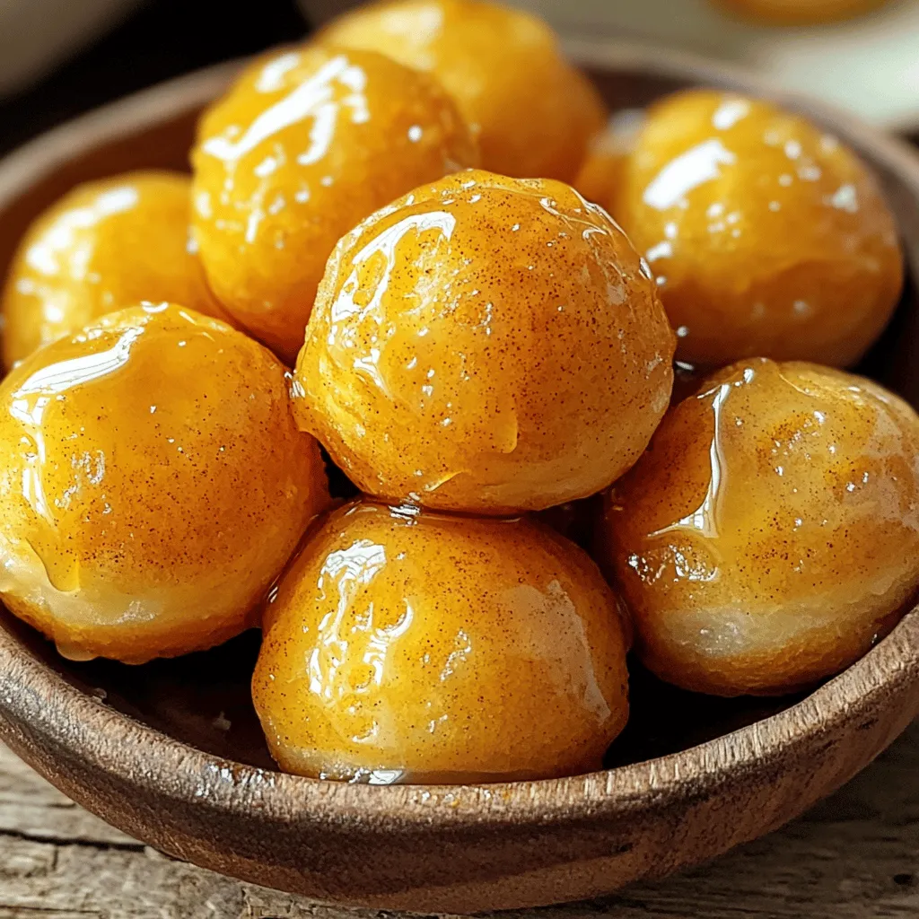 - 1 cup all-purpose flour - 1/2 cup granulated sugar - 2 tsp baking powder - 1/2 tsp ground cinnamon - 1/4 tsp ground nutmeg - 1/4 tsp salt - 1/2 cup milk - 1 large egg - 2 tbsp unsalted butter, melted - 1 tsp vanilla extract - 1 cup maple syrup - 1/2 tsp ground ginger - 1/4 tsp cayenne pepper (optional) You can swap all-purpose flour for whole wheat flour or almond flour. For milk, use almond milk or oat milk for a dairy-free treat. If you want a vegan version, use flaxseed meal mixed with water instead of the egg. Always use fresh spices for the best flavor. Old spices lose their taste. Choose high-quality maple syrup. Real maple syrup makes a big difference in taste. Look for pure syrup, not imitation. 1. Preheat your oven to 350°F (175°C) and grease a mini muffin tin. This step helps the donut holes come out easily after baking. 2. Mix dry ingredients: In a large bowl, whisk together 1 cup of flour, 1/2 cup of sugar, 2 teaspoons of baking powder, 1/2 teaspoon of cinnamon, 1/4 teaspoon of nutmeg, and 1/4 teaspoon of salt. This mix brings all the flavors together. 3. Combine wet ingredients: In another bowl, whisk 1/2 cup of milk, 1 large egg, 2 tablespoons of melted butter, and 1 teaspoon of vanilla extract. Make sure this mixture is smooth and well blended. 1. Properly fill muffin cups: Spoon the batter into the prepared muffin tin, filling each cup about 3/4 full. This allows room for the donut holes to rise while baking. 2. Baking instructions and timing: Bake in the preheated oven for 10-12 minutes. Check with a toothpick; it should come out clean when done. The tops should look lightly golden. 1. Simmering methods for the glaze: While the donut holes bake, prepare the glaze. In a small saucepan, combine 1 cup of maple syrup, 1/2 teaspoon of ground ginger, and 1/4 teaspoon of cayenne pepper (if you want a little heat). Stir the mix well. 2. Tips for achieving the perfect glaze consistency: Bring the mixture to a gentle boil over medium heat. Reduce the heat and let it simmer for about 5 minutes. This thickens the glaze nicely. Stir occasionally to avoid sticking. With these steps, you will create delicious spiced maple glazed donut holes that are a hit! To make great donut holes, follow these tips. First, avoid common baking mistakes. Use fresh ingredients for the best taste. Check your baking powder to ensure it is active. If it’s old, your donut holes may not rise well. Next, focus on your mixing technique to avoid overmixing. Combine wet and dry ingredients gently. Mix until just combined; lumps are okay. Overmixing can make the donut holes tough. When serving, presentation matters. Place the donut holes in a wooden bowl or on a pretty platter. Drizzle extra maple glaze on top for a stunning look. A light dusting of cinnamon adds flair and flavor. Pair these treats with drinks for a delightful experience. They go well with coffee or tea. You can also serve them with hot chocolate for a cozy treat. To make your donut holes even better, try adding spices. Ground ginger gives a warm kick. A pinch of cayenne pepper adds a spicy touch. Adjust the sweetness by adding more or less maple syrup in the glaze. This way, you can tailor the flavor to your liking. {{image_2}} You can easily change the flavors of your donut holes. Adding chocolate chips brings a sweet twist. Just fold in a half cup of chips before baking. You can also try nuts like walnuts or pecans for a crunchy bite. Chop them roughly to mix well. Experimenting with spices can make each batch unique. Try adding cardamom or allspice for a warm taste. A pinch of orange zest can brighten the flavor. These small changes can create a new favorite. If you need gluten-free options, substitute regular flour with almond or coconut flour. Just remember, you may need to adjust the liquid. For a vegan version, swap the egg for a flax egg or applesauce. Use almond or soy milk instead of regular milk. These changes let everyone enjoy the treat, no matter their diet. Always check your ingredient labels to ensure they meet your needs. Seasonal flavors can make your donut holes special. For autumn, add pumpkin spice. Use one teaspoon of pumpkin spice in the batter. You can also mix in some pumpkin puree for more moisture. When winter comes, maple syrup can pair with peppermint extract for a festive touch. Try different syrups like pecan or agave for a new twist. Each season offers a chance to create delicious variations. To keep your spiced maple glazed donut holes fresh, use an airtight container. Glass or plastic containers work well. Store them at room temperature for up to three days. If you want them to last longer, refrigerate them. In the fridge, they stay good for about a week. When you're ready to enjoy your leftover donut holes, reheating them is key. Place them in a microwave-safe dish. Heat them for about 10-15 seconds. This keeps them moist and warm. To keep the glaze intact, wrap them in a damp paper towel. This prevents the glaze from getting too sticky or melting away. You can freeze your donut holes for longer storage. Freeze them before glazing for the best results. Place them in a single layer on a baking sheet. Once they are frozen solid, transfer them to a freezer bag. They can stay frozen for up to three months. When you want to serve them, thaw in the fridge overnight. For a fresh taste, glaze them after thawing. Enjoy them warm for the best flavor! Spiced maple glazed donut holes last about three days when stored properly. Keep them in an airtight container at room temperature. They may get a bit soft after a day, but the flavor stays great! Yes, you can make these donut holes in advance. Bake them and let them cool completely. Store them in an airtight container. When you’re ready to serve, just glaze them and enjoy. You can find spiced maple glazed donut holes at local bakeries or specialty shops. Some coffee shops may also offer them. If you want a fresh batch, making them at home is the best option! You can serve donut holes with a cup of coffee or tea. They also pair well with milk or a sweet dipping sauce. For a fun twist, try serving them with chocolate or berry sauce! Yes! You can use honey or agave syrup as a substitute for maple syrup. However, this will change the flavor slightly. Maple syrup gives a unique taste that makes these donut holes special. You now have all the tools to make delicious spiced maple glazed donut holes. We've covered key ingredients, steps to prepare the batter, and tips for perfecting your bake. Remember to use fresh spices and high-quality maple syrup for the best flavor. Don’t hesitate to experiment with different flavors or dietary needs. Enjoy sharing or storing your tasty creations. With practice, you'll make these treats even better!