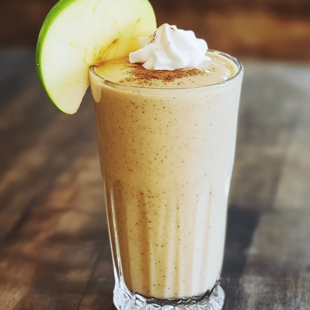 - 1 medium apple, cored and chopped - 1 banana, frozen - 1 cup unsweetened almond milk - 1/2 teaspoon ground cinnamon - 1/4 teaspoon nutmeg - 1 tablespoon maple syrup - 1/4 cup rolled oats - 1 tablespoon almond butter (optional) - Ice cubes (optional) Best apple varieties for smoothies: Choose sweet apples like Fuji or Honeycrisp. They blend well and taste great! Alternatives to almond milk: You can use oat milk or soy milk if you prefer. Coconut milk adds a fun twist too. Sweetener substitutions: If you like, swap maple syrup for honey or agave nectar. Adjust to your taste! - Step 1: Blending the base ingredients Start by adding the chopped apple, frozen banana, and almond milk to your blender. This mix gives you a great base. The sweet apple and banana create a smooth blend. - Step 2: Adding spices and oats Next, sprinkle in the ground cinnamon, nutmeg, and maple syrup. Then, add the rolled oats and almond butter if you like it creamy. Each spice adds flavor and warmth, making it cozy like a pie. - Step 3: Final touches and adjustments Blend everything on high until it is smooth. If it seems too thick, pour in a splash more almond milk. For a colder treat, toss in some ice cubes and blend again. Taste it and add more maple syrup if you want it sweeter. - Recommended blender settings Use a high-speed setting for the best results. This helps all the ingredients mix well. Start slow and then increase the speed. - How to achieve the perfect texture Aim for a creamy and thick texture. If it feels too thick, add more milk slowly. Check the texture after blending. You want it smooth but not runny. To make your smoothie shine, fresh fruits work best. Fresh apples bring bright, crisp notes. Use sweet apples like Fuji or Honeycrisp for more flavor. Frozen bananas add creaminess and chill. They blend smoothly and make drinks thick. If you have a ripe banana, freeze it overnight. It will transform your smoothie! For extra taste, try adding spices. Nutmeg adds warmth and depth. Vanilla extract gives a sweet, fragrant note. You can also try ginger for a zingy kick. Start with a small pinch, then taste. Adjust spices to match your liking. A beautiful smoothie needs a lovely presentation. Pour your drink into tall, clear glasses. This shows off the creamy, smooth texture. For a special touch, add a slice of apple on the glass rim. Sprinkle some cinnamon on top for a charming look. Pair this smoothie with snacks like granola bars or oatmeal cookies. It also goes well with breakfast. Serve it with pancakes or waffles for a delightful start. Enjoy this delicious smoothie any time of day! {{image_2}} You can change this smoothie to fit your tastes. One fun way is to add pumpkin. This gives a nice fall flavor. Just mix in a half-cup of pumpkin puree. It adds creaminess and a rich taste. You can also add pumpkin spice. This gives a warm and cozy feel. Another great swap is between nut butters. You can use peanut butter or almond butter. Both add protein and flavor. Peanut butter has a strong taste. Almond butter is milder. Try both and see which one you like better! If you want a vegan or dairy-free option, this smoothie is easy to adjust. Just use almond milk or any plant-based milk. You can skip the maple syrup if you want less sugar. Instead, use a ripe banana for natural sweetness. For those who need gluten-free meals, this smoothie works well too. Just make sure your oats are labeled gluten-free. They can sometimes contain gluten. This way, you can enjoy the smoothie without worry! To keep your Cinnamon Apple Pie Smoothie fresh, put it in a sealed jar. The best practice is to refrigerate it right after blending. This keeps the flavors bright and tasty. Smoothies can last in the fridge for up to 24 hours. If you want to store it longer, you can freeze it. Pour the smoothie into ice cube trays or freezer bags. It can stay fresh in the freezer for up to three months. Just remember to thaw it in the fridge before you drink it again. To tell if your smoothie is still good, check for changes. If it smells sour or has a strange color, it’s time to toss it. Also, if it separates a lot, it might not taste great. A good smoothie should look creamy and smell fresh. Always trust your senses. If anything feels off, don’t risk it—enjoy it fresh instead! Can I make this smoothie ahead of time? Yes, you can make this smoothie ahead of time. Just blend it as usual. Pour it into a jar or container. Seal it tightly and store it in the fridge. It tastes best within one day. Stir or shake it before you drink. This keeps the flavors fresh. How can I make it more filling? To make the smoothie more filling, add more oats or a scoop of protein powder. You can also include Greek yogurt or more almond butter. These options boost the protein and fiber. They help keep you full longer. What are the health benefits of the ingredients? The ingredients in this smoothie offer many health benefits. Apples provide fiber and vitamin C. Bananas are great for potassium and energy. Almond milk is low in calories and dairy-free. Oats add more fiber and help with digestion. Cinnamon has anti-inflammatory properties. Nutmeg can aid in digestion too. Enjoying this smoothie gives you a tasty way to get nutrients! This blog post covered how to make a delicious smoothie. We discussed simple ingredients like apples and bananas. I shared tips on blending, enhancing flavor, and serving suggestions. You can even explore variations with pumpkin or different nut butters. Keep these tips in mind as you create your perfect smoothie. Experiment and have fun. Smoothies can be tasty and good for you! Enjoy your smoothies fresh or stored, knowing you’ve made something great.