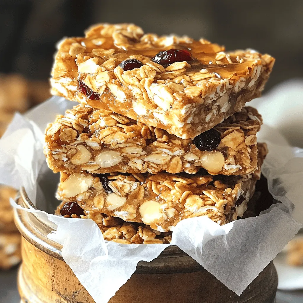 - 2 cups rolled oats - 1 cup mixed nuts (almonds, walnuts, pecans), chopped - 1/2 cup honey or maple syrup - 1/2 cup creamy almond butter or peanut butter These core ingredients form the base of the bars. The rolled oats give structure and fiber. The nuts add crunch and healthy fats. Honey or maple syrup serves as a natural sweetener, while almond butter brings creaminess. - 1/4 cup brown sugar - 1 teaspoon ground cinnamon - 1/2 teaspoon vanilla extract - Pinch of salt These flavoring agents bring warmth and sweetness. Brown sugar complements the honey or syrup. Ground cinnamon adds a rich, cozy flavor. A pinch of salt balances the sweetness and enhances all the tastes. Vanilla extract adds depth and rounds out the flavors. - 1/2 cup dried cranberries or raisins - 1/4 cup mini chocolate chips (optional) These optional ingredients allow you to customize your bars. Dried cranberries or raisins contribute natural sweetness and chewiness. Mini chocolate chips add a fun twist, making the bars even more enjoyable. Feel free to experiment with your favorites! - Preheat your oven to 350°F (175°C). - Line an 8x8-inch baking pan with parchment paper. - In a large bowl, combine 2 cups of rolled oats and 1 cup of chopped mixed nuts. Mix well to combine. - In a small saucepan, melt 1/2 cup of honey (or maple syrup) with 1/2 cup of almond butter. - Add 1/4 cup of brown sugar, 1 teaspoon of ground cinnamon, 1/2 teaspoon of vanilla extract, and a pinch of salt. - Stir until the mixture is smooth, about 3-4 minutes. - Pour the warm mixture over the oats and nuts. Stir until all ingredients are coated. - Transfer the mixture to the prepared baking pan. Press down firmly with a spatula. - Bake for 20-25 minutes, or until golden brown around the edges. - Let the bars cool completely in the pan for about 1 hour. - Use the parchment overhang to lift the bars out. Cut into squares or bars. - Mix oats and nuts well for a balanced texture. - Use parchment paper in your pan for easy removal. Getting the right texture is key. If your oats and nuts are not mixed well, some bites may feel dry while others are too crunchy. By mixing them evenly, you ensure each bar has the same great taste. The parchment paper is a game changer. It helps lift the bars out easily, so you won't lose any bits when cutting. - Try different nuts for varied flavors. - Adjust the cinnamon and sweetener to suit your taste. You can make these bars unique by swapping in your favorite nuts. Almonds add a nice crunch, while walnuts give a rich taste. Don't be afraid to play with the cinnamon or sweetener levels, too. If you like it sweeter, add more maple syrup. If you love cinnamon, sprinkle in a bit more. Your taste buds will thank you! - Stack bars neatly in containers or wrap them for easy snacks. - Pair with yogurt for a healthy breakfast option. Once your bars are cool, store them in a neat stack. Use parchment paper between layers to keep them fresh. You can also wrap them individually for on-the-go snacks. For a tasty breakfast, try pairing a bar with yogurt. The creaminess of the yogurt complements the crunch of the granola bars perfectly. {{image_2}} You can easily make these bars to fit your needs. If you need gluten-free options, use certified gluten-free oats. These oats work just as well and keep the taste intact. For a nut-free option, replace the mixed nuts with seeds like pumpkin or sunflower. This swap keeps your bars crunchy and fun. Want to change up the flavor? Try adding coconut flakes for a tropical twist. This gives a lovely chew and a hint of sweetness. You can also mix in spices like nutmeg or ginger for added warmth. These spices bring extra depth to each bite. You can adjust the texture of your bars. If you prefer chewier bars, add a bit more almond butter or honey. For crunchier bars, bake them a little longer. You can also adjust the mix-ins based on your dietary needs. For example, if you can’t have honey, use maple syrup instead. This way, you can make your granola bars just how you like them! Store your granola bars in an airtight container at room temperature. This keeps them fresh and tasty. If you want them to last longer, refrigerate them. Cold storage will extend their shelf life and help maintain their texture. Wrap each bar individually and freeze them. This makes it easy to grab a snack whenever you want. When you crave a bar, simply thaw it for a few minutes. You’ll have a quick and nutritious treat ready to enjoy. Enjoy your bars within 1-2 weeks if stored correctly. Always check for freshness before eating. If they smell off or look different, it's best to toss them. Keeping your granola bars in proper conditions ensures you savor every bite! You can make these bars nut-free by using seeds instead. Try sunflower or pumpkin seeds. They add crunch and nutrition. Just replace the mixed nuts with your chosen seeds. This keeps the bars tasty and safe for those with nut allergies. Yes, you can swap sweeteners! Agave syrup and brown rice syrup both work well. Each option gives a unique flavor. Adjust the amount to your taste. Just ensure you use a similar liquid amount to keep the texture right. Absolutely! Use maple syrup as your sweetener. Also, choose a vegan nut butter. This makes the bars fully vegan. You still get all the delicious flavors without any animal products. It's a perfect snack for everyone. These bars are packed with healthy fats, fiber, and protein. The oats provide energy, while the nut butter adds protein. The dried fruit gives a sweet touch and extra fiber. They make a great snack for kids and adults alike! These maple cinnamon granola bars are easy to make with simple ingredients. We covered the essentials like oats, nuts, and sweeteners. I shared tips for texture and flavor, plus variations for different diets. Store these bars well for fresh, convenient snacks. Enjoy experimenting with flavors and share your results! Making healthy choices can be fun and tasty.