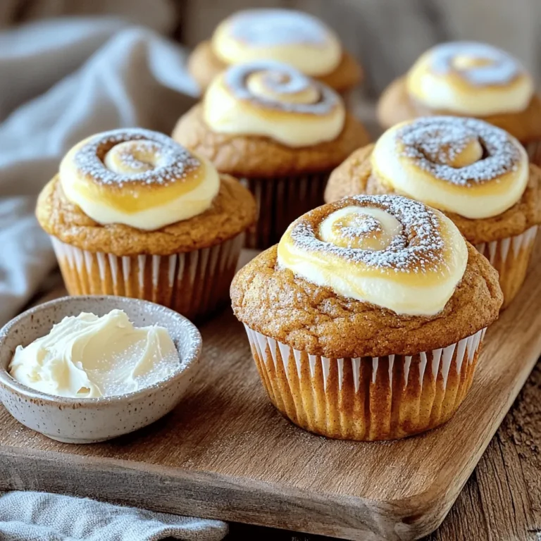 To make delightful pumpkin cream cheese muffins, gather the following ingredients: - 1 ½ cups all-purpose flour - 1 teaspoon baking powder - 1 teaspoon baking soda - 1 teaspoon ground cinnamon - ½ teaspoon ground nutmeg - ½ teaspoon ground ginger - ¼ teaspoon salt - 1 cup granulated sugar - ½ cup brown sugar, packed - ½ cup vegetable oil - 2 large eggs - 1 cup canned pumpkin puree - 1 teaspoon vanilla extract - 4 ounces cream cheese, softened - 1 tablespoon honey Each ingredient plays a key role in creating a moist, flavorful muffin. The all-purpose flour gives structure, while baking powder and baking soda help them rise. The spices—cinnamon, nutmeg, and ginger—bring a warm, autumn flavor to every bite. The blend of granulated and brown sugars adds sweetness and depth to the muffins. Vegetable oil keeps them moist, and eggs bind everything together. Canned pumpkin puree adds rich flavor and a vibrant orange hue. The cream cheese mixed with honey creates a sweet, creamy filling that takes these muffins to the next level. This combination of ingredients makes every muffin a treat you won't forget. 1. Preheat your oven to 350°F (175°C). Line your muffin tin with paper liners or grease it. This step helps the muffins release easily after baking. 2. In a medium bowl, mix the dry ingredients. Combine 1 ½ cups of all-purpose flour, 1 teaspoon each of baking powder and baking soda, 1 teaspoon of cinnamon, ½ teaspoon each of nutmeg and ginger, and ¼ teaspoon of salt. Whisk them well and set aside. 3. In a large bowl, combine the wet ingredients. Mix together 1 cup of granulated sugar, ½ cup of packed brown sugar, and ½ cup of vegetable oil. Blend them until they look fluffy. 4. Add the eggs and pumpkin. Crack in 2 large eggs and add 1 cup of canned pumpkin puree. Pour in 1 teaspoon of vanilla extract. Whisk until the mixture is smooth and creamy. 5. Merge the wet and dry mixes. Gradually add the dry ingredients to the wet mixture. Stir gently until just combined. It’s okay if a few lumps remain; don’t overmix! 6. Prepare the cream cheese filling. In a separate bowl, beat 4 ounces of softened cream cheese with 1 tablespoon of honey until it’s smooth. This filling will add a tasty surprise. 7. Fill the muffin cups. Pour pumpkin batter halfway into each muffin cup. Add about 1 teaspoon of the cream cheese filling in the center. Top with more pumpkin batter until each cup is ¾ full. 1. Bake your muffins. Place the muffin tin in the preheated oven. Bake for 18-20 minutes. 2. Check for doneness. Insert a toothpick into the center of a muffin. If it comes out clean, they are done! If not, give them a few more minutes. These steps will help you create warm, fluffy pumpkin cream cheese muffins that everyone will love. To make great pumpkin cream cheese muffins, you need the right consistency. - Mix dry and wet ingredients separately: This helps avoid lumps. - Do not overmix: A few lumps in the batter are fine. Overmixing makes muffins dense. - Check your oven temperature: Use an oven thermometer for accuracy. Common mistakes to avoid include: - Skipping the creaming step: Mix sugars and oil well. This adds air for fluffiness. - Filling muffin cups too full: Fill them only ¾ full to help them rise properly. - Not swirling the cream cheese: Swirl gently to make a nice pattern. For serving, a rustic wooden board looks great. - Dust muffins with powdered sugar: This adds a nice touch. - Offer cream cheese frosting: A small bowl for dipping is fun! - Pair with drinks: Serve with coffee or tea for a cozy treat. For garnishing, consider: - Sprinkling cinnamon: A light dusting of cinnamon boosts flavor. - Adding nuts: Chopped pecans or walnuts on top add crunch. These small touches make your muffins not only taste great but look even better! {{image_2}} You can make these pumpkin cream cheese muffins even more exciting. Adding chocolate chips is a great idea. They add a sweet bite that pairs well with pumpkin. Try semi-sweet or dark chocolate chips for a rich flavor. You can also mix in nuts or dried fruits. Walnuts or pecans add a nice crunch. Dried cranberries or raisins give a sweet and chewy addition. These flavors work well with the spices in the muffins, making each bite a delight. If you need gluten-free options, you can use a gluten-free flour blend. This works well for most recipes. Just make sure the blend has a good amount of starch for the right texture. For dairy-free alternatives, swap the cream cheese with a dairy-free cream cheese. You can also use yogurt made from nuts. This helps keep the muffins moist while making them suitable for those with dairy allergies. To keep your pumpkin cream cheese muffins fresh, you have two great options. - Room temperature storage: If you plan to eat your muffins in a few days, store them in an airtight container at room temperature. They stay soft and tasty for about 2 to 3 days. Just make sure they cool completely before you seal them up. - Refrigeration tips: For longer storage, place the muffins in the fridge. They can last up to a week this way. Wrap each muffin in plastic wrap or place them in a container. This keeps them from drying out and helps maintain their flavor. Freezing is a fantastic way to enjoy these muffins later. - Best practices for freezing muffins: First, allow the muffins to cool completely. Then, wrap each muffin tightly in plastic wrap. After that, place them in a freezer bag or an airtight container. This helps prevent freezer burn and keeps them delicious. They can stay frozen for up to 3 months. - Thawing and reheating methods: To enjoy your muffins, simply take them out of the freezer. Let them thaw in the fridge overnight. If you want them warm, you can heat them in the microwave for about 15 to 30 seconds. This brings back their soft, fresh texture. Enjoy with your favorite drink! Can I make these muffins ahead of time? Yes, you can make these muffins ahead of time. Bake them, then let them cool completely. Store them in an airtight container at room temperature for up to two days. For longer storage, freeze them wrapped in plastic. When ready to eat, thaw them overnight in the fridge. How do I store leftover muffins? To store leftover muffins, place them in an airtight container. Keep them at room temperature for up to two days. If you want to keep them fresh longer, store them in the fridge for about a week. Always allow them to cool before covering. Can I substitute fresh pumpkin for canned pumpkin puree? Yes, you can use fresh pumpkin. Cook and puree the pumpkin until smooth. Use the same amount as canned pumpkin puree in your recipe. Just ensure it has a similar texture for best results. How do I keep my muffins moist? To keep your muffins moist, do not overmix the batter. Mix until just combined. Using oil instead of butter also helps retain moisture. Adding a little sour cream or yogurt can improve moisture and flavor. What can I use instead of cream cheese? If you want to replace cream cheese, use ricotta cheese or mascarpone. Both will give a creamy texture. Greek yogurt is another good option for a healthier twist. Just adjust sweetness, as these options vary in taste. You now have all the tools to create delicious muffins. You learned about each ingredient and how they work together. I shared clear steps for preparation and baking, plus tips for perfect results. We explored fun variations to keep things exciting, and I offered storage advice to keep your muffins fresh. Muffins can bring joy to any moment. With these tips, anyone can bake with confidence. Enjoy your time in the kitchen—happy baking!