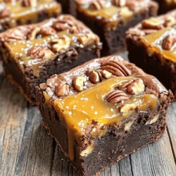 - 1 cup unsalted butter, melted - 2 cups granulated sugar - 1 cup brown sugar, packed - 4 large eggs - 1 teaspoon vanilla extract - 1 ⅓ cups all-purpose flour - ½ cup unsweetened cocoa powder - 1 teaspoon baking powder - ½ teaspoon salt - 1 cup pecans, chopped - 1 cup caramel sauce (store-bought or homemade) - Sea salt for topping Using high-quality ingredients makes a big difference in flavor. Fresh eggs create a fluffier brownie. Pure vanilla extract adds depth. Unsweetened cocoa powder should be rich and dark for the best taste. Choose good butter, as it enhances the brownie’s richness. Pecans should be fresh and crunchy. When you use quality ingredients, your brownies will shine. If you need to make swaps, here are some easy ideas: - Use coconut oil instead of butter for a dairy-free option. - Swap granulated sugar with coconut sugar for a healthier choice. - You can replace all-purpose flour with almond flour for a gluten-free treat. - If you don’t have pecans, walnuts or almonds work well too. - For caramel sauce, you can make your own or use a store-bought version. These substitutes keep the flavor while making the recipe work for your needs. To make these caramel pecan pie brownies, you need to follow simple steps. First, gather your ingredients. You will need butter, sugars, eggs, and more. Preheat your oven to 350°F (175°C). Prepare your baking pan by greasing it or lining it with parchment paper. 1. In a large bowl, mix melted butter, granulated sugar, and brown sugar. Whisk it until smooth. 2. Add eggs one by one, mixing well after each. Then, stir in the vanilla extract. 3. In a separate bowl, sift together flour, cocoa powder, baking powder, and salt. Gradually mix this dry blend into the wet mixture. Stir until it is just combined. 4. Gently fold in chopped pecans into the brownie batter. 5. Pour half of the brownie batter into your prepared baking pan. Spread it evenly. 6. Drizzle half of the caramel sauce over the first brownie layer. Then spoon the remaining batter on top. Spread it gently. 7. Drizzle the rest of the caramel sauce over this layer. 8. Use a knife to swirl the caramel slightly into the brownie batter. This creates a marbled look. Bake the brownies for about 30-35 minutes. Check for doneness by inserting a toothpick in the center. If it comes out with a few moist crumbs, they are ready. If it has wet batter, bake a bit longer. Once done, sprinkle a pinch of sea salt on top while they are warm. Baking can be tricky. Here are some mistakes to watch for: - Not measuring ingredients: Always measure flour and sugar accurately. - Skipping the egg temperature: Use room temperature eggs for a smoother batter. - Overmixing the batter: Mix just until combined to keep brownies soft. - Incorrect oven temperature: Use an oven thermometer to ensure proper heat. - Not letting brownies cool: Cutting them too early can lead to messy squares. You can jazz up your brownies easily. Try these toppings: - Chopped nuts: Add more pecans or walnuts for extra crunch. - Chocolate chips: Sprinkle some on top for rich flavor. - Whipped cream: A dollop adds creaminess. - Fresh fruit: Slices of strawberries or bananas can brighten the dessert. - Extra caramel drizzle: A little more caramel sauce makes it irresistible. Cutting brownies can be an art. Here’s how to do it right: - Use a sharp knife: A clean cut prevents crumbling. - Warm the knife: Dip it in hot water for smooth slicing. - Cut in a grid: Start with a clean line down the center, then cut again. - Wipe the knife: Clean it between cuts to keep edges neat. - Let them cool: Wait until they are cool for easier cutting. These tips will help you create perfect Caramel Pecan Pie Brownies every time! {{image_2}} You can change the nuts in your brownies. Try walnuts or almonds for a twist. You can also add chocolate chips for extra sweetness. Mix in dried fruits like cranberries or cherries for a chewy texture. Each nut and fruit gives a new flavor. This makes each batch unique and fun to eat. Making these brownies gluten-free is easy. Use almond flour or a gluten-free flour blend instead of regular flour. This keeps the texture rich and moist. Be sure to check the labels on your caramel sauce too. Some sauces may contain gluten. With these swaps, everyone can enjoy these tasty treats! You can play with flavors in your brownies. Adding espresso powder boosts the chocolate taste. It gives a rich, deep flavor. Vanilla extract is a classic that adds warmth. For a fun twist, try adding orange zest. It brightens the flavor and makes the brownies stand out. Each variation can make your brownies feel new and exciting! To keep your caramel pecan pie brownies fresh, store them in an airtight container. Place parchment paper between layers to avoid sticking. They will last for up to five days at room temperature. If your kitchen is warm, you can store them in the fridge. This will help them stay firm and tasty. If you want to keep brownies for longer, freezing is a great option. First, cut the brownies into squares. Wrap each piece tightly in plastic wrap, then place them in a freezer bag. This helps prevent freezer burn. You can freeze them for up to three months. When you are ready to eat them, just thaw in the fridge overnight. To enjoy brownies warm, you can reheat them easily. Place a square on a microwave-safe plate. Heat on low for about 10-15 seconds. This will soften the brownie without making it dry. For an extra treat, add a scoop of ice cream on top as it warms! Serve these brownies warm for the best taste. Place a scoop of vanilla ice cream on top. Drizzle extra caramel sauce over the ice cream and brownies. This makes a rich dessert that everyone will love. Yes, you can! Try walnuts or almonds if you prefer. Just chop them up and add them to the batter. Each nut gives a different crunch and flavor, making your brownies unique. Check the brownies after 30 minutes. Insert a toothpick into the center. If it comes out with a few moist crumbs, they are done. Do not wait until it’s completely clean; that means they might be overbaked. Absolutely! You can bake them one day before serving. Just store them in an airtight container. They taste great the next day. If you want, warm them up before serving for that fresh-baked feel. In this post, we explored how to make delicious Caramel Pecan Pie Brownies. We discussed the right ingredients, the care needed for quality, and offered smart substitutes. I shared step-by-step baking instructions and tips to avoid common mistakes. You can even make unique variations to fit your taste or dietary needs. Finally, I covered how to store and reheat your brownies for the best results. Remember, baking is fun, so experiment and enjoy every bite!