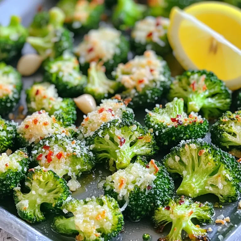 To make Air Fryer Crispy Garlic Parmesan Broccoli, you will need: - 3 cups fresh broccoli florets - 3 tablespoons olive oil - 4 cloves garlic, minced - 1/2 cup grated Parmesan cheese - 1 teaspoon garlic powder - 1/2 teaspoon red pepper flakes (optional) - Salt and black pepper to taste - Lemon wedges for serving These ingredients work together to create a tasty and crunchy dish that you will love. You can make this dish your own with these optional ingredients: - Lemon zest for extra flavor - Nutritional yeast for a cheesy flavor without dairy - Other spices like paprika or onion powder for a different twist Feel free to mix and match based on what you like. If you have certain dietary needs, here are some great substitutes: - Use avocado oil instead of olive oil for a different taste. - Swap Parmesan cheese for a dairy-free cheese to make it vegan. - Use garlic powder if you don't have fresh garlic on hand. These swaps can help you enjoy this dish while meeting your dietary goals. Start with three cups of fresh broccoli florets. Rinse them well under cold water. This step removes any dirt or grit. After rinsing, dry them gently with a clean towel. Dry broccoli crisps better in the air fryer. In a large bowl, add the broccoli. Pour in three tablespoons of olive oil. Next, add four cloves of minced garlic. Sprinkle in one teaspoon of garlic powder, and add salt and black pepper to taste. If you like some heat, toss in half a teaspoon of red pepper flakes. Use your hands to mix everything well. You want the broccoli fully coated. Finally, add half a cup of grated Parmesan cheese. Toss again to ensure even coverage. Preheat your air fryer to 400°F (200°C). Once hot, place the seasoned broccoli in the basket. Make sure to spread it out in a single layer. Avoid overcrowding for even cooking. Air fry for eight to ten minutes. Shake the basket halfway through to ensure even crispiness. The broccoli should turn golden brown and smell amazing. When done, carefully transfer it to a serving dish. Serve with lemon wedges for a bright finish. To get the crispiest broccoli, start by drying the florets well. Excess moisture can lead to sogginess. Toss the broccoli in olive oil, garlic, and spices before air frying. This helps the cheese stick and adds flavor. Make sure to spread the broccoli in a single layer in the air fryer. Overcrowding can prevent proper air circulation, resulting in less crispiness. Shake the basket halfway through cooking to promote even browning. You will know the broccoli is done when it turns bright green and golden brown on the edges. The air fryer cooks quickly, so watch closely. If you see crispy edges, it is likely ready. You can also poke a floret with a fork; it should feel tender but still have a bit of bite. If it feels too soft, it may be overcooked. To boost the flavor, consider adding different spices. A sprinkle of smoked paprika or cayenne pepper can add warmth. You can also squeeze fresh lemon juice over the broccoli after cooking for a bright taste. If you like nuts, try adding toasted pine nuts or chopped almonds for crunch. For an extra cheesy touch, sprinkle more Parmesan cheese right before serving. {{image_2}} You can change the flavor of your crispy garlic Parmesan broccoli. Try adding different herbs, like thyme or oregano. For a tangy twist, add a splash of balsamic vinegar. You can also mix in some lemon zest for brightness. If you like heat, increase the red pepper flakes or add cayenne pepper. Toppings like toasted nuts or seeds add crunch and flavor, too. Fresh broccoli gives the best taste and texture. However, frozen broccoli works well in a pinch. If using frozen broccoli, do not thaw it first. Just toss it with oil and seasonings. You may need to air fry a bit longer to get it crispy. Always check for doneness by looking for a nice golden color. Many veggies can become crispy and tasty in the air fryer. Try Brussels sprouts, cauliflower, or carrots. Cut them into similar sizes as the broccoli for even cooking. Season and cook them just like the broccoli. Each veggie will bring a unique flavor and texture, making your meals fun and exciting. To keep leftover crispy garlic Parmesan broccoli fresh, store it in an airtight container. Let the broccoli cool before placing it in the fridge. It stays good for 3-4 days. If you notice any moisture, use a paper towel in the container. This helps absorb excess moisture and keeps the broccoli crisp. Reheating can be tricky. To keep your broccoli crispy, try using the air fryer. Set it to 350°F (175°C) and cook for 3-5 minutes. This method helps maintain the crunch. You can also use an oven. Spread the broccoli on a baking sheet and heat it at 350°F (175°C) for 5-10 minutes. Avoid the microwave, as it may make the broccoli soggy. If you want to store the broccoli for a longer time, freezing is a great option. First, blanch the broccoli for 2-3 minutes in boiling water. Quickly transfer it to ice water to stop the cooking. Drain and dry the florets. Then, place them in a freezer bag and remove as much air as possible. Frozen broccoli can last for up to 3 months. When you’re ready to eat, cook it straight from the freezer; no need to thaw! Yes, you can use different cheeses. Cheddar, mozzarella, or feta work well. Each cheese adds its own flavor. Grated cheese melts nicely and adds a tasty touch. Try mixing cheeses for a fun twist! The broccoli is done when it is crispy and golden brown. You should feel it is tender when you poke it with a fork. Shaking the basket halfway helps cook it evenly. If it looks dry, it may need a bit more time. Aim for 8-10 minutes total cooking time. Yes, this recipe is great for meal prepping! You can cook a large batch ahead. Store it in an airtight container in the fridge. It keeps well for about 3-4 days. Reheat in the air fryer for a quick and crispy meal. This blog post covered how to make delicious air-fried broccoli. You learned about the key ingredients, including optional ones for personal touches. I shared the step-by-step process for preparing and cooking the broccoli perfectly. You also found tips for maximum crispiness and flavor variations. Finally, I discussed how to store leftovers and answered common questions. Now, enjoy creating your crispy broccoli dish. Experiment and make it your own!