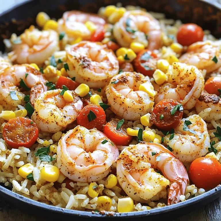 For the Cajun Shrimp Rice Skillet, gather these essential items: - 1 lb large shrimp, peeled and deveined - 1 cup long-grain rice - 2 cups low-sodium chicken broth - 1 medium onion, diced - 1 bell pepper, diced (red or green) - 2 cloves garlic, minced - 1 tablespoon Cajun seasoning - 1 teaspoon smoked paprika - 1 cup cherry tomatoes, halved - 1 cup corn kernels (fresh or frozen) - 2 tablespoons olive oil - Salt and pepper to taste - Fresh parsley, chopped (for garnish) Each ingredient plays a key role in the flavors of this dish. The shrimp bring protein, while the rice absorbs the broth and spices. Onions and bell peppers add sweetness and crunch. Garlic enhances the flavor, and Cajun seasoning packs a punch. Smoked paprika adds depth, while cherry tomatoes and corn provide freshness. Don't forget olive oil for cooking and seasoning with salt and pepper for balance. Fresh parsley at the end brightens the dish. First, heat two tablespoons of olive oil in a large skillet over medium-high heat. Add one medium onion and one diced bell pepper. Sauté these for 3-4 minutes until they soften. Once they soften, add two cloves of minced garlic. Cook this for another minute until it smells good. Then, stir in one tablespoon of Cajun seasoning and one teaspoon of smoked paprika. Toast the spices for about 30 seconds. This step wakes up the flavors. Next, add one cup of long-grain rice to the skillet. Stir well to coat the rice with the oil and spices. Cook it for one more minute. Now, pour in two cups of low-sodium chicken broth. Bring this mixture to a boil. After it boils, reduce the heat to low. Cover the skillet and let it simmer for about 15 minutes. This allows the rice to absorb all the tasty flavors. After 15 minutes, it's time to mix in one cup of halved cherry tomatoes and one cup of corn. Nestle one pound of large shrimp on top of the rice. Cover the skillet again and cook for another 5-7 minutes. The shrimp should turn opaque and look pink when done. To check if the shrimp are cooked, cut one open. It should be white inside and firm. Enjoy your colorful, tasty Cajun Shrimp Rice Skillet! - For the best shrimp flavor, use Cajun seasoning. A blend of spices adds depth. - Fluffy rice needs the right water. Use a 2:1 ratio of broth to rice. - Let the dish rest before serving. This helps the flavors meld together. - Do not overcook shrimp. They cook quickly and become rubbery if left too long. - Allow enough time for simmering. This lets the rice absorb all the flavors. - Taste your dish before serving. Adjust the seasoning to suit your palate. {{image_2}} You can easily change the proteins in this dish. Try chicken or sausage instead of shrimp. They add different flavors and textures. You can also switch the rice. Brown rice or jasmine rice works well. Each type gives a unique taste and feel. For spice lovers, consider adding more heat. A dash of cayenne or chili powder can kick it up. You can also play with flavors. Try adding cumin or coriander for a twist. These swaps let you make this dish your own. This skillet pairs well with sides. A simple green salad adds freshness. You can also serve it with crusty bread to soak up flavors. For sauces, try a squeeze of lemon or a drizzle of hot sauce. These can brighten the dish and add zing. Garnishes can enhance the meal. Fresh parsley adds color and flavor. You might also sprinkle some green onions on top. These little touches make your plate pop. To keep your Cajun shrimp rice skillet fresh, store leftovers in an airtight container. Place the cooled dish in the fridge right away. Try to eat it within three days for the best taste. If you want to freeze it, make sure it’s in a freezer-safe container. This way, it will stay good for up to three months. When you're ready to eat frozen leftovers, thaw them in the fridge overnight. Then, reheat on the stove or microwave until hot. In the fridge, your Cajun shrimp rice skillet lasts about three days. Look out for any strange smells or colors. If the shrimp looks dull or slimy, it's time to toss it. Always trust your senses. If it doesn’t smell or look right, don’t eat it. This way, you can enjoy your meal safely! Shrimp turn pink and opaque when cooked. They should curl into a C shape. Watch closely to avoid overcooking. Overcooked shrimp can become tough and rubbery. For best results, cook them for about 5-7 minutes in the skillet. Yes, you can prepare this dish ahead. Cook it as directed and let it cool. Store it in an airtight container in the fridge. When ready to eat, reheat it on the stove or in the microwave until warm. This makes for a quick meal later on. You can try Italian seasoning for a different flavor. Taco seasoning also works well for a fun twist. For more heat, use chili powder or paprika. Feel free to mix and match spices to suit your taste! Yes, this recipe is gluten-free! The ingredients used, like shrimp, rice, and vegetables, do not contain gluten. Always check labels on packaged items, like broth, to ensure they are gluten-free. Absolutely! Adding more vegetables boosts flavor and nutrition. Consider bell peppers, zucchini, or spinach. Just make sure to chop them small so they cook evenly. This dish is flexible, so get creative! This blog post covered how to make a delicious Cajun shrimp rice skillet. We discussed the ingredients, cooking steps, and tips for perfecting the dish. You learned about storing leftovers and alternatives for proteins or spices. In conclusion, cooking is fun and rewarding. With these steps, you can create a tasty meal. Enjoy experimenting and making this dish your own!