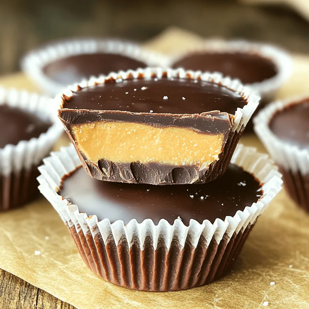 To make these Peanut Butter Chocolate Fudge Cups, gather the following items: - 1 cup natural peanut butter (choose creamy or crunchy) - 1 cup dark chocolate chips - 1/4 cup maple syrup - 1/2 teaspoon vanilla extract - 1/4 teaspoon sea salt - 10 to 12 mini cupcake liners You can swap items if needed. Instead of natural peanut butter, try almond butter or cashew butter. If dark chocolate does not suit your taste, use milk chocolate chips instead. For maple syrup, honey or agave nectar works well. If you want to avoid vanilla, skip it or add a pinch of cinnamon for warmth. The sea salt adds flavor, but you can leave it out if preferred. Each fudge cup contains a mix of healthy fats, protein, and sweetness. Here’s a rough breakdown per cup: - Calories: 150 - Protein: 4 grams - Fat: 10 grams - Carbohydrates: 14 grams - Fiber: 1 gram - Sugar: 6 grams These cups are not only tasty but also provide energy. Enjoy them in moderation! To start, grab your mini cupcake liners. I like to use 10 to 12 of them. Place each liner inside a muffin tin. This will help them hold their shape while we fill them. Make sure they fit snugly. This step is key for neat fudge cups. Next, we’ll melt the chocolate. Take a microwave-safe bowl and add 1 cup of dark chocolate chips. Add 2 tablespoons of peanut butter to the bowl. This makes the chocolate creamy and rich. Heat the bowl in the microwave. Set it for 30 seconds. After 30 seconds, stir the mixture. Repeat until the chocolate is smooth. This usually takes about 1 to 2 minutes. Now it’s time to layer! Spoon a little melted chocolate into each cupcake liner. Fill them about one-third full. This is where you want to tap the muffin tin gently on the counter. This helps level the chocolate. Once leveled, place the muffin tin in the freezer for about 10 minutes. While the chocolate sets, mix the rest of the peanut butter, maple syrup, vanilla extract, and sea salt in a bowl. Stir until it’s smooth. After the chocolate hardens, take the muffin tin out of the freezer. Spoon the peanut butter mixture into the chocolate-lined cups. Fill them almost to the top. Now, reheat any leftover melted chocolate if needed. Carefully spoon more chocolate on top of each peanut butter layer. Make sure each cup is filled. Return the muffin tin to the freezer for another 15 to 20 minutes. When they are fully set, they will be ready to enjoy! To melt chocolate well, use a microwave-safe bowl. Start with 30-second bursts. Stir between each interval to avoid burning. Chocolate can seize if it gets too hot. You want it smooth and shiny. Adding a bit of peanut butter helps it blend nicely. This creates a rich flavor and texture. Start by filling your cupcake liners with melted chocolate. Only fill them about one-third full. Gently tap the tin on the counter to level the chocolate. After that, freeze for about 10 minutes. Next, add the peanut butter mix. Fill them almost to the top, leaving some space for more chocolate. Finally, pour the remaining melted chocolate on top. One common mistake is overheating the chocolate. This can ruin the texture. Another mistake is not tapping the tin. This can lead to uneven layers. Also, make sure to chill the layers fully before adding more. If you skip this step, the layers might mix together. Lastly, use fresh ingredients for the best taste. {{image_2}} You can switch up the nut butter in this recipe. Almond butter works well, too. Cashew butter offers a creamy taste and smooth texture. Hazelnut butter adds a unique, rich flavor. Each nut butter gives a new twist to the fudge cups. You can make these fudge cups even more fun with mix-ins. Try adding chopped nuts like walnuts or pecans for crunch. Mini marshmallows can add sweetness and softness. You might also sprinkle sea salt on top for contrast. Shredded coconut gives a tropical flair. You can even add a bit of crushed candy for a festive touch. For a healthier take, try natural sweeteners like honey or agave syrup. You can use a sugar-free chocolate to cut sugar. Swap the peanut butter for a low-fat version. You might also try adding protein powder for a boost. These small changes keep the taste yummy while making them a bit healthier. To keep your Peanut Butter Chocolate Fudge Cups fresh, store them in an airtight container. Wrap each cup in plastic wrap to prevent sticking. This helps keep them safe from air and moisture. You can also place parchment paper between layers. This way, they won’t stick together. When stored properly, these fudge cups last up to one week at room temperature. If you want them to last longer, keep them in the fridge. They can stay fresh for up to two weeks when chilled. If you freeze them, they can last for up to three months. Just remember to label the container with the date! Freezing is a great option if you want to save some fudge cups for later. After they are set, remove them from the muffin tin. Place them in a single layer on a baking sheet. Freeze for about an hour until solid. Then, transfer them to an airtight container or freezer bag. Be sure to separate layers with parchment paper. When you’re ready to enjoy them, thaw them in the fridge. This keeps them from getting too soft. Yes, you can use milk chocolate. It will change the taste. Milk chocolate is sweeter and creamier. This choice can make the fudge cups taste more like a candy bar. Just melt it the same way as dark chocolate. You can use honey or agave syrup. Both will add sweetness. If you want a sugar-free option, try using a sugar-free syrup. Each option may change the flavor slightly. Make sure to use the same amount for the best results. To make these fudge cups vegan, swap the dark chocolate for dairy-free chocolate chips. Use maple syrup as usual. Ensure the peanut butter is also vegan-friendly. This way, you keep all the great taste without any animal products. In this blog post, we explored key ingredients, melting methods, and storage tips for fudge cups. I shared ways to customize your recipe and avoid common mistakes. Remember, the right ingredients and techniques make a big difference. With practice and creativity, you can enjoy delicious treats that suit your taste. Keep experimenting, and you’ll find the perfect fudge cup that you love. Happy baking!