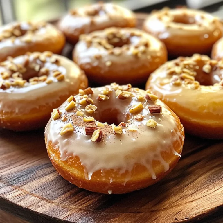 To make these tasty apple cider glazed donuts, you need a few key ingredients. Here’s the list: - 2 cups all-purpose flour - 1 cup apple cider - 1/2 cup granulated sugar - 1/4 cup brown sugar, packed - 1 teaspoon baking powder - 1/2 teaspoon baking soda - 1 teaspoon ground cinnamon - 1/2 teaspoon ground nutmeg - 1/2 teaspoon salt - 1/4 cup unsalted butter, melted - 2 large eggs - 1 teaspoon vanilla extract - 1 cup powdered sugar - 2 tablespoons milk (or apple cider for an extra twist) Each ingredient plays a role. The flour gives structure. The apple cider adds flavor and moisture. Both sugars sweeten the donuts. Baking powder and baking soda help them rise. Cinnamon and nutmeg give a warm, cozy taste. Salt balances the flavors. Butter adds richness, while eggs provide moisture and help bind. Lastly, vanilla extract enhances the taste, and powdered sugar makes the glaze sweet and smooth. With this list, you’re ready to create a delightful treat. Enjoy the process and the delicious smell that fills your kitchen! First, you need to preheat your oven to 350°F (175°C). This helps the donuts cook evenly. While the oven heats, grease a donut pan with cooking spray. This step keeps the donuts from sticking and makes them easy to remove later. Now, grab a medium saucepan. Pour in 1 cup of apple cider. Heat it over medium heat until it reduces by half. This should take about 15 to 20 minutes. Stir it occasionally and keep an eye on it. After it reduces, let it cool slightly before using. In a large mixing bowl, add the dry ingredients. Combine 2 cups of all-purpose flour, 1/2 cup of granulated sugar, and 1/4 cup of packed brown sugar. Then, add 1 teaspoon of baking powder, 1/2 teaspoon of baking soda, 1 teaspoon of ground cinnamon, 1/2 teaspoon of ground nutmeg, and 1/2 teaspoon of salt. Whisk these together well to mix. In another bowl, melt 1/4 cup of unsalted butter. Let it cool a bit. Add 2 large eggs, the reduced apple cider, and 1 teaspoon of vanilla extract. Whisk these ingredients until smooth and well combined. Now, pour the wet mixture into the dry ingredients. Mix gently until they just combine. Be careful not to overmix, or your donuts may turn out dense. Next, transfer the batter into a piping bag or a zip-top bag with the corner snipped. Fill each donut mold halfway with the batter. Place the filled donut pan in the oven and bake for 10 to 12 minutes. Check for doneness by inserting a toothpick. If it comes out clean, the donuts are ready. Remove them from the oven and let them cool in the pan for about 5 minutes. After that, transfer them to a wire rack to cool completely. While the donuts cool, prepare the glaze. In a small bowl, combine 1 cup of powdered sugar with 2 tablespoons of milk or more apple cider. Mix until smooth. Once the donuts are cool, dip them into the glaze. Make sure they are well coated. Place the glazed donuts back on the wire rack to set. Enjoy your delicious treats! To make soft donuts, avoid overmixing the batter. Mix just until you see no dry flour. This keeps the donuts light and airy. After baking, let the donuts cool in the pan for five minutes. Then, transfer them to a wire rack to cool completely. This helps prevent soggy bottoms. You can spice up your donuts with warm flavors. Add a pinch of nutmeg or a dash of vanilla extract. These small changes create a deeper taste profile. For the glaze, try using apple cider instead of milk. This adds a sweet touch and keeps the apple flavor strong. For a beautiful display, arrange donuts on a colorful platter. Sprinkle a little cinnamon on top for extra flair. You can also add chopped nuts for crunch. Drizzling extra glaze over the donuts makes them look even more tempting. {{image_2}} To make apple cider cinnamon sugar donuts, change the glaze. Instead of the sweet glaze, mix sugar and cinnamon. Use about 1/2 cup of granulated sugar and 1 tablespoon of cinnamon. After baking, toss each donut in the sugar mix. This gives them a crunchy, sweet finish. You can also add a dash of nutmeg for extra flavor. If you want vegan apple cider donuts, you can easily swap out eggs and butter. For eggs, use 1/4 cup of applesauce per egg. For butter, use 1/4 cup of coconut oil or vegan butter. This keeps the texture moist and tasty. You should still follow the same baking steps for the best results. For gluten-free apple cider donuts, use gluten-free flour blends. Look for blends that have xanthan gum for better texture. You can use almond flour or rice flour too, but they will change the taste. Follow the same mixing and baking steps to get delicious results. Always check that your other ingredients are also gluten-free. To keep your apple cider glazed donuts fresh, use an airtight container. Place parchment paper between layers to avoid sticking. Store them at room temperature for up to three days. If you want to keep them longer, consider refrigerating them. Just make sure to seal them well to prevent drying out. Freezing these donuts is simple. Wrap each donut in plastic wrap. Then, place them in a freezer bag. Be sure to remove as much air as possible. They will stay fresh for about three months. To reheat, simply take a donut out and let it thaw at room temperature. You can warm it in the microwave for about 10-15 seconds if you want that fresh-baked taste. These delicious donuts last for about three days at room temperature. If you store them in the fridge, they can last up to a week. Freezing extends their life to around three months. Always check for signs of spoilage before eating. Keeping them stored properly helps maintain their great flavor and texture. To make apple cider, start with fresh apples. Choose a mix of sweet and tart apples for flavor. Wash and chop the apples without peeling. Place them in a large pot and add water until covered. Simmer for about an hour. Mash the apples to release the juice. Strain the mixture through a cheesecloth or fine sieve. This gives you fresh, delicious cider. Yes, you can use store-bought apple cider. It saves time and still tastes great in these donuts. Look for unfiltered cider for the best flavor. Avoid clear apple juice, as it lacks the rich taste of cider. Dense donuts can happen for a few reasons. First, check if you overmixed the batter. Mix just until combined. Second, ensure your baking powder and baking soda are fresh. Old leavening agents can fail to rise. Lastly, be careful with flour measurement. Too much flour leads to a thick batter. You can make these donuts in advance! Bake them and let them cool completely. Store them in an airtight container at room temperature. They stay fresh for about three days. For longer storage, freeze them after cooling. When ready to eat, thaw and glaze as needed. We explored the essential ingredients and step-by-step instructions to create delicious apple cider donuts. We discussed tips for the perfect texture, flavor, and fun variations for different diets. You learned how to store and freeze these treats for later enjoyment. With these techniques and ideas, you can make delightful donuts at home. Enjoy the process, experiment, and share these treats with friends and family. Happy baking!