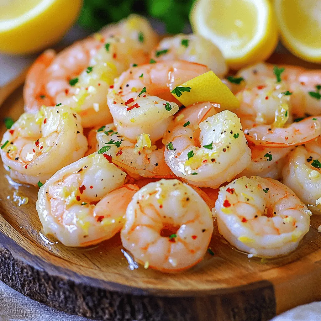 - 1 lb large shrimp, peeled and deveined - 4 cloves garlic, minced - 3 tablespoons olive oil - Juice of 1 lemon - Zest of 1 lemon - 1 teaspoon crushed red pepper flakes (optional) - Salt and pepper to taste - Fresh parsley, chopped, for garnish Gathering the right ingredients is key to making Air Fryer Garlic Lemon Shrimp. First, you need shrimp. I prefer large shrimp since they have a nice bite. Peel and devein them before cooking. Next, take four cloves of garlic and mince them finely. Garlic adds a rich flavor that blends well with shrimp. You will also need olive oil. Three tablespoons will keep the shrimp moist and flavorful. For that zesty kick, use the juice and zest of one lemon. This brightens the dish and makes it fresh. If you like some heat, add crushed red pepper flakes. It’s optional, but I think it adds great flavor. Finally, season with salt and pepper to your taste. Fresh parsley is important too. It adds color and a fresh taste when you garnish the dish. Make sure you have everything ready. This dish comes together quickly, and having all your ingredients prepped will make it easier to cook. - In a large bowl, combine: - 3 tablespoons olive oil - 4 cloves garlic, minced - Juice of 1 lemon - Zest of 1 lemon - 1 teaspoon crushed red pepper flakes (optional) - Salt and pepper to taste - Whisk these ingredients until fully mixed. This mix gives great flavor to the shrimp. - Add 1 pound of peeled and deveined shrimp to the marinade. - Toss the shrimp to coat them well. - Let them marinate for 15 minutes. This helps them soak up all the tasty flavors. - Preheat your air fryer to 400°F (200°C) for about 5 minutes. - Arrange the shrimp in a single layer in the air fryer basket. This helps them cook evenly. - Cook the shrimp for 6-8 minutes. Shake the basket halfway through. The shrimp should turn pink and look opaque when done. This method makes sure you get shrimp that are juicy and full of flavor. Enjoy the wonderful taste of garlic and lemon in every bite! - Use fresh shrimp for best flavor. Fresh shrimp makes a big difference. - Do not overcrowd the air fryer basket. This helps the shrimp cook evenly. - Serve with lemon wedges for added flavor. Squeezing lemon enhances the taste. - Pair with a side salad or rice. This makes a balanced meal. - Adjust cooking time based on shrimp size. Larger shrimp may need more time. - Keep an eye on shrimp to avoid overcooking. Watch for that perfect pink color. {{image_2}} You can change the taste of your shrimp dish easily. Add herbs like thyme or oregano for a twist. These herbs bring a fresh and earthy flavor. You can also try substituting lime juice for lemon. Lime gives a nice zing and pairs well with shrimp. Adding veggies can make this dish a full meal. Try including bell peppers or asparagus in the air fryer. Cut them into bite-sized pieces for even cooking. This adds color and nutrients, and it makes your meal more filling. Want some heat? You can increase the crushed red pepper for more spice. If you like it extra hot, add a dash of hot sauce in the marinade. This will give your shrimp a nice kick and wake up your taste buds. Store any leftovers in an airtight container. This keeps the shrimp fresh. You can keep it in the refrigerator for up to 2 days. If you want to save some for later, freeze the cooked shrimp. Use a freezer-safe bag for this. You can store them for up to 2 months. To eat, thaw overnight in the refrigerator before reheating. To reheat, use the air fryer at 350°F (175°C). Heat for about 3-4 minutes. This helps maintain the shrimp's tender texture. Avoid using the microwave. It can make the shrimp rubbery and tough. Yes, just thaw them completely before marinating. Frozen shrimp can work well in this dish. To thaw, place them in the fridge overnight or run them under cold water. Make sure they dry well before you marinate them. This helps the flavors stick better. They should turn pink and opaque. When shrimp cook, they change color. Look for a bright pink hue and a firm texture. They also curl slightly as they cook. If your shrimp look gray or translucent, keep cooking them. You can sauté the shrimp in a pan or bake them in the oven as an alternative. For sautéing, heat oil in a skillet over medium heat. Cook the shrimp for about 3-4 minutes on each side. If baking, spread them on a sheet pan and bake at 400°F for 8-10 minutes. Both methods will give you tasty shrimp! This blog post shared a simple recipe for cooking shrimp in an air fryer. We covered key ingredients, step-by-step instructions, and cooking tips. Using fresh shrimp and seasoning well makes a big difference in taste. Remember, you can vary flavors or add veggies for a complete meal. Store leftovers properly to keep them fresh. Enjoy this easy dish and feel confident trying the different options to make it your own!