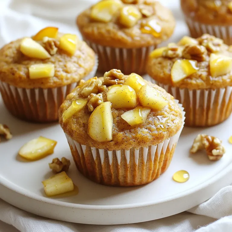 To make these tasty apple cinnamon protein muffins, gather these simple ingredients: - 1 cup whole wheat flour - 1 cup rolled oats - 1/2 cup almond flour - 1/2 cup vanilla protein powder - 1 tablespoon baking powder - 1 teaspoon ground cinnamon - 1/2 teaspoon salt - 2 large eggs - 1/4 cup honey or maple syrup - 1 cup unsweetened applesauce - 1/2 cup unsweetened almond milk - 1 teaspoon vanilla extract - 1 large apple, peeled and diced (I prefer Granny Smith) - Optional: 1/4 cup chopped walnuts or pecans These muffins are not just delicious; they are also healthy! Each muffin provides a good mix of protein, fiber, and healthy fats. Here’s a quick breakdown: - Calories: About 150 per muffin - Protein: 6 grams - Fiber: 4 grams - Sugars: 5 grams (from natural sources) - Healthy fats: 4 grams (with nuts) These numbers can change based on the exact brands of ingredients you use. You can easily adjust these muffins to fit different diets. Here are some ideas: - Gluten-Free: Use gluten-free flour blends instead of whole wheat flour. - Vegan: Replace the eggs with flax eggs (1 tablespoon ground flaxseed + 2.5 tablespoons water per egg). - Nut-Free: Omit almond flour and use more whole wheat flour or oats. - Lower Sugar: Use less honey or maple syrup, or substitute with a sugar-free sweetener. These substitutions help you enjoy the muffins while catering to your dietary needs. Feel free to mix and match! Start by preheating your oven to 350°F (175°C). This step is key for even baking. Line a muffin tin with paper liners or grease it lightly. In a large bowl, mix these dry ingredients: - 1 cup whole wheat flour - 1 cup rolled oats - 1/2 cup almond flour - 1/2 cup vanilla protein powder - 1 tablespoon baking powder - 1 teaspoon ground cinnamon - 1/2 teaspoon salt Whisk these together until they blend well. In another bowl, whisk together the wet ingredients: - 2 large eggs - 1/4 cup honey or maple syrup - 1 cup unsweetened applesauce - 1/2 cup unsweetened almond milk - 1 teaspoon vanilla extract Mix them until smooth. Now, pour the wet mix into the dry mix. Stir gently until combined but don’t overmix. Fold in 1 large apple, peeled and diced, and nuts if you want. This will add a nice crunch. Now, divide the batter evenly among the muffin cups. Fill each cup about 2/3 full. This helps them rise perfectly. Place the muffin tin in the oven and bake for 20-25 minutes. Check for doneness by inserting a toothpick into the center. It should come out clean. Once baked, let the muffins cool in the tin for about 5 minutes. After that, transfer them to a wire rack to cool completely. You can serve these muffins warm or at room temperature. For a fancy touch, drizzle a little extra honey on top or sprinkle with powdered sugar. If you have leftovers, store them in an airtight container for up to three days. Enjoy your healthy treat! To bake the best apple cinnamon protein muffins, follow these tips: - Preheat the oven: Always preheat to 350°F (175°C). This helps muffins rise well. - Use fresh ingredients: Fresh baking powder and spices boost flavor and texture. - Don't overmix: Stir the batter until just combined. Overmixing makes muffins tough. - Fill muffin cups properly: Fill each cup about 2/3 full. This allows room to rise. - Check for doneness: Insert a toothpick. If it comes out clean, the muffins are ready. Accurate measurements matter for great muffins. Here’s how to do it right: - Use dry measuring cups: For flour and oats, scoop and level off with a knife. - Use liquid measuring cups: For almond milk and applesauce, pour until the meniscus is at the line. - Weigh ingredients: If you have a kitchen scale, it gives the best results. - Sift dry ingredients: Sifting helps to aerate and remove lumps from the flour. To keep your muffins fresh, follow these storage tips: - Store in an airtight container: This keeps them moist for up to three days. - Cool completely before storing: This prevents condensation from making muffins soggy. - Reheat in the microwave: Warm muffins for 10-15 seconds for a fresh taste. - Freeze for longer storage: Place muffins in a freezer bag. They can last for up to three months. {{image_2}} You can change the flavor of these muffins easily. Try adding different fruits. Blueberries or bananas work well. You can also use pears for a sweet twist. Each fruit gives a new taste and keeps it fun. If you need gluten-free muffins, swap the whole wheat flour. Use a gluten-free flour blend instead. Almond flour can also help keep the texture nice. Make sure all your other ingredients, like oats, are gluten-free too. Want to make these muffins even better? Add-ins can boost flavor and texture. You can mix in chocolate chips for a sweet treat. Seeds like chia or flax can add crunch and nutrition. Try adding nuts too. Walnuts or pecans give a great crunch. After you bake the apple cinnamon protein muffins, let them cool. Place the muffins in an airtight container. This keeps them fresh. You can store them at room temperature for up to three days. If you want to keep them longer, refrigeration is a good option. Just remember to wrap them well to avoid drying out. Freezing is a smart way to enjoy these muffins later. To freeze, allow the muffins to cool completely. Then, wrap each muffin tightly in plastic wrap. Place them in a freezer bag or an airtight container. They will stay good for about three months. When you are ready to eat, take a muffin out and let it thaw at room temperature. You can also warm it in the microwave for about 20 seconds. The shelf life of apple cinnamon protein muffins depends on how you store them. At room temperature, they last for three days. If refrigerated, they can last about a week. In the freezer, they can stay fresh for three months. Always check for any signs of spoilage before enjoying. Yes, you can use any protein powder you like. Whey, pea, or soy protein work well. Just keep in mind that each type has a unique flavor and texture. If you use a flavored powder, it may change the taste of the muffins. You might need to adjust the sugar, too. To make these muffins vegan, replace the eggs with flax eggs. Mix one tablespoon of ground flaxseed with three tablespoons of water. Let it sit for about five minutes to thicken. Use maple syrup instead of honey for sweetness. These swaps keep the muffins tasty and healthy. Yes, you can substitute applesauce with mashed banana or pumpkin puree. Both options add moisture and flavor. If you choose banana, the muffins will have a slight banana taste. Pumpkin adds a warm spice flavor. Adjust any sweeteners as needed based on your choice. In this post, we covered everything you need to know about making delicious muffins. We explored ingredients, step-by-step instructions, and tips for perfect baking. Remember to experiment with flavor variations and substitutions to meet your needs. Muffins are versatile and can fit any diet. Store them well for the best taste. Enjoy your baking journey and make muffins that delight your taste buds!