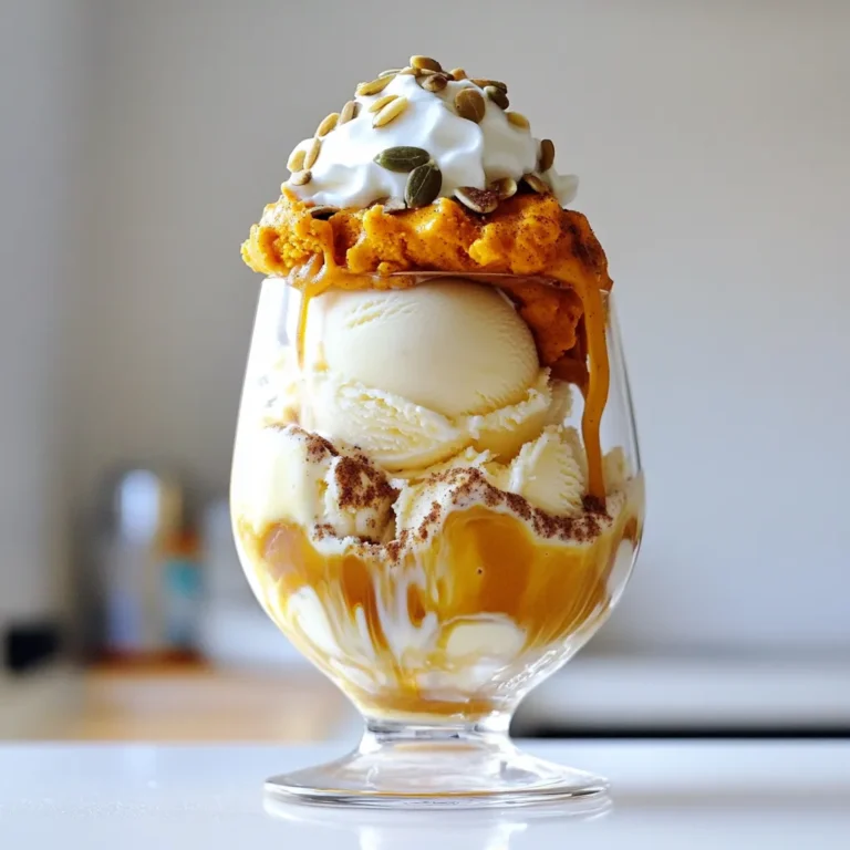 To make your Pumpkin Spice Affogato, you'll need these simple items: - 2 cups brewed espresso or strong coffee - 1 cup pumpkin puree - 1 cup vanilla ice cream - 2 tablespoons brown sugar - 1 teaspoon pumpkin pie spice - Whipped cream, for garnish - Toasted pumpkin seeds, for garnish These ingredients come together to make a tasty treat. The espresso or coffee gives a rich base, while pumpkin adds warmth and flavor. If you do not have some ingredients, here are easy swaps: - Espresso: You can use strong brewed coffee instead. - Pumpkin Puree: If you can't find pumpkin puree, use sweet potato puree. - Brown Sugar: White sugar or maple syrup works well too. - Vanilla Ice Cream: Try cinnamon or caramel ice cream for a twist. Feel free to mix things up based on what you have! Adding toppings can enhance the flavor and look of your affogato: - Whipped cream adds creaminess and a nice touch on top. - Toasted pumpkin seeds give a crunchy texture. - A sprinkle of cinnamon or nutmeg boosts the fall vibe. - Chocolate shavings can add a sweet element. These garnishes not only make your dish pretty but also add layers of flavor! Start by gathering your ingredients. You will need pumpkin puree, brown sugar, and pumpkin pie spice. In a small saucepan, mix these three ingredients over medium-low heat. Stir them constantly for about 3 to 4 minutes. The key is to heat until the sugar dissolves fully. Once done, remove the pan from the heat and set it aside. This mixture will add warmth and flavor to your affogato. Next, brew your coffee or espresso. Aim for 2 cups of strong brew. If you have an espresso machine, use it for a rich flavor. If not, a strong coffee will work well too. After brewing, let your coffee cool slightly. This step ensures that it won’t melt the ice cream too quickly. Now for the fun part: assembly! Grab your serving glasses or bowls. Place one scoop of vanilla ice cream in each glass. Pour the warm pumpkin mixture evenly over the ice cream. Then, slowly pour the hot coffee or espresso over the pumpkin ice cream. This will create a lovely contrast between hot and cold. Finally, add a dollop of whipped cream on top. Sprinkle toasted pumpkin seeds for crunch. Serve immediately and enjoy the cozy flavor! To get the best flavor, mix the pumpkin puree with brown sugar and spice. Heat this mix well but don’t let it boil. The warm pumpkin will blend nicely with the cold ice cream. This contrast creates a rich taste. Keep tasting as you go. You can add more spice or sugar if you want. Use strong coffee or espresso for this recipe. A dark roast works best. It gives a bold flavor that pairs well with pumpkin. If you want a smoother taste, try a medium roast. Experiment with flavored coffees too. A little cinnamon or nutmeg can add a fun twist. Serve the pumpkin spice affogato right away. The ice cream needs to stay cold while the coffee is hot. Pour the warm pumpkin mix over the ice cream first. Then, drizzle the hot coffee on top. This method keeps the ice cream from melting too fast. Enjoy the mix of warm and cool flavors! {{image_2}} You can make a vegan version of pumpkin spice affogato. Use coconut milk ice cream instead of vanilla ice cream. This choice keeps the treat creamy and rich. For the pumpkin mixture, stick to the same ingredients. Just ensure the brown sugar is vegan. This way, you can enjoy the flavors without dairy. If you're looking for dairy-free options, try almond or oat milk ice cream. These ice creams offer great texture and flavor. You can also use cashew-based ice cream. It has a smooth finish that works well with pumpkin spice. Just follow the same steps in the recipe to assemble your treat. Want to spice things up? Add extra flavors like cinnamon or nutmeg. Try mixing a pinch of these spices into the pumpkin mixture. You can also sprinkle them on top with the whipped cream. This adds a cozy twist to your affogato. Another option is to use flavored coffee. A pumpkin spice or hazelnut brew can enhance the drink. Feel free to play around with your favorite flavors! To store leftover pumpkin mixture, pour it into an airtight container. Seal it tight to keep air out. Place it in the fridge. It stays fresh for up to five days. You can also freeze it. Use freezer-safe bags or containers. It will last for up to three months. Just remember to label it with the date. Keep ice cream in its original container. Make sure the lid is on tight. If you use a different container, choose one that is airtight. Store it in the coldest part of your freezer. This helps prevent ice crystals from forming. Ice cream can last for about two months but tastes best fresh. When you are ready to use the pumpkin mixture, heat it slowly. Use a small saucepan over low heat. Stir it gently until warm. If it gets too thick, add a splash of water or milk. Serve the warm mixture over ice cream right away for the best taste. Enjoy the warm and cold blend! Affogato is a simple Italian dessert. It usually combines ice cream and espresso. The hot espresso pours over the cold ice cream, making it melt. This mix of hot and cold creates a unique taste. In this pumpkin spice version, we add pumpkin puree and spices. The flavors blend nicely, giving you a cozy fall treat. You can prepare some parts ahead. Make the pumpkin mixture and store it in the fridge. Just keep it in an airtight container. Brew your coffee fresh when you're ready to serve. Ice cream should be kept in the freezer until you need it. This way, your affogato stays fresh and tasty. If you can't find pumpkin puree, use butternut squash puree instead. It has a similar flavor and texture. You can also try sweet potato puree for a different taste. Just ensure the puree is smooth for the best results. This blog post covered how to make a delicious Pumpkin Spice Affogato. We looked at ingredients, substitutions, and garnishes to enhance your dish. I shared step-by-step instructions for preparation, brewing coffee, and assembling your affogato. You also learned tips for flavor balance and temperature. Variations include vegan and dairy-free options. Finally, I explained how to store leftovers and answered common questions. Now, you can enjoy a tasty treat any time and impress your friends.