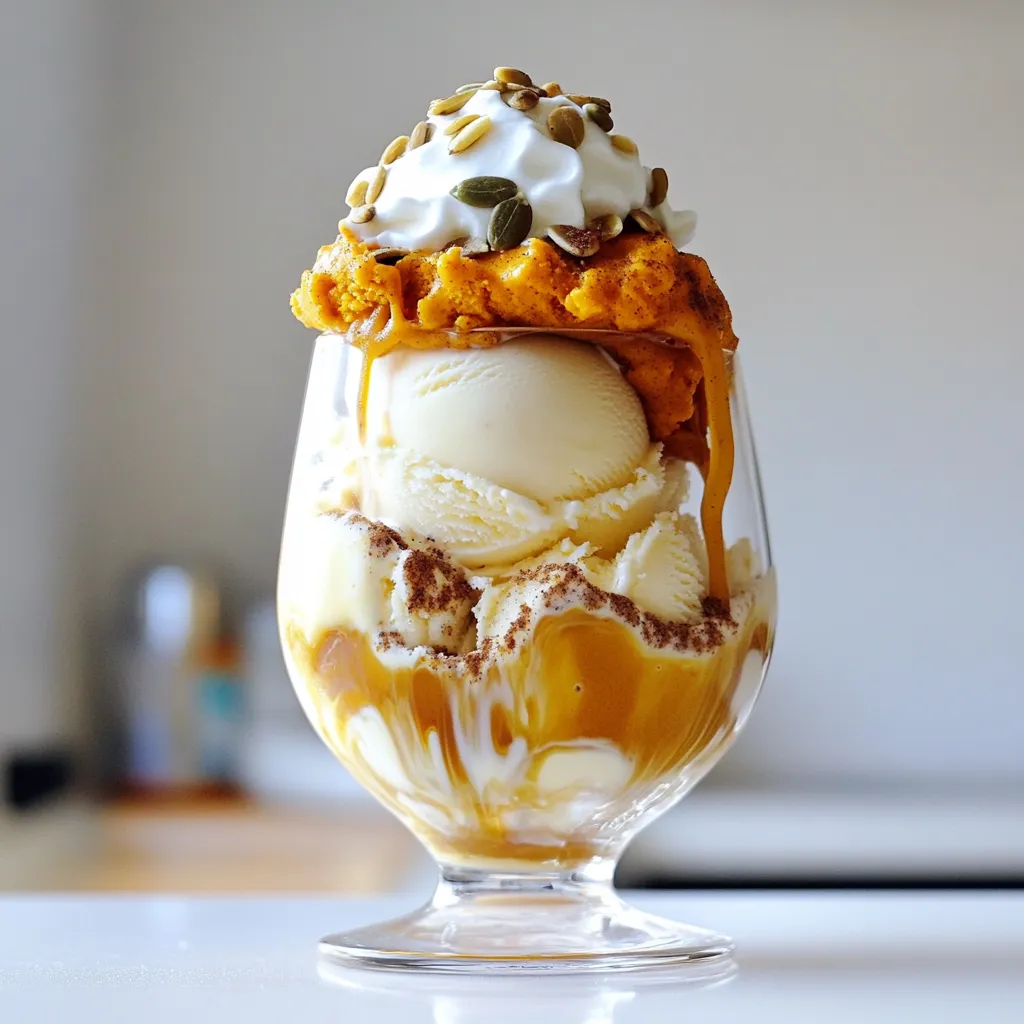 To make your Pumpkin Spice Affogato, you'll need these simple items: - 2 cups brewed espresso or strong coffee - 1 cup pumpkin puree - 1 cup vanilla ice cream - 2 tablespoons brown sugar - 1 teaspoon pumpkin pie spice - Whipped cream, for garnish - Toasted pumpkin seeds, for garnish These ingredients come together to make a tasty treat. The espresso or coffee gives a rich base, while pumpkin adds warmth and flavor. If you do not have some ingredients, here are easy swaps: - Espresso: You can use strong brewed coffee instead. - Pumpkin Puree: If you can't find pumpkin puree, use sweet potato puree. - Brown Sugar: White sugar or maple syrup works well too. - Vanilla Ice Cream: Try cinnamon or caramel ice cream for a twist. Feel free to mix things up based on what you have! Adding toppings can enhance the flavor and look of your affogato: - Whipped cream adds creaminess and a nice touch on top. - Toasted pumpkin seeds give a crunchy texture. - A sprinkle of cinnamon or nutmeg boosts the fall vibe. - Chocolate shavings can add a sweet element. These garnishes not only make your dish pretty but also add layers of flavor! Start by gathering your ingredients. You will need pumpkin puree, brown sugar, and pumpkin pie spice. In a small saucepan, mix these three ingredients over medium-low heat. Stir them constantly for about 3 to 4 minutes. The key is to heat until the sugar dissolves fully. Once done, remove the pan from the heat and set it aside. This mixture will add warmth and flavor to your affogato. Next, brew your coffee or espresso. Aim for 2 cups of strong brew. If you have an espresso machine, use it for a rich flavor. If not, a strong coffee will work well too. After brewing, let your coffee cool slightly. This step ensures that it won’t melt the ice cream too quickly. Now for the fun part: assembly! Grab your serving glasses or bowls. Place one scoop of vanilla ice cream in each glass. Pour the warm pumpkin mixture evenly over the ice cream. Then, slowly pour the hot coffee or espresso over the pumpkin ice cream. This will create a lovely contrast between hot and cold. Finally, add a dollop of whipped cream on top. Sprinkle toasted pumpkin seeds for crunch. Serve immediately and enjoy the cozy flavor! To get the best flavor, mix the pumpkin puree with brown sugar and spice. Heat this mix well but don’t let it boil. The warm pumpkin will blend nicely with the cold ice cream. This contrast creates a rich taste. Keep tasting as you go. You can add more spice or sugar if you want. Use strong coffee or espresso for this recipe. A dark roast works best. It gives a bold flavor that pairs well with pumpkin. If you want a smoother taste, try a medium roast. Experiment with flavored coffees too. A little cinnamon or nutmeg can add a fun twist. Serve the pumpkin spice affogato right away. The ice cream needs to stay cold while the coffee is hot. Pour the warm pumpkin mix over the ice cream first. Then, drizzle the hot coffee on top. This method keeps the ice cream from melting too fast. Enjoy the mix of warm and cool flavors! {{image_2}} You can make a vegan version of pumpkin spice affogato. Use coconut milk ice cream instead of vanilla ice cream. This choice keeps the treat creamy and rich. For the pumpkin mixture, stick to the same ingredients. Just ensure the brown sugar is vegan. This way, you can enjoy the flavors without dairy. If you're looking for dairy-free options, try almond or oat milk ice cream. These ice creams offer great texture and flavor. You can also use cashew-based ice cream. It has a smooth finish that works well with pumpkin spice. Just follow the same steps in the recipe to assemble your treat. Want to spice things up? Add extra flavors like cinnamon or nutmeg. Try mixing a pinch of these spices into the pumpkin mixture. You can also sprinkle them on top with the whipped cream. This adds a cozy twist to your affogato. Another option is to use flavored coffee. A pumpkin spice or hazelnut brew can enhance the drink. Feel free to play around with your favorite flavors! To store leftover pumpkin mixture, pour it into an airtight container. Seal it tight to keep air out. Place it in the fridge. It stays fresh for up to five days. You can also freeze it. Use freezer-safe bags or containers. It will last for up to three months. Just remember to label it with the date. Keep ice cream in its original container. Make sure the lid is on tight. If you use a different container, choose one that is airtight. Store it in the coldest part of your freezer. This helps prevent ice crystals from forming. Ice cream can last for about two months but tastes best fresh. When you are ready to use the pumpkin mixture, heat it slowly. Use a small saucepan over low heat. Stir it gently until warm. If it gets too thick, add a splash of water or milk. Serve the warm mixture over ice cream right away for the best taste. Enjoy the warm and cold blend! Affogato is a simple Italian dessert. It usually combines ice cream and espresso. The hot espresso pours over the cold ice cream, making it melt. This mix of hot and cold creates a unique taste. In this pumpkin spice version, we add pumpkin puree and spices. The flavors blend nicely, giving you a cozy fall treat. You can prepare some parts ahead. Make the pumpkin mixture and store it in the fridge. Just keep it in an airtight container. Brew your coffee fresh when you're ready to serve. Ice cream should be kept in the freezer until you need it. This way, your affogato stays fresh and tasty. If you can't find pumpkin puree, use butternut squash puree instead. It has a similar flavor and texture. You can also try sweet potato puree for a different taste. Just ensure the puree is smooth for the best results. This blog post covered how to make a delicious Pumpkin Spice Affogato. We looked at ingredients, substitutions, and garnishes to enhance your dish. I shared step-by-step instructions for preparation, brewing coffee, and assembling your affogato. You also learned tips for flavor balance and temperature. Variations include vegan and dairy-free options. Finally, I explained how to store leftovers and answered common questions. Now, you can enjoy a tasty treat any time and impress your friends.