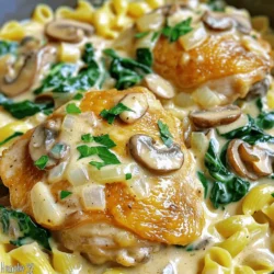 - 4 boneless, skinless chicken thighs - 1 tablespoon olive oil - 1 medium onion, finely chopped - 3 cloves garlic, minced - 8 oz (225 g) mushrooms, sliced (button or cremini) - 1 cup chicken broth - 1 cup heavy cream - 1 teaspoon dried thyme - 1 teaspoon dried Italian herbs - Salt and pepper to taste - Fresh parsley, chopped (for garnish) - 1 cup spinach (optional) - 1 cup cooked pasta or rice (optional, for serving) - Large pot or Dutch oven - Wooden spoon or spatula - Knife and cutting board - Measuring cups and spoons - Serving plates The key to this dish lies in the ingredients. Chicken thighs give you juicy meat, while garlic and mushrooms add rich flavors. Don't skip the heavy cream; it makes the sauce creamy and smooth. You can add cooked pasta or rice for a complete meal. If you want to boost nutrition, toss in spinach. The right equipment ensures a smooth cooking process. A large pot or Dutch oven helps you cook everything in one place. Keep a wooden spoon handy to stir and mix your ingredients well. Gather all your ingredients to make cooking easy. You need chicken thighs, olive oil, onion, garlic, mushrooms, chicken broth, heavy cream, thyme, Italian herbs, salt, and pepper. You can also use spinach and cooked pasta or rice for a complete meal. 1. Heat one tablespoon of olive oil in a large pot over medium-high heat. 2. Season four boneless, skinless chicken thighs with salt and pepper. 3. Add the chicken to the pot. Brown the chicken for about five to seven minutes. 4. Remove the chicken and set it aside on a plate. 5. In the same pot, add one finely chopped onion. Sauté for three to four minutes until soft. 6. Stir in three minced garlic cloves and eight ounces of sliced mushrooms. Cook for five minutes. 7. Pour in one cup of chicken broth, scraping the bottom for flavor. Bring to a simmer. 8. Lower the heat and add one cup of heavy cream, one teaspoon of dried thyme, and one teaspoon of Italian herbs. Mix well. 9. Return the chicken to the pot. Nestle it into the creamy sauce. 10. Cover the pot and cook for 15 to 20 minutes. The chicken should reach 165°F. 11. If desired, add one cup of spinach during the last five minutes. Stir until wilted. 12. Taste your dish and add more salt and pepper if needed. 13. Serve the creamy sauce over pasta or rice, and sprinkle fresh parsley on top. To check if the chicken is done, use a meat thermometer. Insert it into the thickest part of the thigh. The temperature should read 165°F. If you don’t have a thermometer, cut the chicken. The juices should run clear, and the meat should not be pink. Always make sure to check! To cook chicken thighs well, start by patting them dry. This helps them brown nicely. Season both sides with salt and pepper. Heat olive oil in your pot over medium-high heat. Add the chicken and let it sear for about 5-7 minutes. You want a golden color. Don’t rush this step; it builds flavor. Once done, set the chicken aside to keep it juicy. For a rich and creamy sauce, use heavy cream. After cooking the onions, garlic, and mushrooms, pour in the chicken broth. This adds depth. Then, lower the heat and add the cream slowly. Stir to mix well. Let it simmer for a few minutes. This helps the flavors blend and thicken. If you want an extra creamy texture, add more cream. To enhance flavor, try adding fresh herbs. Thyme and Italian herbs work great. Fresh parsley at the end adds color and brightness. You can also toss in some spinach for a pop of green. If you like heat, add a pinch of red pepper flakes. For a tangy twist, a squeeze of lemon juice brightens the dish. {{image_2}} You can switch the chicken for other meats. Try using boneless turkey thighs or chicken breasts. Both options cook well in this creamy sauce. If you prefer red meat, beef or pork can work too. Just remember to adjust cooking times to ensure all proteins reach the right temperature. For a vegetarian dish, replace the chicken with tofu or tempeh. Both absorb flavors well and add protein. You can also use chickpeas for a hearty option. For vegan, replace heavy cream with coconut milk or a nut-based cream. This will still give you that rich, creamy texture without dairy. While button and cremini mushrooms are great choices, feel free to experiment. Shiitake mushrooms add a unique, rich flavor. Portobello mushrooms give a meaty texture. You can even mix different types for a more complex taste. Just make sure to slice them evenly for consistent cooking. To keep your One-Pot Creamy Garlic Mushroom Chicken fresh, let it cool first. Place the chicken and sauce in an airtight container. You can store it in the fridge for up to three days. This way, it stays tasty and safe to eat. When you’re ready to enjoy leftovers, reheat them gently. You can use a microwave or a stovetop. If using a microwave, cover the dish and heat for 2-3 minutes. Stir halfway through to warm it evenly. For stovetop reheating, place the chicken in a skillet over low heat. Add a splash of chicken broth or cream to keep it creamy. Heat until it reaches your desired temperature. If you want to save some for later, freezing is a great option. Cool the chicken completely and place it in a freezer-safe container. It can last for up to two months in the freezer. When ready to eat, thaw it in the fridge overnight. Reheat as mentioned above. Avoid refreezing after thawing for the best taste and texture. Yes, you can use frozen chicken thighs. Just remember to thaw them first. Thawing helps cook them evenly. If you add them frozen, cooking time will increase. You might need an extra 10-15 minutes to ensure they cook through. You can use fresh herbs for a stronger flavor. Fresh thyme or rosemary work well. Basil and oregano also add a nice touch. If you don’t have dried Italian herbs, mix in your favorite spices. Think about adding paprika or dill for a twist. To make this dish gluten-free, use gluten-free chicken broth. Make sure your cream is also gluten-free. If you serve it with pasta, choose gluten-free pasta or use rice. Always check labels to ensure all ingredients are safe for your needs. The blog explains how to make a tasty dish using various ingredients and steps. You learned about essential items and optional choices, plus tips for cooking chicken perfectly. I shared ideas for flavor and variations to keep it interesting. Finally, you found storage tips and answers to common questions. Cooking should be fun and easy. Now, you have the tools to create your own delicious meals!