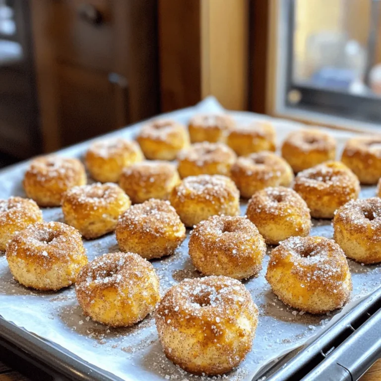 To make delicious Air Fryer Cinnamon Sugar Pretzel Bites, gather these key ingredients: - 1 cup warm water (around 110°F) - 2 tablespoons granulated sugar - 2 ¼ teaspoons active dry yeast (1 packet) - 3 cups all-purpose flour - 1 teaspoon salt - ½ cup baking soda - ½ cup unsalted butter, melted - ½ cup granulated sugar (for coating) - 1 tablespoon ground cinnamon - Coarse sea salt for sprinkling These ingredients create a soft dough and a sweet topping that makes each bite delightful. While the basic recipe shines, you can play with flavors. Here are some options: - Add vanilla extract for a sweet aroma. - Mix in a pinch of nutmeg for warmth. - Try different sugars, like brown sugar, for a deeper flavor. These additions can elevate your pretzel bites and impress your guests. Having the right tools makes cooking easier and more fun. Here’s what you’ll need: - Large mixing bowl - Measuring cups and spoons - Parchment paper - Air fryer - Rolling pin - Baking sheet With these tools, you'll prepare your pretzel bites with ease and enjoy the cooking process! First, grab a large mixing bowl. Pour in 1 cup of warm water. Make sure it is around 110°F. Add 2 tablespoons of sugar on top. Then, sprinkle in 2 ¼ teaspoons of active dry yeast. Let it sit for 5 to 10 minutes. Watch for it to get frothy, which means the yeast is alive. Next, add 3 cups of all-purpose flour and 1 teaspoon of salt to the yeast mix. Stir until a dough forms. Knead the dough on a floured surface for about 5 minutes. You want it to be smooth. Then, place the dough in an oiled bowl. Cover it with a clean towel. Let it rise in a warm place for 30 minutes. It should double in size. After the dough has risen, punch it down gently. Now, divide it into small pieces, about 1 inch each. Roll each piece into a small rope. Shape them into bite-sized knots. In a separate bowl, mix ½ cup of baking soda with 4 cups of hot water. This is your baking soda bath. Dip each pretzel bite into the bath for 10 to 15 seconds. Then, place them on a parchment-lined tray. Brush the tops with ½ cup of melted unsalted butter. In another bowl, mix ½ cup of granulated sugar and 1 tablespoon of ground cinnamon. Sprinkle this mix generously over the pretzel bites. Preheat your air fryer to 350°F (175°C). Load the pretzel bites into the basket in a single layer. Air fry them for 5 to 6 minutes. Look for them to be golden brown. If you have more, work in batches. Once cooked, take them out and sprinkle with coarse sea salt. Serve warm for the best taste. To make great pretzel bites, start with the right dough. Use 3 cups of all-purpose flour. Mix it well with warm water and yeast. The dough should feel soft but not sticky. Knead it for about 5 minutes until it’s smooth. If it feels too wet, add a bit more flour. If it’s too dry, add a little water. Let it rise in a warm spot. This helps it become fluffy. For a tasty coating, mix ½ cup of sugar with 1 tablespoon of cinnamon. After cooking, brush the pretzel bites with melted butter. This helps the cinnamon sugar stick well. Be generous when sprinkling the mixture on the warm pretzels. You want each bite to have a sweet flavor burst. This will make them even more delicious. To cook pretzel bites evenly, preheat the air fryer to 350°F. This step is important for crispy bites. Arrange the pretzel bites in a single layer. If you crowd them, they won’t cook evenly. Cook them for 5-6 minutes, checking for a golden color. If needed, work in batches. This way, every bite gets that perfect crunch. {{image_2}} You can make cheesy pretzel bites by adding cheese. Use shredded cheese like cheddar or mozzarella. After shaping the dough, place a small piece of cheese inside each bite before sealing. This gives you a gooey, cheesy center. Air fry them the same way, and enjoy a delicious twist! For a sweet treat, try chocolate-covered pretzel bites. After air frying, melt some chocolate chips in a bowl. Dip each warm pretzel bite into the melted chocolate. Let the chocolate set on a parchment-lined tray. This adds a rich, sweet flavor that pairs well with the cinnamon sugar. You can make gluten-free pretzel bites with a few changes. Use a gluten-free flour blend instead of all-purpose flour. Make sure the baking soda and yeast are also gluten-free. Follow the same steps as the original recipe. You will still get tasty bites that everyone can enjoy! To store leftover pretzel bites, place them in an airtight container. Make sure they cool down first. Store the container in the pantry for up to two days. If you want to keep them longer, the fridge is the best choice. They can last up to a week in the fridge. For the best taste, reheat pretzel bites in your air fryer. Set it to 350°F (175°C). Heat for about 3-4 minutes. This method helps restore their crispiness. You can also use an oven at the same temperature for 5-7 minutes. Avoid using a microwave, as it can make them soggy. You can freeze pretzel bites if you have too many. Let them cool completely first. Place them in a single layer on a baking sheet. Freeze for 1-2 hours until firm. After that, move them to a freezer bag. They can last up to 3 months in the freezer. To enjoy, simply thaw overnight in the fridge before reheating. Air fryer cinnamon sugar pretzel bites cook in just 5 to 6 minutes. This quick time allows you to enjoy warm, soft bites fast. Set your air fryer to 350°F (175°C) for the best results. Keep an eye on them to catch that perfect golden brown color. If you have a larger batch, air fry in batches to avoid overcrowding. Yes, you can use active dry yeast in this recipe. Just remember to activate it first. Mix it with warm water and sugar, and let it sit until frothy. This usually takes about 5 to 10 minutes. Instant yeast works faster and doesn’t need this step, but both types will give you tasty pretzel bites. These pretzel bites are great on their own, but you can elevate them. Try serving them with warm chocolate sauce for dipping. Creamy cheese dips also pair well. Another option is a sweet glaze made from powdered sugar and milk. These bites shine with any of these fun dips! Making Air Fryer Cinnamon Sugar Pretzel Bites is simple and fun. We covered all you need, from essential ingredients to tasty variations like cheesy or chocolate-covered bites. I also shared tips for perfect dough and even cooking. Remember, storing them well ensures you enjoy each bite later. Try these methods, and you will impress your friends and family. Get ready to enjoy fresh, warm pretzel bites any time!
