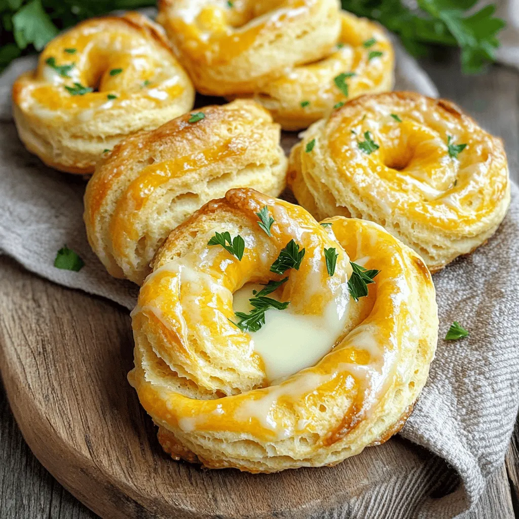 To make Cheddar Garlic Biscuit Twists, you need a few key ingredients. Here is a list to get you started: - 2 cups all-purpose flour - 1 tablespoon baking powder - 1/2 teaspoon salt - 1/4 teaspoon black pepper - 1/2 cup unsalted butter, cold and cubed - 1 cup shredded sharp cheddar cheese - 3/4 cup buttermilk - 2 tablespoons garlic powder These ingredients work together to create a rich, savory flavor. The sharp cheddar gives a nice kick, while the garlic powder adds a delightful aroma. Adding some optional ingredients can take your biscuit twists to the next level. Consider these: - 1/4 cup fresh parsley, chopped Fresh parsley not only brightens the flavor but also adds a pop of color. You can mix it into the dough or sprinkle it on top before baking. Having the right tools makes cooking easier. For this recipe, you will need: - A large mixing bowl - A pastry cutter or your fingers for mixing - A baking sheet lined with parchment paper - A rolling pin (optional, for shaping the dough) These tools will help you mix, shape, and bake your biscuit twists with ease. Happy cooking! Start by preheating your oven to 425°F (220°C). Line a baking sheet with parchment paper. In a large bowl, mix 2 cups of flour, 1 tablespoon of baking powder, 1/2 teaspoon of salt, and 1/4 teaspoon of black pepper. Make sure to mix these well. Next, add 1/2 cup of cold, cubed butter to your dry mix. Use your fingers or a pastry cutter to blend until it looks like coarse crumbs. This step makes your biscuits flaky. Now, stir in 1 cup of shredded sharp cheddar cheese and 2 tablespoons of garlic powder. Mix until evenly combined. Then, pour in 3/4 cup of buttermilk. Stir gently until just mixed. Be careful not to overwork the dough. Turn your dough onto a lightly floured surface. Pat it into a rectangle about 1 inch thick. Use a knife to cut the rectangle into strips, about 1 inch wide. Twist each strip several times to create a fun spiral shape. Lay them on your prepared baking sheet, leaving space between each twist. This allows them to puff up nicely. Brush the tops of your twists with 1/4 cup of melted butter. If you like, sprinkle some chopped fresh parsley on top for color and flavor. Bake in your preheated oven for 12-15 minutes. Watch for them to turn golden brown. Once done, take them out and let them cool for a few minutes. Serve these biscuit twists warm. They look great on a wooden board or in a rustic basket. You can drizzle more melted butter over the top for extra flavor. Enjoy! When making biscuit twists, avoid overworking the dough. This action makes the biscuits tough. Don't skip the cold butter. It is key for flaky layers. Also, ensure your baking powder is fresh. Old powder can lead to flat biscuits. Remember to cut the dough into even strips. This helps them bake evenly. To get fluffy biscuits, use cold ingredients. Keep your butter and buttermilk cold until you mix them in. Mix the dry ingredients well before adding the wet ones. This ensures even flavor throughout. When you shape the dough, handle it gently. Pat it out instead of rolling it to keep air pockets. For great color, brush the tops with melted butter before baking. This gives a golden finish. Bake at a high temperature, 425°F (220°C), for a nice rise. Keep an eye on them at the 12-minute mark. Remove them when they turn golden brown. Let them cool slightly before serving to enhance the texture. {{image_2}} If you want to change things up, swapping ingredients is easy. You can use gluten-free flour instead of all-purpose flour. This helps those with gluten issues enjoy the biscuit twists. If you want a vegan option, replace the butter with plant-based butter. For the buttermilk, mix one cup of plant milk with one tablespoon of vinegar. Let it sit for a few minutes to thicken. You can get creative and add fun flavors! Try mixing in some cooked bacon bits for a savory twist. Adding jalapeños gives a spicy kick. For a sweet touch, consider adding honey or a dash of cinnamon to the dough. You can also use different herbs, like rosemary or thyme, to change the taste. These biscuit twists are great alone, but they shine with the right pairings. Serve them with a bowl of warm soup, like tomato or potato leek, for a cozy meal. They also work well with dips, such as garlic aioli or creamy ranch. For a fun snack, try them with a side of marinara sauce. You can even enjoy them with a fresh salad to balance the richness. To keep your leftover biscuit twists fresh, place them in a sealed container. You can also wrap them in plastic wrap. Storing them this way helps maintain their softness. It’s best to keep them at room temperature for up to two days. If you need them to last longer, the fridge is a good option. To reheat your biscuit twists, preheat your oven to 350°F (175°C). Place the twists on a baking sheet. Heat them for about 5-7 minutes. This will make them warm and crispy again. If you like, brush a little melted butter on top for extra flavor. When stored properly, these biscuit twists last for about 2 days at room temperature. In the fridge, they can last up to a week. If you freeze them, they can stay good for about a month. Just remember to wrap them tightly to avoid freezer burn. Yes, you can use other cheeses! Try mozzarella or gouda for a milder taste. If you want a stronger flavor, use pepper jack or parmesan. Mixing cheeses can also add depth. Just make sure to keep the total cheese amount the same. To make these biscuit twists gluten-free, swap the all-purpose flour for a gluten-free blend. Look for one that works well for baking. You can also add a bit of xanthan gum to help with texture. Follow the same steps in the recipe for the best results. These biscuit twists go well with many dishes. Serve them alongside soups, like tomato or chicken noodle. They also pair nicely with salads or as a side to grilled meats. For a snack, enjoy them with dips or spreads like hummus or ranch. You learned how to make delicious cheddar garlic biscuit twists. We covered the key ingredients, steps, and useful tips for success. You can adjust this recipe to fit your needs, whether you want it gluten-free or have other flavors in mind. Remember, baking is all about practice. With each attempt, your biscuit twists will improve. Enjoy making and sharing them with friends and family!