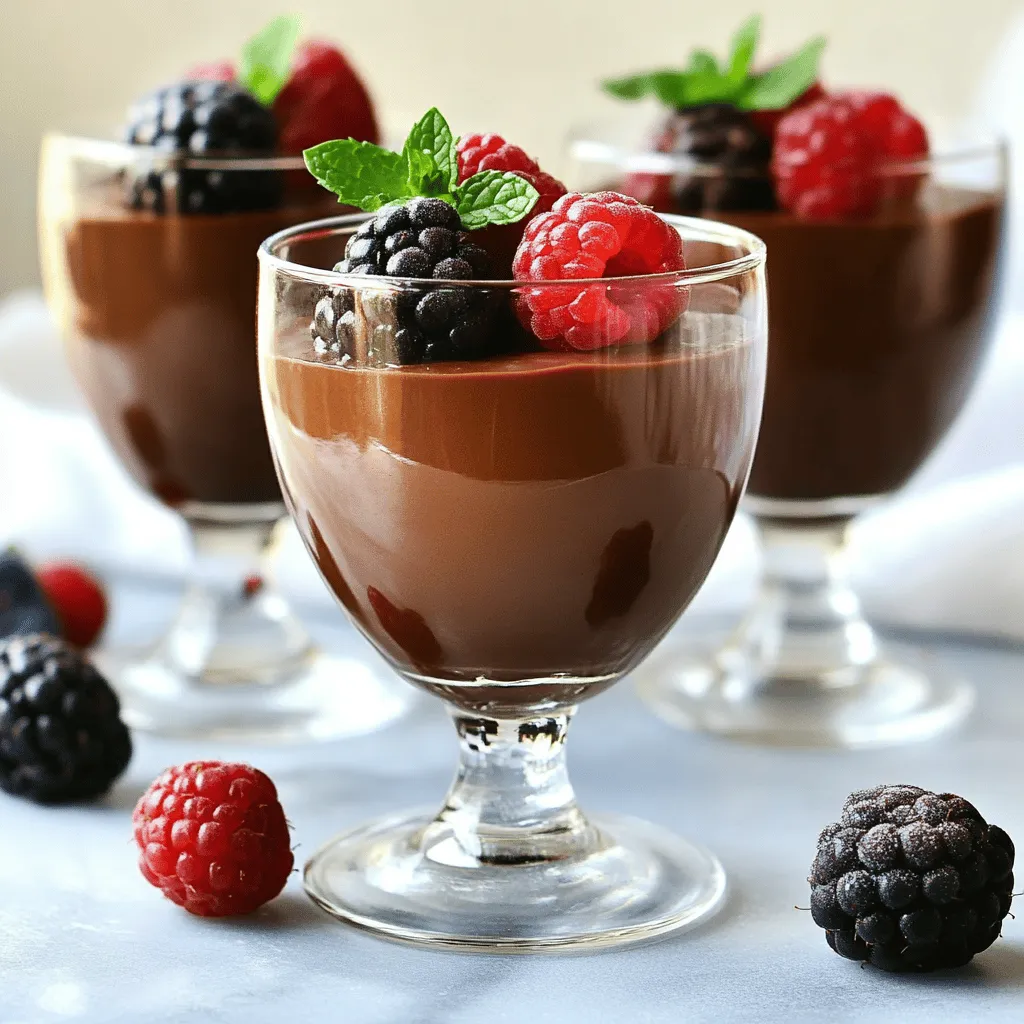 - 1 cup low-fat cottage cheese - 1/2 cup unsweetened cocoa powder - 1/4 cup honey or maple syrup - 2 tablespoons almond milk (or any milk of choice) - 1 teaspoon vanilla extract - 1/4 teaspoon salt - A pinch of cinnamon (optional) - Fresh berries and mint leaves for garnish (optional) 1. Low-fat cottage cheese: This is high in protein and helps build muscle. It also contains calcium for strong bones. 2. Unsweetened cocoa powder: Rich in antioxidants, cocoa helps improve heart health and boosts mood. 3. Honey or maple syrup: These natural sweeteners provide quick energy. They are better options than refined sugar. 4. Almond milk: A low-calorie milk that is dairy-free. It’s great for those who want fewer calories or are lactose intolerant. 5. Vanilla extract: This adds flavor without extra calories. It can also enhance the sweetness of the mousse. 6. Salt: A small amount boosts flavor and helps balance the sweetness. 7. Cinnamon: This spice adds warmth and may help with blood sugar control. 8. Fresh berries and mint leaves: These are not just pretty; they add vitamins and a fresh taste. - Cottage cheese: You can use Greek yogurt for a thicker texture. - Cocoa powder: Carob powder is a good swap if you want a different flavor. - Honey or maple syrup: Agave nectar works well for a vegan option. - Almond milk: Any milk, like oat or soy, can replace almond milk. - Cinnamon: Nutmeg or cardamom can add a new twist if you prefer. - Fresh berries: Use any fruit you like, such as sliced bananas or peaches. To start, gather all your ingredients. You will need one cup of low-fat cottage cheese, half a cup of unsweetened cocoa powder, a quarter cup of honey or maple syrup, two tablespoons of almond milk, one teaspoon of vanilla extract, a quarter teaspoon of salt, and a pinch of cinnamon if you like. 1. Place the cottage cheese in a blender or food processor. 2. Blend until it is smooth and creamy. This step helps get rid of any lumps. 3. Next, add the cocoa powder, honey or maple syrup, almond milk, vanilla extract, salt, and cinnamon. 4. Blend again until fully combined. The mixture should be smooth and chocolatey. 5. Taste it and add more sweetener if you want. For the best texture, blend your ingredients well. If you see lumps, keep blending. If your blender struggles, add a little more almond milk. This will help everything mix better. Use a spatula to scrape down the sides of the blender. This ensures all the ingredients combine evenly. Aim for a thick, creamy texture. After blending, transfer the mousse into individual cups or bowls. Chill them in the refrigerator for at least 30 minutes. This step is key! Chilling helps the mousse set up and become creamier. It also allows the flavors to meld together. Before serving, top with fresh berries and a mint sprig. This adds a nice touch and fresh flavor. To make your mousse even more exciting, try adding a pinch of cinnamon. It gives a warm touch to the chocolate flavor. You can also mix in some espresso for a coffee kick. This adds depth and a nice twist. If you like nuts, consider adding chopped walnuts or almonds. They provide crunch and a fun texture. Presentation matters! Serve your mousse in clear cups. This way, everyone can see the rich chocolate color. Layer the mousse with fresh berries for a splash of color. Use raspberries or strawberries for a sweet contrast. A sprig of mint on top adds freshness and looks great. One common mistake is not blending enough. Make sure your cottage cheese is smooth. If it’s lumpy, your mousse will not be creamy. Another mistake is skipping the chill time. Allowing the mousse to chill helps it set properly. This makes it taste better. Lastly, adjust sweetness to your liking. Taste before serving and add more honey or syrup if needed. {{image_2}} You can make a dairy-free version of this mousse easily. Use silken tofu instead of cottage cheese. It blends well and gives a creamy texture. Choose a plant-based milk like almond, soy, or oat milk. This keeps the mousse rich without any dairy. Want to change things up? Try adding a tablespoon of espresso powder for a coffee kick. It pairs perfectly with chocolate. You can also mix in some peanut butter. Just two tablespoons will add a nutty taste and creaminess. Sweetness is key for this dessert. If you prefer less sugar, use a sugar substitute like stevia or monk fruit. Start with a smaller amount, then taste and adjust. This way, you can keep it healthy without losing flavor. Feel free to get creative with these variations. Each twist can make your Cottage Cheese Chocolate Mousse unique! Storing leftover Cottage Cheese Chocolate Mousse is simple. First, let the mousse cool in the fridge. Use airtight containers to keep it fresh. You can also cover bowls with plastic wrap. This keeps the mousse from drying out or absorbing odors. In the fridge, your mousse lasts about 3 to 5 days. If you want to save it longer, freeze it. In the freezer, it stays good for about 1 month. Just remember to thaw it in the fridge when you’re ready to eat. When serving leftover mousse, check the texture first. It might need a quick stir. If it seems a bit thick, mix in a splash of almond milk. This helps restore its creamy texture. Top it with fresh berries and mint again for a nice touch. Yes, you can use Greek yogurt in place of cottage cheese. Greek yogurt adds creaminess and a slight tang. This swap also boosts protein. Just remember, the texture may change a bit. Blend it well to get a smooth mousse. This dessert has about 150 calories per serving. Each mousse is rich in protein and lower in fat. The calories come from cottage cheese, cocoa powder, and sweeteners. You can adjust ingredients to fit your needs, like using less honey. Absolutely! Cottage Cheese Chocolate Mousse is perfect for meal prep. You can make it ahead and store it in the fridge. Just keep it in airtight containers. It stays fresh for up to three days. This makes it a great healthy snack or dessert option. This blog post covered all aspects of making Cottage Cheese Chocolate Mousse. We discussed key ingredients and their health benefits. You learned preparation steps and tips for blending. We also explored ways to enhance flavor and avoid common mistakes. Lastly, we provided storage tips and answered your pressing questions. Enjoy making this dessert and feel free to customize it. With a few tweaks, you can make it fit your taste. Happy cooking!