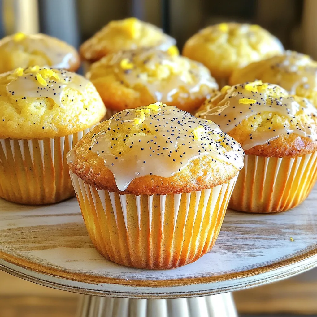To make these tasty lemon poppy seed muffins, you need the following: - 1 ½ cups all-purpose flour - ½ cup granulated sugar - 2 teaspoons poppy seeds - 1 tablespoon baking powder - ½ teaspoon salt - 1 large egg - ½ cup milk (or a non-dairy alternative) - ½ cup vegetable oil - Zest of 1 large lemon - 2 tablespoons fresh lemon juice - 1 teaspoon vanilla extract When measuring flour, spoon it into the cup and level it off. This gives you the right amount without packing it down. For liquids, use a clear measuring cup. Make sure to read at eye level. For sugar, scoop it with a spoon, then level it with a knife. This helps keep your muffins sweet, not dense. For a dairy-free version, swap milk with almond or oat milk. If you need gluten-free muffins, use a gluten-free flour blend. For egg-free muffins, try using a flax egg. Mix 1 tablespoon of ground flaxseed with 2.5 tablespoons of water. Let it sit for a few minutes until it thickens. You can still enjoy this recipe with these easy swaps! First, you need to preheat your oven to 375°F (190°C). This step is key for baking. While your oven heats, prepare your muffin tin. Line it with paper liners or spray it lightly with cooking spray. This helps the muffins come out easily. Next, grab a large mixing bowl. In it, whisk together the following dry ingredients: - 1 ½ cups all-purpose flour - ½ cup granulated sugar - 2 teaspoons poppy seeds - 1 tablespoon baking powder - ½ teaspoon salt Mix them well until they are combined. This mix gives your muffins a great texture and taste. Now, take a separate bowl. Beat 1 large egg gently. Add in: - ½ cup milk (or a non-dairy alternative) - ½ cup vegetable oil - Zest of 1 large lemon - 2 tablespoons fresh lemon juice - 1 teaspoon vanilla extract Mix these wet ingredients until they blend well. This mixture adds moisture and flavor. Pour the wet ingredients into the dry mix. Stir gently until just combined. It is important not to overmix. A few lumps are okay. This helps your muffins stay soft and fluffy. Spoon the batter into your prepared muffin cups. Fill each about ¾ full. Bake your muffins for 15-20 minutes. To check if they are done, insert a toothpick into the center of a muffin. If it comes out clean, they are ready! Let them cool in the pan for 5 minutes, then move them to a wire rack. This cooling time helps keep them moist. To get soft and fluffy muffins, use the right flour. All-purpose flour works best here. Measure it accurately by spooning it into a cup, then leveling off. This helps avoid a dry muffin. The key is to mix the wet and dry ingredients gently. This keeps the gluten from forming too much. Mixing is important, but too much can ruin your muffins. Stir until the batter is just combined. A few small lumps are fine. This ensures your muffins are light and airy. If you overmix, your muffins may come out tough. Remember, less is more when it comes to mixing. After baking, let the muffins cool for about five minutes in the pan. Then, transfer them to a wire rack. This helps them cool evenly and keeps them moist. For a lovely touch, serve them on a cake stand with some lemon zest on top. You can also drizzle a simple glaze made of powdered sugar and lemon juice for extra sweetness. Enjoy your muffins fresh or warm! {{image_2}} You can add blueberries to your lemon poppy seed muffins for a tasty twist. Use fresh or frozen blueberries. Just fold them in gently after mixing your batter. This adds sweetness and color. The bright blueberries pair well with the lemon. You get a burst of flavor in each bite. To make vegan lemon poppy seed muffins, replace the egg and milk. Use flaxseed meal mixed with water for the egg. For milk, use almond or oat milk. The rest of the recipe stays the same. You will still enjoy that moist texture and zesty flavor. For gluten-free muffins, swap the all-purpose flour for gluten-free flour. Make sure it is a blend that works well in baking. You might need to add a bit more liquid, so watch the batter. These muffins remain just as moist. The lemon and poppy seeds shine through beautifully. To keep your lemon poppy seed muffins fresh, store them in an airtight container. This helps to lock in moisture. You can leave them on the counter for up to three days. If you want them to last longer, refrigerate them for about a week. Just make sure to wrap them tightly to avoid drying out. Freezing is a great way to save muffins for later. Allow the muffins to cool completely before freezing. Then, wrap each muffin in plastic wrap. Place the wrapped muffins in a freezer bag or container. They can stay frozen for up to three months. When you're ready to eat them, just thaw them overnight in the fridge. Reheating your muffins can bring back their fresh taste. To do this, preheat your oven to 350°F (175°C). Place the muffins on a baking sheet and heat them for about 10 minutes. You can also use the microwave for quicker results. Heat each muffin for about 15-20 seconds. Enjoy your warm, flavorful lemon poppy seed muffins! Yes, you can use almond flour. It makes the muffins denser and moister. Replace the all-purpose flour with a 1:1 ratio. You might need to adjust the liquid slightly since almond flour absorbs moisture differently. Keep in mind, the texture and taste will change a bit. Check for doneness by inserting a toothpick into the center of a muffin. If it comes out clean or with a few crumbs, your muffins are ready. They should also spring back when lightly pressed. The tops will be golden brown. You can use melted coconut oil or unsweetened applesauce. Both will keep the muffins moist. If you want a lighter flavor, try using canola oil. Just remember, the taste may change slightly based on your choice. Absolutely! Adding nuts or chocolate chips can enhance the flavor and texture. I recommend using about ½ cup of your favorite mix-ins. Just fold them into the batter gently before baking. This will give your muffins a nice crunch or sweetness. In this post, you learned about making delicious muffins using simple steps. We covered key ingredients, measuring tips, and choices for dietary needs. I shared easy baking steps, texture tips, and creative variations. Also, I offered smart storage methods and answered common questions. Remember, baking is fun and lets you be creative. Enjoy your muffin-making journey and share your tasty results!