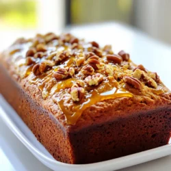 To make the Brown Butter Maple Pecan Pumpkin Bread, you’ll need these simple ingredients: - 1 cup pumpkin puree - 1/2 cup unsalted butter (browned) - 1 cup brown sugar - 1/2 cup maple syrup - 2 large eggs - 1 teaspoon vanilla extract - 1 1/2 cups all-purpose flour - 1 teaspoon baking soda - 1 teaspoon baking powder - 1/2 teaspoon salt - 1 teaspoon ground cinnamon - 1/2 teaspoon ground nutmeg - 1/2 cup chopped pecans (plus extra for topping) Each ingredient plays a key role. Pumpkin puree gives moisture and rich flavor. Browned butter adds a nutty taste. Brown sugar and maple syrup bring sweetness and depth. Eggs help bind the mix. The spices, like cinnamon and nutmeg, add warmth. The flour, baking soda, and baking powder create the bread’s structure. Salt balances the sweetness. Pecans add crunch and a lovely finish. You can easily find these ingredients at any grocery store. Make sure to gather everything before you start. This will make the process smooth and fun! - Preheat your oven to 350°F (175°C). - Grease and flour a 9x5 inch loaf pan or line it with parchment paper. - In a small saucepan, melt 1/2 cup of unsalted butter over medium heat. - Stir it often until the butter turns golden brown and smells nutty. - Remove it from the heat and let it cool for a few minutes. - In a large bowl, whisk together the cooled brown butter, 1 cup of pumpkin puree, and 1 cup of brown sugar. - Add 1/2 cup of maple syrup, 2 large eggs, and 1 teaspoon of vanilla extract. - Mix this until everything is blended well. - In another bowl, stir together 1 1/2 cups of all-purpose flour, 1 teaspoon of baking soda, 1 teaspoon of baking powder, 1/2 teaspoon of salt, 1 teaspoon of ground cinnamon, and 1/2 teaspoon of ground nutmeg. - Slowly add the dry mix to the wet mix. - Stir gently until just combined. Avoid overmixing, as this keeps the bread soft. - Fold in 1/2 cup of chopped pecans into the batter. - Pour the batter into your prepared loaf pan. - Sprinkle some additional chopped pecans on top for a crunchy finish. - Bake for 60-70 minutes. Check if it's done by inserting a toothpick into the center. - If the toothpick comes out clean, it’s ready! - Let the bread cool in the pan for 10 minutes. - Carefully transfer it to a wire rack to cool completely before slicing. How to achieve the best browning on butter To brown butter, start with unsalted butter in a small pan. Heat it over medium heat, stirring often. Watch closely as it turns golden brown. You’ll smell a nice nutty aroma when it’s ready. This step adds depth to your bread. Importance of not overmixing Mixing too much can change the bread's texture. It can make it tough instead of soft. Combine wet and dry ingredients until just blended. A few lumps are okay. Let the batter rest for the best rise. Best ways to serve the bread Serve the bread warm or at room temperature. You can slice it thick or thin, based on your liking. This bread pairs well with coffee or tea. It’s perfect for breakfast or a snack. Optional toppings for enhanced flavor Top your slices with a drizzle of maple syrup. A sprinkle of cinnamon can add warmth. You can also add whipped cream or cream cheese for extra creaminess. For a crunch, try adding extra pecans on top. {{image_2}} You can switch out the pecans in this recipe. Try walnuts or almonds instead. Both nuts add a nice crunch. If you prefer a nut-free bread, you can skip the nuts altogether. This bread still tastes great without them. You can also play with sweeteners. If you want a lighter option, use honey or agave syrup. These swaps will change the flavor a bit but keep it sweet. Adding chocolate chips can take this bread to a new level. Use semi-sweet or dark chocolate for a rich taste. Dried fruits like cranberries or raisins can add a chewy texture. They pair well with pumpkin and spice. You can also experiment with spices. Adding ginger or allspice can give it a warm and cozy flavor. A pinch of cayenne can add a surprising kick. Don't be afraid to mix and match to find your favorite blend. To keep your brown butter maple pecan pumpkin bread fresh, store it at room temperature. Wrap the bread in plastic wrap or aluminum foil. This will keep it moist and tasty for about three days. If you want to store it in the refrigerator, place it in an airtight container. This method helps it last longer, up to a week. Just note that it may lose some of its softness. For long-term storage, freezing is a great option. Wrap the bread tightly in plastic wrap, then in aluminum foil. This extra layer prevents freezer burn. It can last for up to three months in the freezer. When you are ready to enjoy it again, thaw the bread overnight in the fridge. To reheat, place slices in a toaster or warm them in the oven at 350°F for about 10 minutes. This will bring back the warmth and soft texture. Can I use canned pumpkin instead of fresh? Yes, you can use canned pumpkin. It saves time and works well. Just choose pure pumpkin, not pumpkin pie filling. Canned pumpkin gives the same rich flavor and moisture. What can I substitute for brown sugar? You can use white sugar with a bit of molasses. For each cup of brown sugar, mix 1 cup white sugar with 1 tablespoon molasses. This gives a similar taste and color. Can I make this bread gluten-free? Yes, you can make this bread gluten-free. Use a gluten-free flour blend instead of all-purpose flour. Look for a blend that includes xanthan gum for the best texture. How to make a dairy-free version? To make this bread dairy-free, replace the unsalted butter with a plant-based butter. You can also use coconut oil or a different oil. This keeps the bread rich and moist. How to know when the bread is done baking? The bread is done when a toothpick comes out clean from the center. It should be golden brown on top. Start checking around 60 minutes. Best ways to serve brown butter maple pecan pumpkin bread? Serve the bread warm or at room temperature. Drizzle with extra maple syrup. Add a sprinkle of cinnamon for extra flavor. You can also pair it with cream cheese for a tasty twist. In this post, you learned how to make delicious brown butter maple pecan pumpkin bread. We shared the key ingredients, step-by-step instructions, and useful tips for success. You now know how to store your bread short and long-term and even how to adapt the recipe. Feel free to get creative with flavors and toppings. Enjoy this cozy treat with friends or family! With these basics, you can bake a great loaf every time.