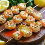 - 1 pound large shrimp, peeled and deveined - 4 tablespoons unsalted butter - 4 cloves garlic, minced - 1 tablespoon fresh lemon juice - 1 teaspoon paprika - 1 teaspoon dried oregano - Salt and pepper to taste - Fresh parsley, chopped (for garnish) - Skewers (soaked in water if wooden) To make garlic butter shrimp skewers, you need a few simple ingredients. The shrimp are the star of the dish. Choose large shrimp, peeled and deveined for easy eating. Unsalted butter provides a rich base for the sauce. Fresh garlic adds that lovely aroma and taste. You also need lemon juice to brighten the dish. Paprika gives it a hint of spice and color. Dried oregano adds a touch of earthiness. Don’t forget salt and pepper to enhance all the flavors. Finally, fresh parsley makes a beautiful garnish. If you use wooden skewers, soak them in water. This step helps prevent burning on the grill. Enjoy the process of gathering these fresh ingredients. Each one plays a vital role in creating a tasty meal! To start, melt the butter in a small pan over low heat. Add the minced garlic and sauté for 1-2 minutes. You want the garlic to smell great but not brown. Burning garlic makes it bitter. Next, take the pan off the heat. Stir in the lemon juice, paprika, oregano, salt, and pepper. Mix it all well and let it cool a bit. In a mixing bowl, put the shrimp and pour in half of the garlic butter mix. Toss the shrimp until they coat evenly. Let the shrimp marinate for 15-20 minutes. This step is key as it helps the shrimp absorb all the great flavors. While the shrimp marinates, preheat your grill to medium-high heat. If you use wooden skewers, soak them in water for at least 30 minutes. This helps stop them from burning. Now, thread the marinated shrimp onto the skewers. Aim for 4-5 shrimp per skewer, based on their size. Once ready, place the skewers on the grill. Cook for 2-3 minutes on each side. The shrimp should turn opaque and cook through. Brush the remaining garlic butter over the shrimp while grilling. This adds even more flavor. When done, take the skewers off the grill. Garnish with fresh parsley before serving. Enjoy this dish with a side of vegetables or salad for a tasty meal! To avoid burning garlic, always cook it on low heat. Garlic can turn bitter if it browns. Stir it frequently and watch for a fragrant aroma. This means it’s ready. When adjusting seasoning, taste as you go. Start with a pinch of salt and pepper. You can always add more later. For even cooking, place shrimp on skewers in a single layer. This helps them cook well. Use 4-5 shrimp per skewer. Make sure they fit snugly but not too tight. This allows heat to circulate. If shrimp are large, cut them in half for easier threading. Adding herbs like fresh parsley boosts flavor. Sprinkle it on just before serving for a fresh look. For presentation, place the skewers on a large platter. Drizzle extra garlic butter on top for a shiny finish. Add lemon wedges around the skewers. This adds color and a zesty touch. {{image_2}} You can make garlic butter shrimp skewers more exciting by adding heat. Try adding chili flakes or your favorite hot sauce. A pinch of chili flakes in the marinade gives a nice kick. If you prefer, drizzle hot sauce over the cooked skewers. This will make each bite pop with flavor. Want to change things up? You can use scallops or chicken instead of shrimp. Scallops cook quickly and have a sweet taste that pairs well with garlic butter. For chicken, cut it into bite-sized pieces to ensure even cooking. Both options work great on skewers and keep the dish fun. Feel free to experiment with your marinade. Try using citrus juices like lime or orange instead of lemon. You can also mix in fresh herbs like basil or cilantro. Each option adds a unique twist, making the skewers your own. Explore different flavors and discover new favorites. To keep your garlic butter shrimp skewers fresh, store them in the fridge. Place the skewers in an airtight container. This helps to keep the shrimp moist. They should last for about 2-3 days. If you plan to eat them later, do not add any sauce. The sauce can make the shrimp soggy. If you want to save the skewers for later, freezing is a great option. First, let the skewers cool completely. Then, wrap them tightly in plastic wrap. After that, place the wrapped skewers in a freezer bag. Remove as much air as you can from the bag. This helps prevent freezer burn. The skewers can last up to 3 months in the freezer. When you are ready to eat the shrimp, there are a few good ways to heat them. You can use a microwave, but be careful not to overcook them. Heat them in short bursts of 30 seconds. Another method is to use an oven. Preheat the oven to 350°F (175°C) and place the skewers on a baking sheet. Heat for about 10 minutes, or until warm. Grilling them again is also a tasty option. Just make sure to keep an eye on them to avoid overcooking. Grill shrimp skewers for about 2-3 minutes on each side. The time may change based on shrimp size. Large shrimp need a bit more time than small ones. You want them to turn opaque and firm. This means they are done! Keep an eye on them to avoid overcooking. Yes, you can use frozen shrimp for this recipe. First, thaw the shrimp safely. Place them in the fridge overnight or run them under cold water for quick thawing. Once thawed, pat them dry before marinating. This helps the flavors soak in better. These skewers pair well with many dishes. Here are some tasty suggestions: - Grilled vegetables for a fresh side - A light salad with lemon vinaigrette - Rice or quinoa to soak up the garlic butter - Garlic bread for a fun twist Serve the skewers on a big platter. Drizzle extra garlic butter on top for added flavor! You’ve learned how to make tasty garlic butter shrimp skewers. We covered key ingredients, from shrimp to spices. I shared step-by-step instructions on marinating and grilling. Tips helped you perfect the flavor and presentation. Remember, you can customize this dish with spices or different proteins. Store leftovers properly and reheat them right for the best taste. Now, grab your grill and enjoy a delicious meal!
