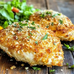 To make Air Fryer Parmesan Crusted Chicken, you need some key ingredients. These will help you create a tasty dish. - 4 boneless, skinless chicken breasts - 1 cup grated Parmesan cheese - 1 cup breadcrumbs (plain or seasoned) - 2 teaspoons garlic powder - 1 teaspoon onion powder - 1 teaspoon dried Italian herbs (oregano, thyme, basil) - 1/2 teaspoon salt - 1/2 teaspoon black pepper - 2 large eggs - 1 tablespoon Dijon mustard - Cooking spray Each ingredient plays a role. Chicken breasts provide the main protein. Parmesan cheese adds a rich, salty flavor. Breadcrumbs give the chicken a nice crunch. The garlic and onion powders boost flavor. Italian herbs add a touch of freshness. Salt and pepper season the dish. Eggs help the coating stick, while Dijon mustard adds a little zing. Finally, cooking spray keeps everything from sticking. Gather all these ingredients before you start cooking. This makes the process smooth and fun. Enjoy preparing your meal! To start, set your air fryer to 380°F (193°C). Let it heat up for about 5 minutes. This step ensures even cooking and crispy results. In a shallow bowl, mix these ingredients: - 1 cup grated Parmesan cheese - 1 cup breadcrumbs (plain or seasoned) - 2 teaspoons garlic powder - 1 teaspoon onion powder - 1 teaspoon dried Italian herbs (oregano, thyme, basil) - 1/2 teaspoon salt - 1/2 teaspoon black pepper Stir until everything is well combined. This mixture gives the chicken its tasty crust. In another bowl, whisk together the eggs and 1 tablespoon Dijon mustard until smooth. Take each chicken breast and dip it into this egg mixture. Make sure it's well-coated. Next, transfer the chicken to the breadcrumb mixture. Press down gently to get the crust to stick well on both sides. Spray the air fryer basket lightly with cooking spray. Place the coated chicken breasts in a single layer. Avoid overcrowding the basket. Cook for 12-15 minutes, flipping halfway through. The chicken should be golden brown and reach an internal temperature of 165°F (74°C). After cooking, remove the chicken from the air fryer. Let it rest for a few minutes. This helps keep the juices inside, making it tender and juicy when you slice it. To get that crispy crust, use fresh breadcrumbs. They stick better than dry ones. Mix in grated Parmesan cheese for added flavor and crunch. Press the mixture firmly onto the chicken. This helps it stick while cooking. A light spray of cooking oil on the chicken before cooking adds extra crispiness. Cooking time matters! For thick chicken breasts, aim for 15 minutes. If they are thinner, reduce the time to 12 minutes. Always flip the chicken halfway through. This ensures even cooking and browning. Use a meat thermometer to check that the chicken reaches 165°F. This keeps it safe and juicy. If you want a different twist, try crushed cornflakes or panko crumbs. These give a unique crunch. You can also use ground nuts for a low-carb option. Almond flour works well as a gluten-free choice. Just ensure the coating stays thick for the best results. {{image_2}} You can switch up the cheese for fun. Try mozzarella for a gooey texture. You can also use cheddar for a sharper taste. If you want something different, go for feta or gouda. Each cheese brings its own flavor, making your chicken unique. Mixing spices adds a personal touch. For a kick, add paprika or cayenne pepper. If you enjoy herbs, try fresh parsley or basil instead. You can even add a dash of cumin for a warm flavor. Feel free to experiment and find your favorite blend. Serve this chicken with a side of veggies. Roasted broccoli or green beans pair well. You can also add a fresh salad for a crunchy contrast. For a fun twist, serve it in a sandwich with your choice of toppings. Don't forget a squeeze of lemon for brightness! After cooking the Air Fryer Parmesan Crusted Chicken, let it cool. Place the chicken in an airtight container. Store it in the fridge for up to three days. Make sure to keep it covered to avoid drying. To reheat, set your air fryer to 350°F (175°C). Place the chicken in the basket for about 5-7 minutes. This keeps the crust crispy. You can also use an oven. Heat it at 350°F (175°C) for about 10 minutes. Check that the chicken is warm all the way through before serving. You can freeze the chicken for longer storage. Wrap each piece tightly in plastic wrap. Place them in a freezer bag and remove as much air as possible. The chicken can stay frozen for up to three months. To thaw, move it to the fridge overnight before reheating. This helps keep its flavor and texture. You cook Air Fryer Parmesan Crusted Chicken for 12 to 15 minutes. Set your air fryer to 380°F (193°C). Flip the chicken halfway through cooking. This helps it get evenly crisp. Make sure the chicken reaches 165°F (74°C) inside for safe eating. Yes, you can use frozen chicken breasts. However, it’s best to thaw them first for even cooking. If you use frozen chicken, increase the cooking time by 5 to 10 minutes. Check the internal temperature to ensure it reaches 165°F (74°C). Parmesan Crusted Chicken pairs well with many sides. You could serve it with: - Steamed broccoli - Garlic mashed potatoes - A fresh salad - Roasted vegetables These sides balance the flavors and make a complete meal. You can also serve it with pasta for a heartier dish. We explored the key steps to make Air Fryer Parmesan Crusted Chicken. You learned about essential ingredients, from chicken breasts to the egg mixture. I shared simple instructions for cooking and resting the chicken for the best results. Tips on achieving the perfect crust and variations highlight how to customize your dish. Remember to store leftovers properly. Enjoy your delicious meals and experiment with flavors! This way, you'll unleash your inner chef each time you cook.