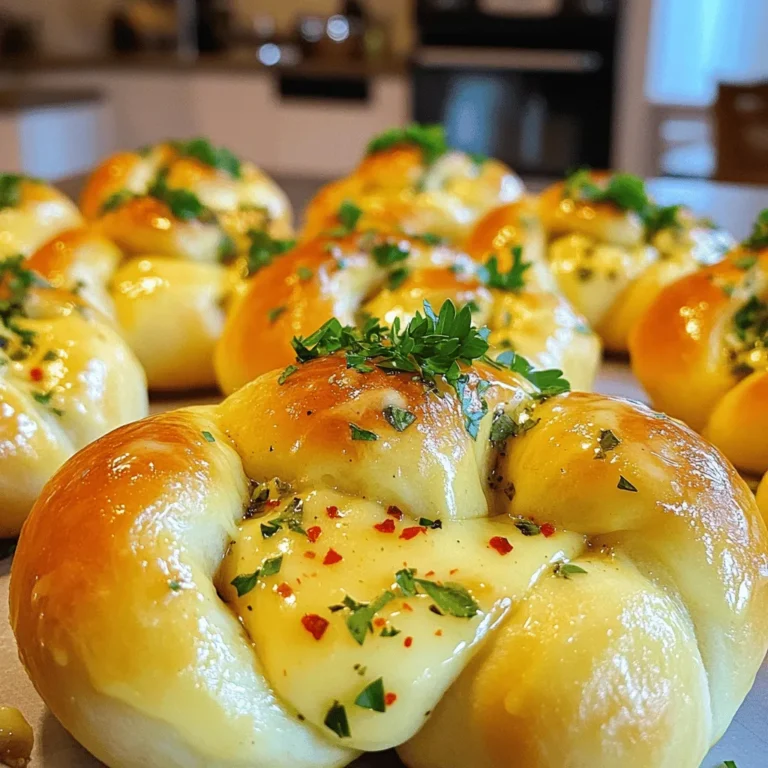 For this recipe, you can use either store-bought or homemade pizza dough. Store-bought dough saves time and is easy to find. Look for fresh or frozen options. If you have the time and want to try, homemade dough adds a personal touch. It allows you to control the flavors and texture. Both options work great for making garlic knots. The flavor comes from garlic, herbs, and seasoning. Use four cloves of minced garlic for a bold taste. You can mix in dried Italian herbs like oregano, basil, and thyme. These herbs bring warmth and depth to the knots. If you like a bit of heat, add half a teaspoon of red pepper flakes. Adjust the salt to your taste. This blend creates a savory garlic butter that coats the knots perfectly. Garnishing adds an extra touch to your garlic knots. Chopped fresh parsley brightens the dish with color and flavor. You can also sprinkle some grated cheese on top for a cheesy twist. Other herbs like rosemary or thyme can enhance the taste. Feel free to get creative with your garnishes! To start, preheat your air fryer to 400°F (200°C) for about 5 minutes. Next, take your pizza dough and place it on a clean surface. Roll it out into a rectangle that is about 1/4 inch thick. This thickness helps the knots cook well. Use a sharp knife or a pizza cutter to slice the dough into strips. Each strip should be about 1 inch wide and 6 inches long. Now comes the fun part! Take one strip of dough and tie it into a knot. Start by making a loop and then twist the ends around each other. Tuck the ends underneath to keep the knot secure. This helps them hold their shape while cooking. Place your formed knots on a plate as you go. Make sure you have enough space for all the knots. In a small bowl, combine 4 tablespoons of melted butter with 4 cloves of minced garlic. Add 1 teaspoon of dried Italian herbs, like oregano, basil, and thyme, to the mix. If you like a little heat, toss in 1/2 teaspoon of red pepper flakes. Finally, add a pinch of salt. Mix everything well until it becomes a smooth garlic butter mixture. This will give the knots a lovely flavor. Place the knots in the air fryer basket in a single layer. Make sure they don’t touch each other to allow even cooking. You may need to cook them in batches. Air fry the knots for 8 to 10 minutes. You want them to be golden brown and fully cooked. Keep an eye on them to avoid overcooking. When they are done, take them out and brush any leftover garlic butter on top. Garnish with chopped fresh parsley before serving. Enjoy your delicious air fryer garlic knots! To get those garlic knots just right, look for a nice golden brown color. Check the knots at about 8 minutes. If they aren’t brown yet, give them another minute. They should feel firm to the touch. If you want extra crispiness, air fry them for another minute or two. Just watch closely to avoid burning. Every air fryer cooks a bit differently. If your air fryer runs hot, reduce the cooking time by a minute or two. If your knots are still pale after 10 minutes, add more time. Always check them early. Write down the time that works best for your air fryer. This way, you can make the perfect garlic knots every time. Garlic knots taste amazing with dips. Try marinara sauce for a classic touch. You can also serve them with ranch dressing or garlic aioli. For a fun twist, pair them with a spicy dip. Fresh parsley on top adds color and flavor. Serve them warm for the best taste. Your family and friends will love these tasty bites! {{image_2}} You can add different flavors to your garlic knots. Cheese is a great option. Try adding shredded mozzarella or parmesan before you tie the knots. Pesto sauce can bring a fresh taste. Just spread a thin layer on the dough before cutting. You can also explore spices like smoked paprika or cumin. These spices add a unique twist and make your knots even more fun. If you need a gluten-free option, use gluten-free pizza dough. Many stores sell this type of dough. You can also make your own using almond flour or coconut flour. Just follow a gluten-free recipe. For a low-carb option, try using cauliflower dough. It’s easy to make and works well for knots. These alternatives let everyone enjoy garlic knots, no matter their diet. Garlic knots can be served in many ways. They make great appetizers for parties. Serve them with marinara sauce for dipping. You can also pair them with salads or pasta as a main dish. For a fun twist, turn them into sliders. Slice them open and add your favorite sandwich fillings. The options are endless. Enjoy exploring different ways to serve your delicious garlic knots! To keep your garlic knots fresh, store them in an airtight container. You can refrigerate the knots for up to three days. If you want them to last longer, freeze them. Wrap each knot in plastic wrap and then place them in a freezer bag. This helps prevent freezer burn. Reheat the garlic knots in your air fryer for about 3-5 minutes at 350°F (175°C). This method keeps them crispy. You can also use an oven. Just place them on a baking sheet at 350°F (175°C) for about 5-7 minutes. Avoid the microwave, as it can make them soggy. Garlic knots can last in the fridge for about 3 days. If frozen, they are best used within three months. After this time, they may lose flavor and texture. Always check for signs of spoilage before eating. You typically cook garlic knots in the air fryer for 8 to 10 minutes at 400°F (200°C). Smaller knots may cook faster, while larger ones may need a bit longer. Always check them at the 8-minute mark. Look for a golden brown color and a fluffy texture. This way, you get perfect garlic knots every time. Yes, you can use homemade pizza dough! Just make sure your dough is soft and elastic. Roll it out to about 1/4 inch thick, then cut it into strips. Homemade dough gives you a fresher taste but may take a bit more effort. Store-bought dough is quick and easy. Both options work great for making delightful garlic knots. You can add various toppings to your garlic knots. Some popular options are: - Grated Parmesan cheese - Shredded mozzarella cheese - Fresh herbs like basil or thyme - Additional spices like garlic powder or Italian seasoning Feel free to mix and match toppings based on your taste. This adds extra flavor to your garlic knots. Yes, you can prepare garlic knots ahead of time. Form the knots and store them on a plate, covered with plastic wrap, in the fridge for up to 24 hours. When ready to cook, just brush them with garlic butter and pop them in the air fryer. You can also freeze the formed knots for up to a month. To cook from frozen, add an extra 2-3 minutes to the cooking time. This makes it easy to enjoy fresh garlic knots any time! In this article, I covered how to make delicious garlic knots. We explored dough options, flavor enhancements, and garnishing ideas. You learned step-by-step instructions on preparing, tying, and cooking the knots in an air fryer. No matter your cooking skill, you can enjoy tasty garlic knots. Experiment with spices and toppings to make them your own. Follow the tips for perfect results every time. Enjoy your cooking journey and share these knots with family and friends!