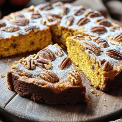 - 1 cup all-purpose flour - 1 cup whole wheat flour - 1 teaspoon baking powder - 1/2 teaspoon baking soda - 1/2 teaspoon salt - 1 teaspoon ground cinnamon - 1/2 teaspoon ground nutmeg - 1/2 teaspoon ginger powder - 1/2 cup unsalted butter, softened - 1 cup brown sugar, packed - 1/2 cup granulated sugar - 2 large eggs - 1 cup canned pumpkin puree - 1/4 cup milk - 1 teaspoon vanilla extract - 1 cup chopped pecans - 1/4 cup pecans, for topping (optional) Each ingredient plays a key role in the flavor and texture. The all-purpose and whole wheat flour gives the cake a nice structure. Baking powder and baking soda help it rise. Salt balances out the sweet notes. The spices, like cinnamon, nutmeg, and ginger, add warmth and depth. Butter adds richness, while brown sugar and granulated sugar create a sweet contrast. Eggs bind everything and add moisture. Pumpkin puree brings a lovely texture and a hint of earthiness. Milk and vanilla extract enhance the overall taste. Finally, chopped pecans give crunch and flavor. If you like, sprinkle more on top for extra texture. Each bite of this cake is a delightful mix of flavors and textures, making it a must-try! 1. Preheat your oven to 350°F (175°C). This helps the cake bake evenly. Grease a 9x9 inch baking dish. Use butter or cooking spray to prevent sticking. 2. Mix dry ingredients together in a medium bowl. Combine 1 cup all-purpose flour, 1 cup whole wheat flour, 1 teaspoon baking powder, 1/2 teaspoon baking soda, 1/2 teaspoon salt, 1 teaspoon ground cinnamon, 1/2 teaspoon ground nutmeg, and 1/2 teaspoon ginger powder. Whisk them well and set aside. 3. Cream butter and sugars in a large bowl. Beat 1/2 cup softened unsalted butter, 1 cup packed brown sugar, and 1/2 cup granulated sugar. Mix until light and fluffy. This takes about 3 to 4 minutes. 4. Incorporate eggs, pumpkin puree, milk, and vanilla. Add 2 large eggs one at a time, mixing well after each. Then, pour in 1 cup canned pumpkin puree, 1/4 cup milk, and 1 teaspoon vanilla extract. Stir until well combined. 5. Gradually add dry ingredients to wet mixture. Carefully fold the dry mix into the wet mix. Do this until just combined. Avoid overmixing for a lighter cake. 6. Fold in chopped pecans. Add 1 cup chopped pecans to the batter. Gently mix them in to distribute evenly. 7. Pour batter and top with pecans. Transfer the batter into the greased baking dish. Smooth the top with a spatula. If you like, sprinkle 1/4 cup pecans over the top for extra crunch. 8. Baking time and toothpick test for doneness. Bake for 35 to 40 minutes. To check if it’s done, insert a toothpick into the center. If it comes out clean, your cake is ready. Mixing well is key for a good cake. Start by whisking your dry items. This helps spread the baking powder and spices. When you mix wet and dry, do it gently. Use a spatula to fold them together. Stop once you see no dry flour. Overmixing makes the cake tough. To check if your cake is done, stick a toothpick in the center. If it comes out clean, your cake is ready. If it has wet batter, bake a few more minutes. Keep an eye on it to avoid overbaking. Want to boost the flavor? Add more spices! A pinch of allspice or cloves adds warmth. You can also try a bit of vanilla bean paste for richer taste. If you love citrus, a little orange zest brightens the cake nicely. Mix and match to find your perfect blend. Presentation matters! Cut the cake into squares. Dust the top with powdered sugar for a sweet touch. For extra indulgence, serve it warm with whipped cream or a scoop of vanilla ice cream. These little extras make your coffee cake a true delight at any gathering. {{image_2}} You can easily adapt this pumpkin pecan coffee cake to meet your needs. - Gluten-free option: Substitute all-purpose flour with a blend of almond flour and coconut flour. Use about three-quarters of the amount you would normally use. This will keep the cake moist and delicious. - Nut-free substitutions: If you want a nut-free cake, skip the pecans. You can use sunflower seeds or pumpkin seeds instead. They add a nice crunch without the nuts. Get creative with flavors and add-ins! Here are some fun ideas: - Chocolate chips: Add a cup of chocolate chips to the batter for a sweet twist. They melt and blend perfectly with the pumpkin. - Dried fruit: Try adding chopped dried cranberries or raisins. They bring a chewy texture and a burst of flavor. - Other nuts: Swap pecans for walnuts or hazelnuts. Each nut offers a unique taste and texture. - Modifying spice ratios: Want a stronger flavor? Increase the cinnamon or add allspice. You can also use pumpkin pie spice for extra warmth. With these variations, your pumpkin pecan coffee cake will always feel fresh and exciting! After you bake the pumpkin pecan coffee cake, let it cool down. This cooling step is key to keeping the cake moist. Once cool, store it in an airtight container. This will keep it fresh for up to three days at room temperature. If your kitchen is warm, you may want to place it in the fridge. Just remember, cold air can dry it out, so cover it well. If you want to keep the cake longer, freezing is a great option. First, cut the cake into squares. Wrap each piece tightly in plastic wrap. Then, place the wrapped slices in a freezer bag or container. This helps prevent freezer burn. You can freeze the cake for up to three months. When you're ready to enjoy, take a piece out and let it thaw in the fridge overnight. For a quick fix, you can microwave it for about 20 seconds. This warms it up nicely and brings back some of that fresh-baked taste. Enjoy your cake without the wait! Yes, you can use fresh pumpkin. First, cook the pumpkin until soft. Then, mash it to get a smooth puree. This will give your cake a fresh taste. Just make sure to measure out one cup, just like with canned pumpkin. To check if the cake is done, insert a toothpick into the center. If it comes out clean, your cake is ready. If it has wet batter on it, bake for a few more minutes. Always trust the toothpick test! Yes, you can reheat leftovers. Place a piece in the microwave for 15-20 seconds. This warms it up nicely. For a crispier texture, heat it in the oven at 350°F for about 10 minutes. You can serve the coffee cake warm with a dusting of powdered sugar. A dollop of whipped cream adds a nice touch. For a richer treat, try a scoop of vanilla ice cream on the side. Enjoy it with a warm cup of coffee! This blog post covered the key steps to make a delicious Pumpkin Pecan Coffee Cake. I shared the essential ingredients, preparation methods, and baking tips. You can also explore variations to fit your diet or taste. Remember, storing it right keeps it fresh for longer. Baking is all about having fun and trying new things. Enjoy your cake creation and share it with others! Happy baking!