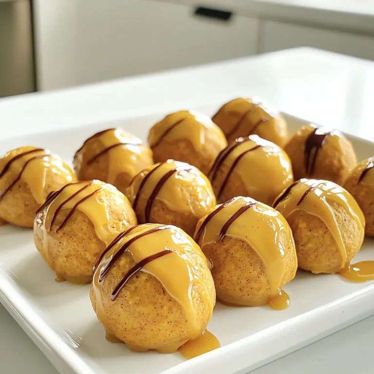 - 1 cup natural peanut butter - 1 cup canned pumpkin puree - 1/4 cup honey or maple syrup The main ingredients form the heart of these tasty treats. Natural peanut butter gives a rich flavor. Canned pumpkin puree adds moisture and a hint of sweetness. Honey or maple syrup sweetens the mix and keeps it sticky. Each ingredient works together to create a creamy and delicious base. - 2 cups rolled oats - 1 teaspoon pumpkin pie spice - 1/4 teaspoon salt Next, we need dry ingredients to balance the wet ones. Rolled oats provide a hearty texture, making each bite satisfying. Pumpkin pie spice adds warm flavors that remind us of fall. A little salt enhances the sweetness and brings out the flavors. These dry ingredients are key to the perfect consistency. - 1/2 cup dark chocolate chips - 1/4 cup crushed pecans or walnuts For extra fun, consider adding some optional ingredients. Dark chocolate chips bring a rich, sweet touch. They melt slightly and make the balls even yummier. Crushed pecans or walnuts add a nice crunch and nutty flavor. You can mix and match to create your favorite version. Use what you love! First, gather all your ingredients. You need natural peanut butter, canned pumpkin puree, honey or maple syrup, and vanilla extract. In a big bowl, mix the peanut butter, pumpkin, honey, and vanilla. Stir until you see a smooth blend. Next, add rolled oats, pumpkin pie spice, and salt. Keep stirring until all the dry bits disappear into the mix. If you want extra taste, fold in dark chocolate chips and crushed nuts. Now, it’s time to create the balls. Use your hands to scoop out small amounts of the mix. Roll each scoop into a ball about one inch wide. Make sure they are round and firm. Once finished, place the peanut butter pumpkin balls on a baking sheet or plate lined with parchment paper. This keeps them from sticking. To get the right firmness, you must chill the balls. Put the baking sheet in the fridge. Leave them there for at least 30 minutes. This step helps them hold their shape better. After chilling, they are ready to eat! You can enjoy them right away or save them for later. To get the right texture for your no-bake peanut butter pumpkin balls, focus on mixing. Start with smooth peanut butter and pumpkin puree. They should blend easily. If your mixture feels too dry, add a bit more honey or maple syrup. This will help bind the oats. If it feels too wet, add more oats until it feels right. Taste your mix before forming the balls. If you want it sweeter, add more honey or syrup. Remember, sweetness can change based on your toppings too, like dark chocolate chips. Make your treat look appealing with simple plating. Use a colorful plate to contrast with the orange and brown colors. Arrange the balls neatly in a circle or pyramid. Drizzle melted chocolate over them for a fancy touch. Sprinkle some crushed pecans or walnuts on top for crunch. You can also use a dusting of pumpkin spice for extra flair. This makes your balls even more fun to eat and look at. These pumpkin balls are great for snacks, parties, or lunch boxes. Serve them with a glass of milk or hot chocolate for a cozy treat. Each ball is about one inch in size. This is a perfect bite-sized snack. You can also make them smaller for kids or larger if you want a bigger treat! {{image_2}} You can switch up the flavor by using different nut butters. Almond butter or sunflower seed butter works great too. Each nut butter gives a unique taste and texture. You can also try alternative sweeteners like agave or coconut sugar. These can change the flavor and sweetness to match your taste. To make these treats gluten-free, use certified gluten-free rolled oats. They still taste yummy and stay safe for those with gluten issues. For vegan-friendly swaps, use maple syrup instead of honey. You can also use a vegan chocolate option for those who want it dairy-free. Adding holiday spices can make these treats even more special. Try mixing in cinnamon, nutmeg, or ginger for a festive flair. You can also get creative with fillings. Think about adding dried fruit, like cranberries or raisins, for a chewy texture. Each variation can add a new twist to your no-bake peanut butter pumpkin balls. Store your no-bake peanut butter pumpkin balls in the fridge. Use an airtight container to keep them fresh. This will help maintain their taste and texture. The balls need to stay cool, so do not leave them out for too long. You can freeze these treats for longer storage. Place the balls in a single layer on a baking sheet. Once frozen, transfer them to a freezer-safe bag. Make sure to remove as much air as possible from the bag. To eat, just take out the number you need. Thaw them in the fridge for a few hours or overnight. These pumpkin balls last about one week in the fridge. If frozen, they can last up to three months. Check for any off smells or changes in texture. If they feel sticky or look dry, it's time to toss them. Yes, you can make these without peanut butter. You can use almond butter, sunflower seed butter, or any nut-free spread. These options keep the texture smooth and tasty. For a different flavor, try using tahini or coconut butter. These choices work well in the recipe and give a nice twist. To make these nut-free, choose sunflower seed butter instead of peanut butter. This keeps the taste great while avoiding nuts. You can also use soy nut butter, which tastes similar. Make sure any additional ingredients, like chocolate chips, are also nut-free. This way, everyone can enjoy these yummy treats. Yes, you can add protein powder to these pumpkin balls. Start with one scoop and mix it in with the dry ingredients. This helps boost the nutrition without changing the taste too much. If the mixture feels too dry after adding, add a small splash of water or more pumpkin puree. This keeps the balls moist and tasty. To wrap this up, we explored how to make delicious pumpkin energy balls. You learned about simple ingredients like natural peanut butter, canned pumpkin, and rolled oats. I shared easy steps to prepare, form, and cool your balls. You now have tips for perfecting texture and serving ideas. Don’t forget about variations and storage options! With this knowledge, you can get creative with flavors and adjustments. Enjoy making these tasty snacks for any occasion!