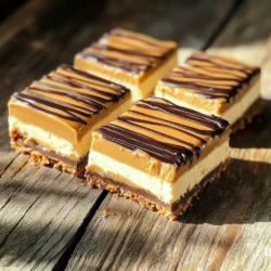 To make No-Bake Peanut Butter Pretzel Cheesecake Bars, you need simple yet tasty ingredients. Here’s the list to gather: - 2 cups pretzel crumbs - ½ cup unsalted butter, melted - 1 cup cream cheese, softened - 1 cup creamy peanut butter - 1 cup powdered sugar - 1 teaspoon vanilla extract - 1 cup heavy whipping cream - ½ cup chocolate chips (for drizzle) These ingredients create a balance of sweet and salty. The pretzel crumbs give a nice crunch. The creamy filling is rich and smooth. Each layer offers a different texture that makes these bars so delightful. Make sure your cream cheese is soft for easy mixing. The heavy cream needs to be whipped to form stiff peaks. This helps the filling stay light and fluffy. When you melt the chocolate chips, be careful not to overheat them. Stir every 30 seconds to keep it smooth. Each ingredient plays a key role, so follow this list closely for the best results! First, grab a medium bowl. Combine 2 cups of pretzel crumbs with ½ cup of melted butter. Mix until the crumbs are fully coated. Next, take a lined 9x9 inch baking pan. Press the pretzel mixture firmly into the bottom. Make sure it forms an even crust. Place this in the fridge to set while you prepare the filling. Now, let’s make the filling. In a large mixing bowl, beat together 1 cup of softened cream cheese, 1 cup of creamy peanut butter, 1 cup of powdered sugar, and 1 teaspoon of vanilla extract. Blend until smooth and creamy. In a separate bowl, whip 1 cup of heavy cream until it forms stiff peaks. Gently fold the whipped cream into the peanut butter mixture. This step adds lightness to your filling. Time to assemble your bars! Pour the peanut butter filling over the pretzel crust. Use a spatula to spread it evenly. Smooth out the top for a clean look. Return the pan to the fridge so it can chill for at least 4 hours, or until firm. Once the cheesecake is firm, it’s time to add the chocolate. Melt ½ cup of chocolate chips in the microwave. Do this in 30-second intervals, stirring in between until smooth. Drizzle the melted chocolate over the chilled cheesecake. This adds a rich touch. Finally, cut the cheesecake into bars. Serve them chilled for the best taste. Enjoy the mix of creamy cheesecake, salty pretzel crust, and rich chocolate drizzle. To get soft cream cheese, take it out of the fridge early. Let it sit for 30 minutes to warm. This helps it mix well. For whipping cream, use a cold bowl and beaters. Start on low speed, then increase. Stop when you see stiff peaks. This cream will hold its shape in the bars. Press the pretzel crust firmly into the pan. Use your hands or a flat-bottomed cup. This helps it stick together. Avoid making the crumbs too fine. If they are too small, the crust may crumble. A mix of coarse and fine crumbs works best. These bars pair nicely with fresh fruit. Try berries or banana slices on the side. For garnishing, add whipped cream on top. A sprinkle of crushed pretzels adds a nice crunch. You can also drizzle some extra chocolate on each slice for more flavor. {{image_2}} You can make some easy swaps for a healthier treat. Try using coconut oil instead of butter. This swap adds a nice flavor and healthy fats. You can also replace sugar with a sweetener like honey or maple syrup. These options keep the bars sweet but healthier. Get creative with your flavors! Add a drizzle of chocolate peanut butter or caramel on top for extra richness. You can also mix in nuts or other toppings. Chopped peanuts or crushed pretzels add a nice crunch. These additions make each bite exciting and fun. Want to make these bars gluten-free? Just use gluten-free pretzels for the crust. It’s easy and still tasty! For a vegan-friendly version, swap out the cream cheese for a plant-based cream cheese. Use coconut cream instead of heavy cream. These changes ensure everyone can enjoy these delicious bars. To keep your no-bake peanut butter pretzel cheesecake bars fresh, use an airtight container. Glass or plastic containers work well. Line them with parchment paper to help with easy removal. This keeps the bars from sticking. To prevent crust sogginess, always store the bars in a cool, dry place. If you notice moisture, place a paper towel inside the container. This will absorb excess moisture and help maintain the crust's crispness. You can freeze these cheesecake bars for future treats. Cut them into portions before freezing. Wrap each piece in plastic wrap, then place in a freezer bag. This protects the bars from freezer burn. When you're ready to eat them, thaw the bars in the fridge overnight. Freezing may change the texture slightly, but the taste stays great. The crust may soften a bit, but the creamy filling remains delicious. Yes, you can use crunchy peanut butter. It adds a nice texture. Some people like the extra crunch. Just know that it can change the smoothness of the bars. These cheesecake bars stay fresh for about five days in the fridge. Store them in an airtight container to keep them nice and tasty. If they last that long, you’re lucky! If you do not have pretzel crumbs, you can use graham cracker crumbs or crushed cookies. Both will give a nice base. The flavor will change slightly, but they will still be delicious. Yes, you can make these bars a day or two ahead. They need time to chill and set, so making them early is a great idea. Just cover them well in the fridge. You will know the bars are firm when they feel set and not jiggly. They should hold their shape when you press lightly. Chill them for at least four hours to ensure they set properly. In this article, we explored the ingredients and steps to make delicious cheesecake bars. We looked at each part, from preparing the crust to drizzling with chocolate. I also shared tips for a creamy texture and variations to suit your taste. Remember, storing these bars properly keeps them fresh longer. With the right ingredients and techniques, you can delight anyone with this treat. Enjoy making these cheesecake bars, and don't be afraid to get creative!
